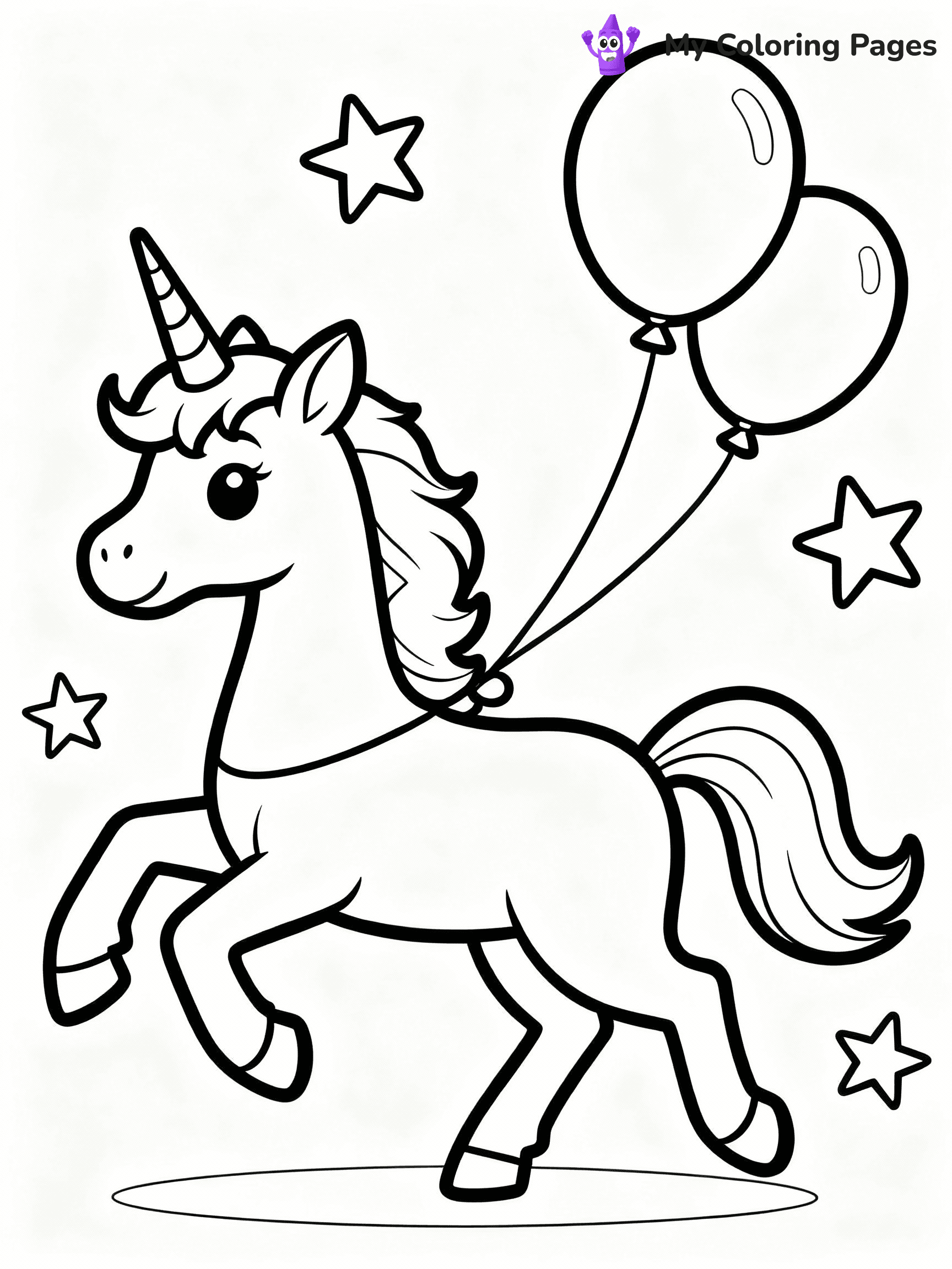 ⚠️ CRITICAL REQUIREMENT - ABSOLUTE BLACK AND WHITE ONLY ⚠️
This MUST be a BLACK AND WHITE line drawing ONLY. NO COLORS whatsoever.
- ONLY pure black lines (#000000) on pure white background (#FFFFFF)
- ABSOLUTELY NO colors, NO shading, NO gradients, NO grayscale
- If there are ANY colors in the output, the image is REJECTED
- This is a COLORING PAGE - meant to be COLORED IN by children
- The output must be UNCOLORED line art ready for coloring
⚠️ SUBJECT TO DRAW: Sassy unicorn trotting with stars and balloons. PURE OUTLINES. NO FILLS, COLOR, SHADING, OR GREYSCALE. WHITE BACKGROUND.
(REMEMBER: Output must be BLACK AND WHITE line art only, NOT colored!)
# Flat, Friendly Cartoon Line-Art Coloring Page
You are generating a **pure black-and-white binary image** of a child-friendly cartoon scene combining characters and background scenery in one cohesive composition.
## Rendering Rules (Strict)
- Only two colors: pure black (#000000) outlines and pure white (#FFFFFF) background.
- No grayscale, shading, gradients, tints, fills, transparency, or partial pixels.
- No antialiasing or blended edges; every pixel is 100% black or white.
- No solid black fills inside shapes — all areas inside outlines must remain white.
- No dark clothing areas or filled tone blocks; all garments outlined only.
- No shadows, textures, lighting, or tonal variations.
- Must look like flat binary vector line-art for coloring pages.
## Drawing & Composition
- **Medium, consistent line weight**; clean closed outlines easy to color inside.
- **Flat, simple, child-friendly design** — no realism or 3D depth.
- Characters are **grounded on a surface**, centered and large.
- **Balanced composition** with clear silhouettes and minimal props.
## Scenery & Style
- Landmarks (e.g., mosque, CN Tower) and scenery (trees, benches, waves) drawn with **black outlines only.**
- For real-world figures, teams, or places, show accurate details using only black outlines—no text or logos. Use distinctive uniform patterns, abstract symbols, and landmark silhouettes to convey identity.
- Keep **consistent perspective**; no floating elements.
- **Style:** whimsical **Doodle Art Alley** — rounded, friendly outlines.
- May adapt shapes from **Crayola, Disney, Peppa Pig, Cocomelon** — *by shape only, never color.*
- Final output: **flat, crisp, binary (#000000/#FFFFFF)**, **no filled color or background text.**
EXTREMELYE IMPORTANT:
- PURE BINARY LINE-ART; NO FILLS (HAIR/CLOTHES/SKIN), SHADING, OR GREY.
- NO SHADING, COLOR. MUST BE WHITE BACKGROUND.
⚠️ FINAL REMINDER: Draw the subject "Sassy unicorn trotting with stars and balloons. PURE OUTLINES. NO FILLS, COLOR, SHADING, OR GREYSCALE. WHITE BACKGROUND." as BLACK AND WHITE line art. Zero colors in output.