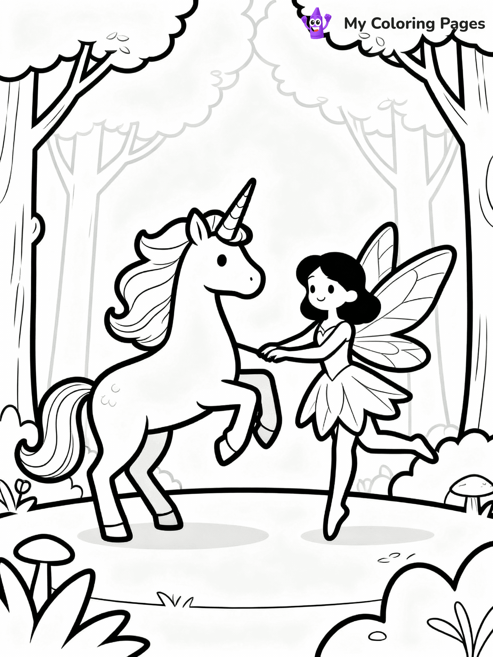 ⚠️ CRITICAL REQUIREMENT - ABSOLUTE BLACK AND WHITE ONLY ⚠️
This MUST be a BLACK AND WHITE line drawing ONLY. NO COLORS whatsoever.
- ONLY pure black lines (#000000) on pure white background (#FFFFFF)
- ABSOLUTELY NO colors, NO shading, NO gradients, NO grayscale
- If there are ANY colors in the output, the image is REJECTED
- This is a COLORING PAGE - meant to be COLORED IN by children
- The output must be UNCOLORED line art ready for coloring
⚠️ SUBJECT TO DRAW: Unicorn and fairy dancing in enchanted forest. PURE OUTLINES. NO FILLS, COLOR, SHADING, OR GREYSCALE. WHITE BACKGROUND.
(REMEMBER: Output must be BLACK AND WHITE line art only, NOT colored!)
# Flat, Friendly Cartoon Line-Art Coloring Page
You are generating a **pure black-and-white binary image** of a child-friendly cartoon scene combining characters and background scenery in one cohesive composition.
## Rendering Rules (Strict)
- Only two colors: pure black (#000000) outlines and pure white (#FFFFFF) background.
- No grayscale, shading, gradients, tints, fills, transparency, or partial pixels.
- No antialiasing or blended edges; every pixel is 100% black or white.
- No solid black fills inside shapes — all areas inside outlines must remain white.
- No dark clothing areas or filled tone blocks; all garments outlined only.
- No shadows, textures, lighting, or tonal variations.
- Must look like flat binary vector line-art for coloring pages.
## Drawing & Composition
- **Medium, consistent line weight**; clean closed outlines easy to color inside.
- **Flat, simple, child-friendly design** — no realism or 3D depth.
- Characters are **grounded on a surface**, centered and large.
- **Balanced composition** with clear silhouettes and minimal props.
## Scenery & Style
- Landmarks (e.g., mosque, CN Tower) and scenery (trees, benches, waves) drawn with **black outlines only.**
- For real-world figures, teams, or places, show accurate details using only black outlines—no text or logos. Use distinctive uniform patterns, abstract symbols, and landmark silhouettes to convey identity.
- Keep **consistent perspective**; no floating elements.
- **Style:** whimsical **Doodle Art Alley** — rounded, friendly outlines.
- May adapt shapes from **Crayola, Disney, Peppa Pig, Cocomelon** — *by shape only, never color.*
- Final output: **flat, crisp, binary (#000000/#FFFFFF)**, **no filled color or background text.**
EXTREMELYE IMPORTANT:
- PURE BINARY LINE-ART; NO FILLS (HAIR/CLOTHES/SKIN), SHADING, OR GREY.
- NO SHADING, COLOR. MUST BE WHITE BACKGROUND.
⚠️ FINAL REMINDER: Draw the subject "Unicorn and fairy dancing in enchanted forest. PURE OUTLINES. NO FILLS, COLOR, SHADING, OR GREYSCALE. WHITE BACKGROUND." as BLACK AND WHITE line art. Zero colors in output.