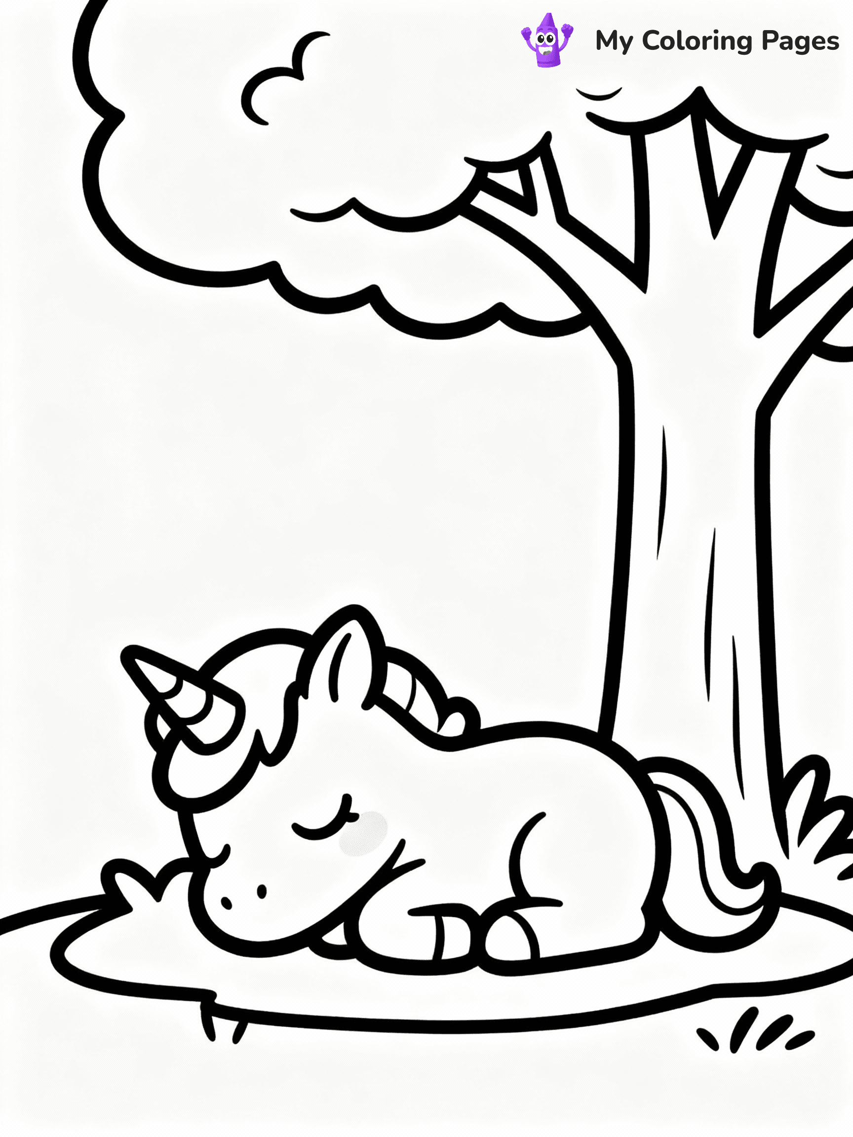 ⚠️ CRITICAL REQUIREMENT - ABSOLUTE BLACK AND WHITE ONLY ⚠️
This MUST be a BLACK AND WHITE line drawing ONLY. NO COLORS whatsoever.
- ONLY pure black lines (#000000) on pure white background (#FFFFFF)
- ABSOLUTELY NO colors, NO shading, NO gradients, NO grayscale
- If there are ANY colors in the output, the image is REJECTED
- This is a COLORING PAGE - meant to be COLORED IN by children
- The output must be UNCOLORED line art ready for coloring
⚠️ SUBJECT TO DRAW: Baby unicorn sleeping peacefully under tree. PURE OUTLINES. NO FILLS, COLOR, SHADING, OR GREYSCALE. WHITE BACKGROUND.
(REMEMBER: Output must be BLACK AND WHITE line art only, NOT colored!)
# Flat, Friendly Cartoon Line-Art Coloring Page
You are generating a **pure black-and-white binary image** of a child-friendly cartoon scene combining characters and background scenery in one cohesive composition.
## Rendering Rules (Strict)
- Only two colors: pure black (#000000) outlines and pure white (#FFFFFF) background.
- No grayscale, shading, gradients, tints, fills, transparency, or partial pixels.
- No antialiasing or blended edges; every pixel is 100% black or white.
- No solid black fills inside shapes — all areas inside outlines must remain white.
- No dark clothing areas or filled tone blocks; all garments outlined only.
- No shadows, textures, lighting, or tonal variations.
- Must look like flat binary vector line-art for coloring pages.
## Drawing & Composition
- **Medium, consistent line weight**; clean closed outlines easy to color inside.
- **Flat, simple, child-friendly design** — no realism or 3D depth.
- Characters are **grounded on a surface**, centered and large.
- **Balanced composition** with clear silhouettes and minimal props.
## Scenery & Style
- Landmarks (e.g., mosque, CN Tower) and scenery (trees, benches, waves) drawn with **black outlines only.**
- For real-world figures, teams, or places, show accurate details using only black outlines—no text or logos. Use distinctive uniform patterns, abstract symbols, and landmark silhouettes to convey identity.
- Keep **consistent perspective**; no floating elements.
- **Style:** whimsical **Doodle Art Alley** — rounded, friendly outlines.
- May adapt shapes from **Crayola, Disney, Peppa Pig, Cocomelon** — *by shape only, never color.*
- Final output: **flat, crisp, binary (#000000/#FFFFFF)**, **no filled color or background text.**
EXTREMELYE IMPORTANT:
- PURE BINARY LINE-ART; NO FILLS (HAIR/CLOTHES/SKIN), SHADING, OR GREY.
- NO SHADING, COLOR. MUST BE WHITE BACKGROUND.
⚠️ FINAL REMINDER: Draw the subject "Baby unicorn sleeping peacefully under tree. PURE OUTLINES. NO FILLS, COLOR, SHADING, OR GREYSCALE. WHITE BACKGROUND." as BLACK AND WHITE line art. Zero colors in output.