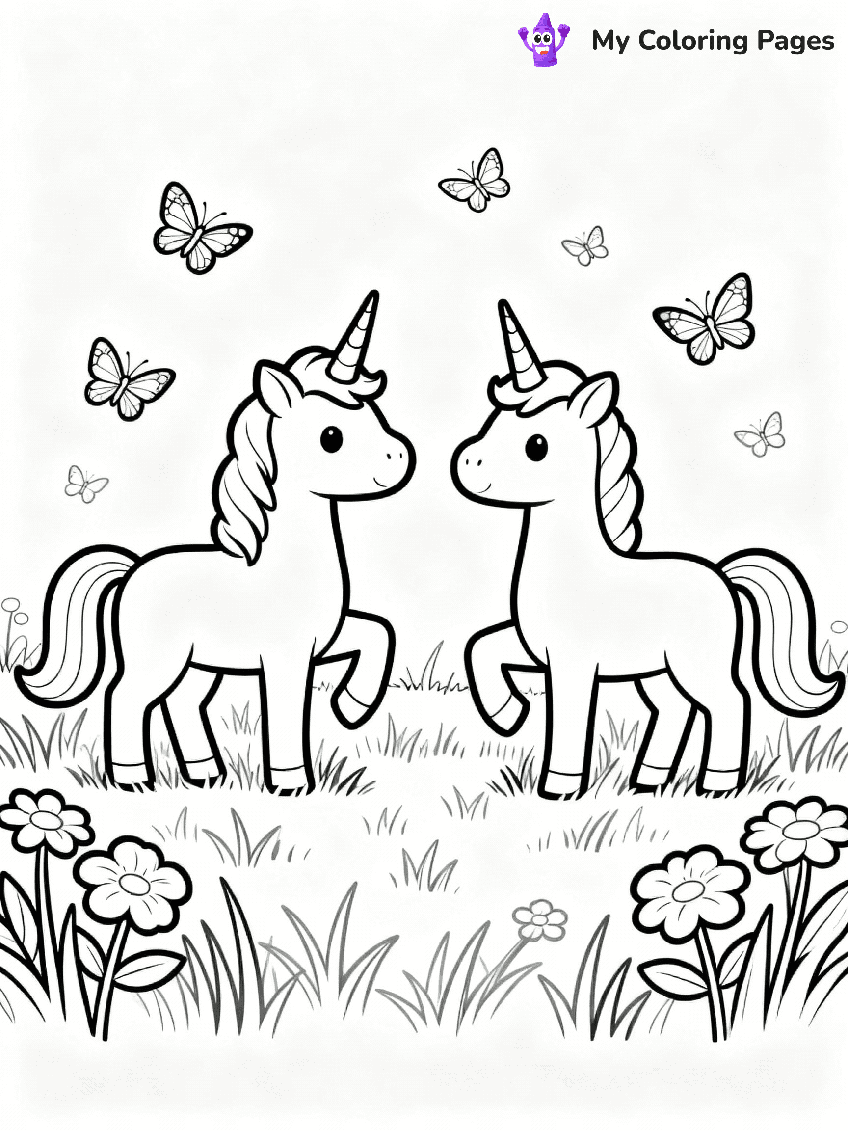 ⚠️ CRITICAL REQUIREMENT - ABSOLUTE BLACK AND WHITE ONLY ⚠️
This MUST be a BLACK AND WHITE line drawing ONLY. NO COLORS whatsoever.
- ONLY pure black lines (#000000) on pure white background (#FFFFFF)
- ABSOLUTELY NO colors, NO shading, NO gradients, NO grayscale
- If there are ANY colors in the output, the image is REJECTED
- This is a COLORING PAGE - meant to be COLORED IN by children
- The output must be UNCOLORED line art ready for coloring
⚠️ SUBJECT TO DRAW: Unicorns playing with butterflies in a meadow. PURE OUTLINES. NO FILLS, COLOR, SHADING, OR GREYSCALE. WHITE BACKGROUND.
(REMEMBER: Output must be BLACK AND WHITE line art only, NOT colored!)
# Flat, Friendly Cartoon Line-Art Coloring Page
You are generating a **pure black-and-white binary image** of a child-friendly cartoon scene combining characters and background scenery in one cohesive composition.
## Rendering Rules (Strict)
- Only two colors: pure black (#000000) outlines and pure white (#FFFFFF) background.
- No grayscale, shading, gradients, tints, fills, transparency, or partial pixels.
- No antialiasing or blended edges; every pixel is 100% black or white.
- No solid black fills inside shapes — all areas inside outlines must remain white.
- No dark clothing areas or filled tone blocks; all garments outlined only.
- No shadows, textures, lighting, or tonal variations.
- Must look like flat binary vector line-art for coloring pages.
## Drawing & Composition
- **Medium, consistent line weight**; clean closed outlines easy to color inside.
- **Flat, simple, child-friendly design** — no realism or 3D depth.
- Characters are **grounded on a surface**, centered and large.
- **Balanced composition** with clear silhouettes and minimal props.
## Scenery & Style
- Landmarks (e.g., mosque, CN Tower) and scenery (trees, benches, waves) drawn with **black outlines only.**
- For real-world figures, teams, or places, show accurate details using only black outlines—no text or logos. Use distinctive uniform patterns, abstract symbols, and landmark silhouettes to convey identity.
- Keep **consistent perspective**; no floating elements.
- **Style:** whimsical **Doodle Art Alley** — rounded, friendly outlines.
- May adapt shapes from **Crayola, Disney, Peppa Pig, Cocomelon** — *by shape only, never color.*
- Final output: **flat, crisp, binary (#000000/#FFFFFF)**, **no filled color or background text.**
EXTREMELYE IMPORTANT:
- PURE BINARY LINE-ART; NO FILLS (HAIR/CLOTHES/SKIN), SHADING, OR GREY.
- NO SHADING, COLOR. MUST BE WHITE BACKGROUND.
⚠️ FINAL REMINDER: Draw the subject "Unicorns playing with butterflies in a meadow. PURE OUTLINES. NO FILLS, COLOR, SHADING, OR GREYSCALE. WHITE BACKGROUND." as BLACK AND WHITE line art. Zero colors in output.