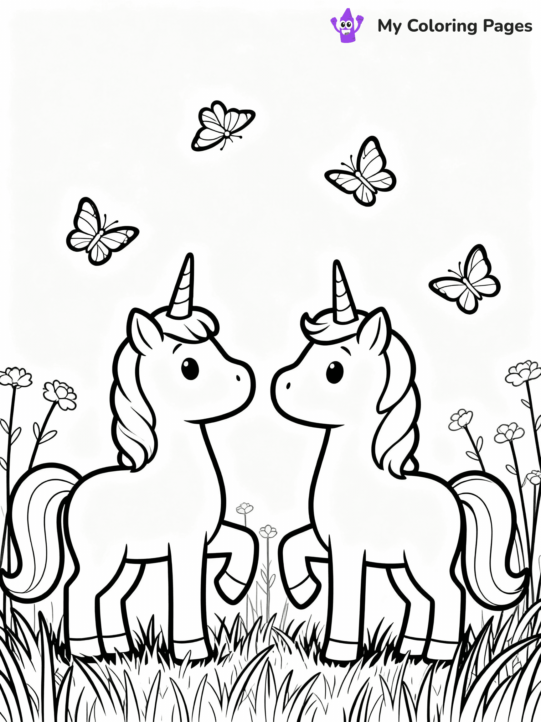 ⚠️ CRITICAL REQUIREMENT - ABSOLUTE BLACK AND WHITE ONLY ⚠️
This MUST be a BLACK AND WHITE line drawing ONLY. NO COLORS whatsoever.
- ONLY pure black lines (#000000) on pure white background (#FFFFFF)
- ABSOLUTELY NO colors, NO shading, NO gradients, NO grayscale
- If there are ANY colors in the output, the image is REJECTED
- This is a COLORING PAGE - meant to be COLORED IN by children
- The output must be UNCOLORED line art ready for coloring
⚠️ SUBJECT TO DRAW: Unicorns playing with butterflies in a meadow. PURE OUTLINES. NO FILLS, COLOR, SHADING, OR GREYSCALE. WHITE BACKGROUND.
(REMEMBER: Output must be BLACK AND WHITE line art only, NOT colored!)
# Flat, Friendly Cartoon Line-Art Coloring Page
You are generating a **pure black-and-white binary image** of a child-friendly cartoon scene combining characters and background scenery in one cohesive composition.
## Rendering Rules (Strict)
- Only two colors: pure black (#000000) outlines and pure white (#FFFFFF) background.
- No grayscale, shading, gradients, tints, fills, transparency, or partial pixels.
- No antialiasing or blended edges; every pixel is 100% black or white.
- No solid black fills inside shapes — all areas inside outlines must remain white.
- No dark clothing areas or filled tone blocks; all garments outlined only.
- No shadows, textures, lighting, or tonal variations.
- Must look like flat binary vector line-art for coloring pages.
## Drawing & Composition
- **Medium, consistent line weight**; clean closed outlines easy to color inside.
- **Flat, simple, child-friendly design** — no realism or 3D depth.
- Characters are **grounded on a surface**, centered and large.
- **Balanced composition** with clear silhouettes and minimal props.
## Scenery & Style
- Landmarks (e.g., mosque, CN Tower) and scenery (trees, benches, waves) drawn with **black outlines only.**
- For real-world figures, teams, or places, show accurate details using only black outlines—no text or logos. Use distinctive uniform patterns, abstract symbols, and landmark silhouettes to convey identity.
- Keep **consistent perspective**; no floating elements.
- **Style:** whimsical **Doodle Art Alley** — rounded, friendly outlines.
- May adapt shapes from **Crayola, Disney, Peppa Pig, Cocomelon** — *by shape only, never color.*
- Final output: **flat, crisp, binary (#000000/#FFFFFF)**, **no filled color or background text.**
EXTREMELYE IMPORTANT:
- PURE BINARY LINE-ART; NO FILLS (HAIR/CLOTHES/SKIN), SHADING, OR GREY.
- NO SHADING, COLOR. MUST BE WHITE BACKGROUND.
⚠️ FINAL REMINDER: Draw the subject "Unicorns playing with butterflies in a meadow. PURE OUTLINES. NO FILLS, COLOR, SHADING, OR GREYSCALE. WHITE BACKGROUND." as BLACK AND WHITE line art. Zero colors in output.
