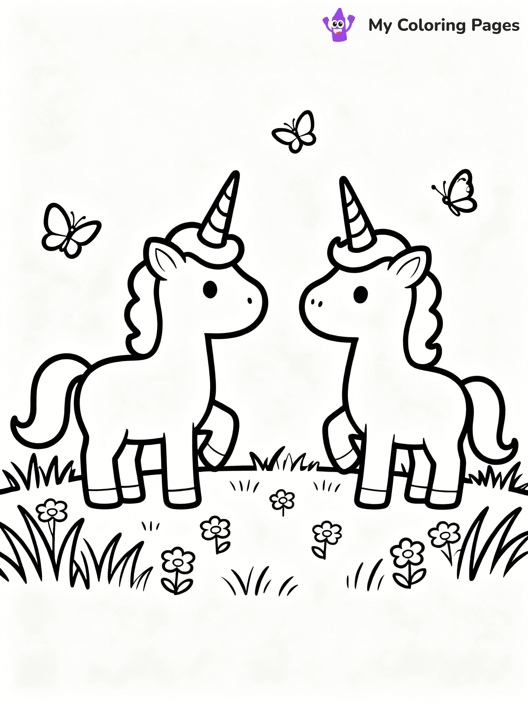 ⚠️ CRITICAL REQUIREMENT - ABSOLUTE BLACK AND WHITE ONLY ⚠️
This MUST be a BLACK AND WHITE line drawing ONLY. NO COLORS whatsoever.
- ONLY pure black lines (#000000) on pure white background (#FFFFFF)
- ABSOLUTELY NO colors, NO shading, NO gradients, NO grayscale
- If there are ANY colors in the output, the image is REJECTED
- This is a COLORING PAGE - meant to be COLORED IN by children
- The output must be UNCOLORED line art ready for coloring
⚠️ SUBJECT TO DRAW: Unicorns playing with butterflies in a meadow. PURE OUTLINES. NO FILLS, COLOR, SHADING, OR GREYSCALE. WHITE BACKGROUND.
(REMEMBER: Output must be BLACK AND WHITE line art only, NOT colored!)
# Flat, Friendly Cartoon Line-Art Coloring Page
You are generating a **pure black-and-white binary image** of a child-friendly cartoon scene combining characters and background scenery in one cohesive composition.
## Rendering Rules (Strict)
- Only two colors: pure black (#000000) outlines and pure white (#FFFFFF) background.
- No grayscale, shading, gradients, tints, fills, transparency, or partial pixels.
- No antialiasing or blended edges; every pixel is 100% black or white.
- No solid black fills inside shapes — all areas inside outlines must remain white.
- No dark clothing areas or filled tone blocks; all garments outlined only.
- No shadows, textures, lighting, or tonal variations.
- Must look like flat binary vector line-art for coloring pages.
## Drawing & Composition
- **Medium, consistent line weight**; clean closed outlines easy to color inside.
- **Flat, simple, child-friendly design** — no realism or 3D depth.
- Characters are **grounded on a surface**, centered and large.
- **Balanced composition** with clear silhouettes and minimal props.
## Scenery & Style
- Landmarks (e.g., mosque, CN Tower) and scenery (trees, benches, waves) drawn with **black outlines only.**
- For real-world figures, teams, or places, show accurate details using only black outlines—no text or logos. Use distinctive uniform patterns, abstract symbols, and landmark silhouettes to convey identity.
- Keep **consistent perspective**; no floating elements.
- **Style:** whimsical **Doodle Art Alley** — rounded, friendly outlines.
- May adapt shapes from **Crayola, Disney, Peppa Pig, Cocomelon** — *by shape only, never color.*
- Final output: **flat, crisp, binary (#000000/#FFFFFF)**, **no filled color or background text.**
EXTREMELYE IMPORTANT:
- PURE BINARY LINE-ART; NO FILLS (HAIR/CLOTHES/SKIN), SHADING, OR GREY.
- NO SHADING, COLOR. MUST BE WHITE BACKGROUND.
⚠️ FINAL REMINDER: Draw the subject "Unicorns playing with butterflies in a meadow. PURE OUTLINES. NO FILLS, COLOR, SHADING, OR GREYSCALE. WHITE BACKGROUND." as BLACK AND WHITE line art. Zero colors in output.