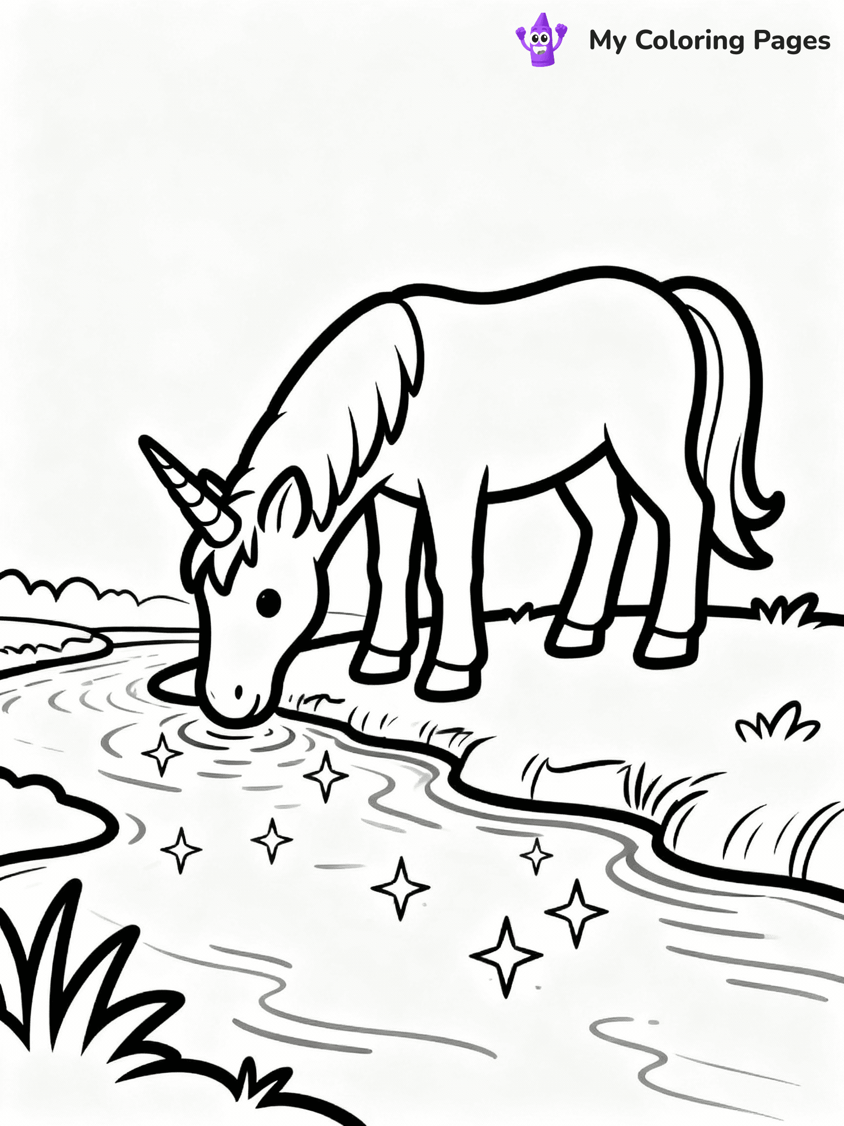 ⚠️ CRITICAL REQUIREMENT - ABSOLUTE BLACK AND WHITE ONLY ⚠️
This MUST be a BLACK AND WHITE line drawing ONLY. NO COLORS whatsoever.
- ONLY pure black lines (#000000) on pure white background (#FFFFFF)
- ABSOLUTELY NO colors, NO shading, NO gradients, NO grayscale
- If there are ANY colors in the output, the image is REJECTED
- This is a COLORING PAGE - meant to be COLORED IN by children
- The output must be UNCOLORED line art ready for coloring
⚠️ SUBJECT TO DRAW: Unicorn grazing by a sparkling river. PURE OUTLINES. NO FILLS, COLOR, SHADING, OR GREYSCALE. WHITE BACKGROUND.
(REMEMBER: Output must be BLACK AND WHITE line art only, NOT colored!)
# Flat, Friendly Cartoon Line-Art Coloring Page
You are generating a **pure black-and-white binary image** of a child-friendly cartoon scene combining characters and background scenery in one cohesive composition.
## Rendering Rules (Strict)
- Only two colors: pure black (#000000) outlines and pure white (#FFFFFF) background.
- No grayscale, shading, gradients, tints, fills, transparency, or partial pixels.
- No antialiasing or blended edges; every pixel is 100% black or white.
- No solid black fills inside shapes — all areas inside outlines must remain white.
- No dark clothing areas or filled tone blocks; all garments outlined only.
- No shadows, textures, lighting, or tonal variations.
- Must look like flat binary vector line-art for coloring pages.
## Drawing & Composition
- **Medium, consistent line weight**; clean closed outlines easy to color inside.
- **Flat, simple, child-friendly design** — no realism or 3D depth.
- Characters are **grounded on a surface**, centered and large.
- **Balanced composition** with clear silhouettes and minimal props.
## Scenery & Style
- Landmarks (e.g., mosque, CN Tower) and scenery (trees, benches, waves) drawn with **black outlines only.**
- For real-world figures, teams, or places, show accurate details using only black outlines—no text or logos. Use distinctive uniform patterns, abstract symbols, and landmark silhouettes to convey identity.
- Keep **consistent perspective**; no floating elements.
- **Style:** whimsical **Doodle Art Alley** — rounded, friendly outlines.
- May adapt shapes from **Crayola, Disney, Peppa Pig, Cocomelon** — *by shape only, never color.*
- Final output: **flat, crisp, binary (#000000/#FFFFFF)**, **no filled color or background text.**
EXTREMELYE IMPORTANT:
- PURE BINARY LINE-ART; NO FILLS (HAIR/CLOTHES/SKIN), SHADING, OR GREY.
- NO SHADING, COLOR. MUST BE WHITE BACKGROUND.
⚠️ FINAL REMINDER: Draw the subject "Unicorn grazing by a sparkling river. PURE OUTLINES. NO FILLS, COLOR, SHADING, OR GREYSCALE. WHITE BACKGROUND." as BLACK AND WHITE line art. Zero colors in output.