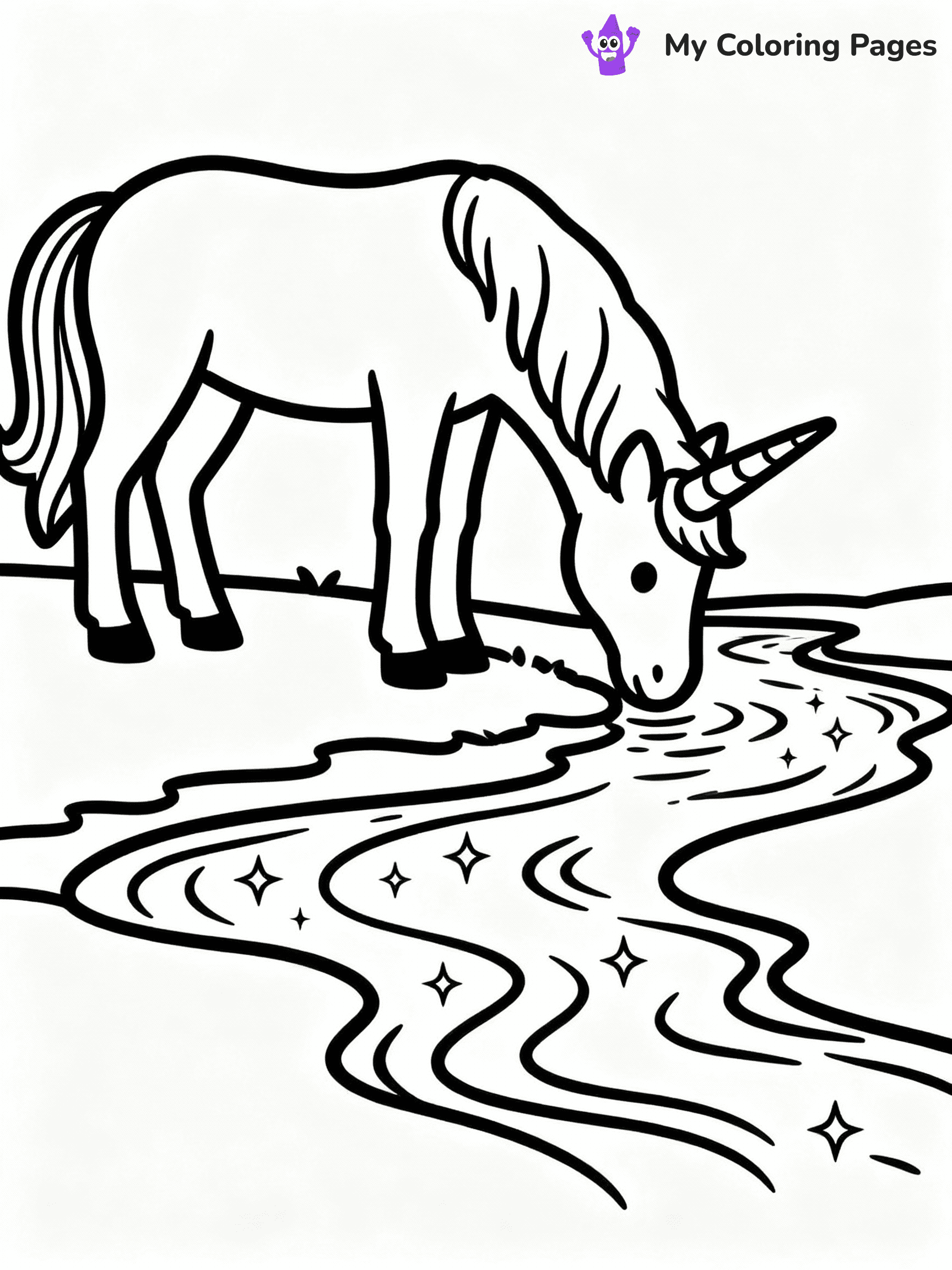 ⚠️ CRITICAL REQUIREMENT - ABSOLUTE BLACK AND WHITE ONLY ⚠️
This MUST be a BLACK AND WHITE line drawing ONLY. NO COLORS whatsoever.
- ONLY pure black lines (#000000) on pure white background (#FFFFFF)
- ABSOLUTELY NO colors, NO shading, NO gradients, NO grayscale
- If there are ANY colors in the output, the image is REJECTED
- This is a COLORING PAGE - meant to be COLORED IN by children
- The output must be UNCOLORED line art ready for coloring
⚠️ SUBJECT TO DRAW: Unicorn grazing by a sparkling river. PURE OUTLINES. NO FILLS, COLOR, SHADING, OR GREYSCALE. WHITE BACKGROUND.
(REMEMBER: Output must be BLACK AND WHITE line art only, NOT colored!)
# Flat, Friendly Cartoon Line-Art Coloring Page
You are generating a **pure black-and-white binary image** of a child-friendly cartoon scene combining characters and background scenery in one cohesive composition.
## Rendering Rules (Strict)
- Only two colors: pure black (#000000) outlines and pure white (#FFFFFF) background.
- No grayscale, shading, gradients, tints, fills, transparency, or partial pixels.
- No antialiasing or blended edges; every pixel is 100% black or white.
- No solid black fills inside shapes — all areas inside outlines must remain white.
- No dark clothing areas or filled tone blocks; all garments outlined only.
- No shadows, textures, lighting, or tonal variations.
- Must look like flat binary vector line-art for coloring pages.
## Drawing & Composition
- **Medium, consistent line weight**; clean closed outlines easy to color inside.
- **Flat, simple, child-friendly design** — no realism or 3D depth.
- Characters are **grounded on a surface**, centered and large.
- **Balanced composition** with clear silhouettes and minimal props.
## Scenery & Style
- Landmarks (e.g., mosque, CN Tower) and scenery (trees, benches, waves) drawn with **black outlines only.**
- For real-world figures, teams, or places, show accurate details using only black outlines—no text or logos. Use distinctive uniform patterns, abstract symbols, and landmark silhouettes to convey identity.
- Keep **consistent perspective**; no floating elements.
- **Style:** whimsical **Doodle Art Alley** — rounded, friendly outlines.
- May adapt shapes from **Crayola, Disney, Peppa Pig, Cocomelon** — *by shape only, never color.*
- Final output: **flat, crisp, binary (#000000/#FFFFFF)**, **no filled color or background text.**
EXTREMELYE IMPORTANT:
- PURE BINARY LINE-ART; NO FILLS (HAIR/CLOTHES/SKIN), SHADING, OR GREY.
- NO SHADING, COLOR. MUST BE WHITE BACKGROUND.
⚠️ FINAL REMINDER: Draw the subject "Unicorn grazing by a sparkling river. PURE OUTLINES. NO FILLS, COLOR, SHADING, OR GREYSCALE. WHITE BACKGROUND." as BLACK AND WHITE line art. Zero colors in output.