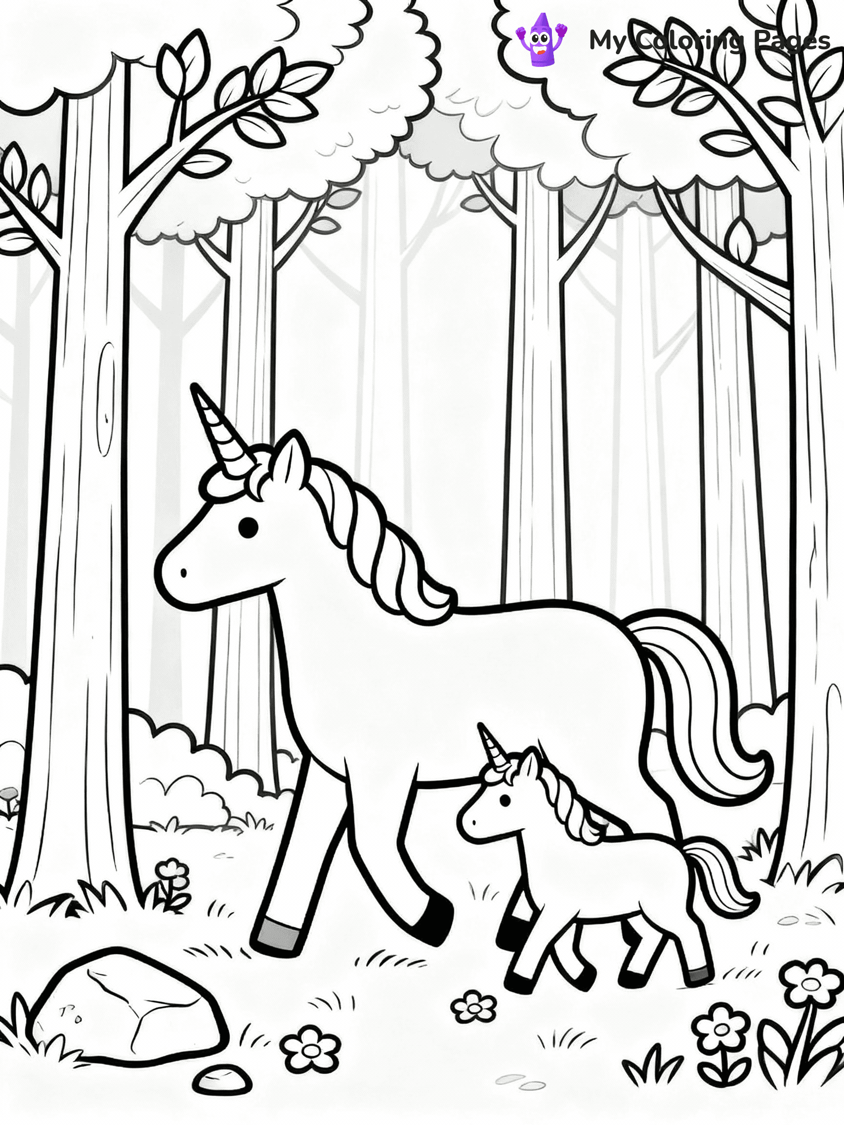 ⚠️ CRITICAL REQUIREMENT - ABSOLUTE BLACK AND WHITE ONLY ⚠️
This MUST be a BLACK AND WHITE line drawing ONLY. NO COLORS whatsoever.
- ONLY pure black lines (#000000) on pure white background (#FFFFFF)
- ABSOLUTELY NO colors, NO shading, NO gradients, NO grayscale
- If there are ANY colors in the output, the image is REJECTED
- This is a COLORING PAGE - meant to be COLORED IN by children
- The output must be UNCOLORED line art ready for coloring
⚠️ SUBJECT TO DRAW: Unicorn family walking through a magical forest. PURE OUTLINES. NO FILLS, COLOR, SHADING, OR GREYSCALE. WHITE BACKGROUND.
(REMEMBER: Output must be BLACK AND WHITE line art only, NOT colored!)
# Flat, Friendly Cartoon Line-Art Coloring Page
You are generating a **pure black-and-white binary image** of a child-friendly cartoon scene combining characters and background scenery in one cohesive composition.
## Rendering Rules (Strict)
- Only two colors: pure black (#000000) outlines and pure white (#FFFFFF) background.
- No grayscale, shading, gradients, tints, fills, transparency, or partial pixels.
- No antialiasing or blended edges; every pixel is 100% black or white.
- No solid black fills inside shapes — all areas inside outlines must remain white.
- No dark clothing areas or filled tone blocks; all garments outlined only.
- No shadows, textures, lighting, or tonal variations.
- Must look like flat binary vector line-art for coloring pages.
## Drawing & Composition
- **Medium, consistent line weight**; clean closed outlines easy to color inside.
- **Flat, simple, child-friendly design** — no realism or 3D depth.
- Characters are **grounded on a surface**, centered and large.
- **Balanced composition** with clear silhouettes and minimal props.
## Scenery & Style
- Landmarks (e.g., mosque, CN Tower) and scenery (trees, benches, waves) drawn with **black outlines only.**
- For real-world figures, teams, or places, show accurate details using only black outlines—no text or logos. Use distinctive uniform patterns, abstract symbols, and landmark silhouettes to convey identity.
- Keep **consistent perspective**; no floating elements.
- **Style:** whimsical **Doodle Art Alley** — rounded, friendly outlines.
- May adapt shapes from **Crayola, Disney, Peppa Pig, Cocomelon** — *by shape only, never color.*
- Final output: **flat, crisp, binary (#000000/#FFFFFF)**, **no filled color or background text.**
EXTREMELYE IMPORTANT:
- PURE BINARY LINE-ART; NO FILLS (HAIR/CLOTHES/SKIN), SHADING, OR GREY.
- NO SHADING, COLOR. MUST BE WHITE BACKGROUND.
⚠️ FINAL REMINDER: Draw the subject "Unicorn family walking through a magical forest. PURE OUTLINES. NO FILLS, COLOR, SHADING, OR GREYSCALE. WHITE BACKGROUND." as BLACK AND WHITE line art. Zero colors in output.