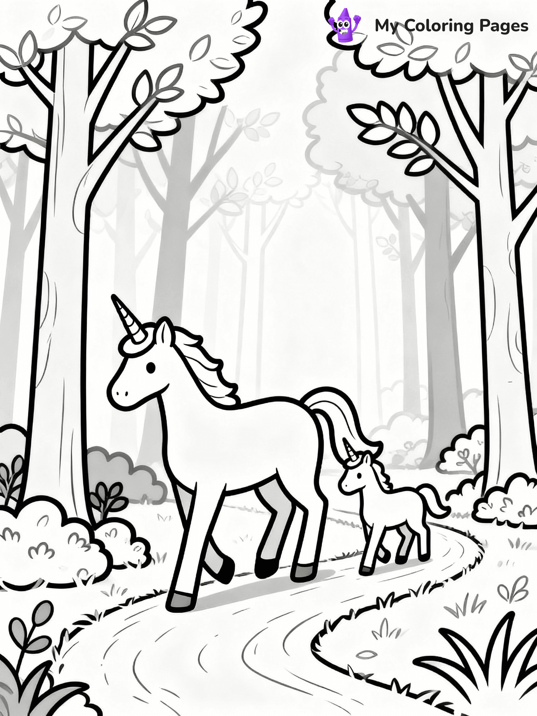 ⚠️ CRITICAL REQUIREMENT - ABSOLUTE BLACK AND WHITE ONLY ⚠️
This MUST be a BLACK AND WHITE line drawing ONLY. NO COLORS whatsoever.
- ONLY pure black lines (#000000) on pure white background (#FFFFFF)
- ABSOLUTELY NO colors, NO shading, NO gradients, NO grayscale
- If there are ANY colors in the output, the image is REJECTED
- This is a COLORING PAGE - meant to be COLORED IN by children
- The output must be UNCOLORED line art ready for coloring
⚠️ SUBJECT TO DRAW: Unicorn family walking through a magical forest. PURE OUTLINES. NO FILLS, COLOR, SHADING, OR GREYSCALE. WHITE BACKGROUND.
(REMEMBER: Output must be BLACK AND WHITE line art only, NOT colored!)
# Flat, Friendly Cartoon Line-Art Coloring Page
You are generating a **pure black-and-white binary image** of a child-friendly cartoon scene combining characters and background scenery in one cohesive composition.
## Rendering Rules (Strict)
- Only two colors: pure black (#000000) outlines and pure white (#FFFFFF) background.
- No grayscale, shading, gradients, tints, fills, transparency, or partial pixels.
- No antialiasing or blended edges; every pixel is 100% black or white.
- No solid black fills inside shapes — all areas inside outlines must remain white.
- No dark clothing areas or filled tone blocks; all garments outlined only.
- No shadows, textures, lighting, or tonal variations.
- Must look like flat binary vector line-art for coloring pages.
## Drawing & Composition
- **Medium, consistent line weight**; clean closed outlines easy to color inside.
- **Flat, simple, child-friendly design** — no realism or 3D depth.
- Characters are **grounded on a surface**, centered and large.
- **Balanced composition** with clear silhouettes and minimal props.
## Scenery & Style
- Landmarks (e.g., mosque, CN Tower) and scenery (trees, benches, waves) drawn with **black outlines only.**
- For real-world figures, teams, or places, show accurate details using only black outlines—no text or logos. Use distinctive uniform patterns, abstract symbols, and landmark silhouettes to convey identity.
- Keep **consistent perspective**; no floating elements.
- **Style:** whimsical **Doodle Art Alley** — rounded, friendly outlines.
- May adapt shapes from **Crayola, Disney, Peppa Pig, Cocomelon** — *by shape only, never color.*
- Final output: **flat, crisp, binary (#000000/#FFFFFF)**, **no filled color or background text.**
EXTREMELYE IMPORTANT:
- PURE BINARY LINE-ART; NO FILLS (HAIR/CLOTHES/SKIN), SHADING, OR GREY.
- NO SHADING, COLOR. MUST BE WHITE BACKGROUND.
⚠️ FINAL REMINDER: Draw the subject "Unicorn family walking through a magical forest. PURE OUTLINES. NO FILLS, COLOR, SHADING, OR GREYSCALE. WHITE BACKGROUND." as BLACK AND WHITE line art. Zero colors in output.