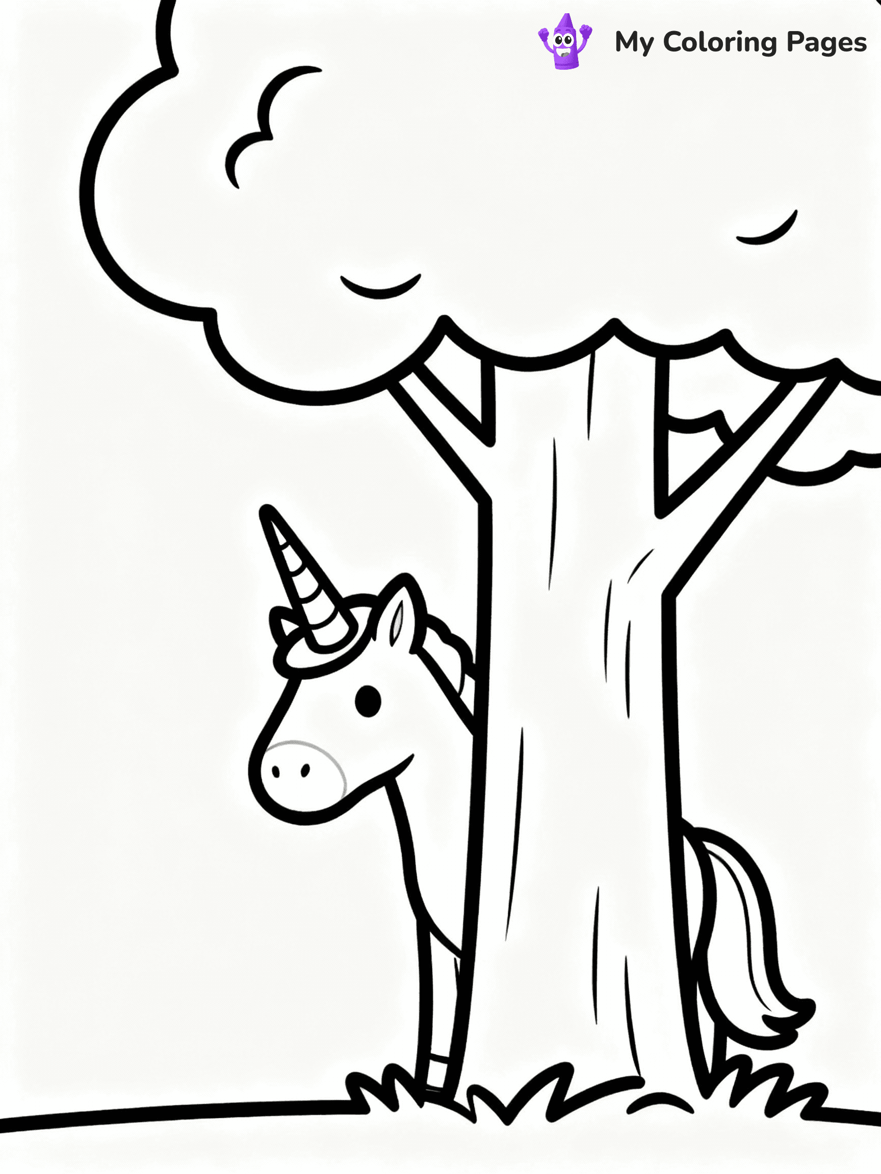 ⚠️ CRITICAL REQUIREMENT - ABSOLUTE BLACK AND WHITE ONLY ⚠️
This MUST be a BLACK AND WHITE line drawing ONLY. NO COLORS whatsoever.
- ONLY pure black lines (#000000) on pure white background (#FFFFFF)
- ABSOLUTELY NO colors, NO shading, NO gradients, NO grayscale
- If there are ANY colors in the output, the image is REJECTED
- This is a COLORING PAGE - meant to be COLORED IN by children
- The output must be UNCOLORED line art ready for coloring
⚠️ SUBJECT TO DRAW: Unicorn peeking out from behind a tree. PURE OUTLINES. NO FILLS, COLOR, SHADING, OR GREYSCALE. WHITE BACKGROUND.
(REMEMBER: Output must be BLACK AND WHITE line art only, NOT colored!)
# Flat, Friendly Cartoon Line-Art Coloring Page
You are generating a **pure black-and-white binary image** of a child-friendly cartoon scene combining characters and background scenery in one cohesive composition.
## Rendering Rules (Strict)
- Only two colors: pure black (#000000) outlines and pure white (#FFFFFF) background.
- No grayscale, shading, gradients, tints, fills, transparency, or partial pixels.
- No antialiasing or blended edges; every pixel is 100% black or white.
- No solid black fills inside shapes — all areas inside outlines must remain white.
- No dark clothing areas or filled tone blocks; all garments outlined only.
- No shadows, textures, lighting, or tonal variations.
- Must look like flat binary vector line-art for coloring pages.
## Drawing & Composition
- **Medium, consistent line weight**; clean closed outlines easy to color inside.
- **Flat, simple, child-friendly design** — no realism or 3D depth.
- Characters are **grounded on a surface**, centered and large.
- **Balanced composition** with clear silhouettes and minimal props.
## Scenery & Style
- Landmarks (e.g., mosque, CN Tower) and scenery (trees, benches, waves) drawn with **black outlines only.**
- For real-world figures, teams, or places, show accurate details using only black outlines—no text or logos. Use distinctive uniform patterns, abstract symbols, and landmark silhouettes to convey identity.
- Keep **consistent perspective**; no floating elements.
- **Style:** whimsical **Doodle Art Alley** — rounded, friendly outlines.
- May adapt shapes from **Crayola, Disney, Peppa Pig, Cocomelon** — *by shape only, never color.*
- Final output: **flat, crisp, binary (#000000/#FFFFFF)**, **no filled color or background text.**
EXTREMELYE IMPORTANT:
- PURE BINARY LINE-ART; NO FILLS (HAIR/CLOTHES/SKIN), SHADING, OR GREY.
- NO SHADING, COLOR. MUST BE WHITE BACKGROUND.
⚠️ FINAL REMINDER: Draw the subject "Unicorn peeking out from behind a tree. PURE OUTLINES. NO FILLS, COLOR, SHADING, OR GREYSCALE. WHITE BACKGROUND." as BLACK AND WHITE line art. Zero colors in output.