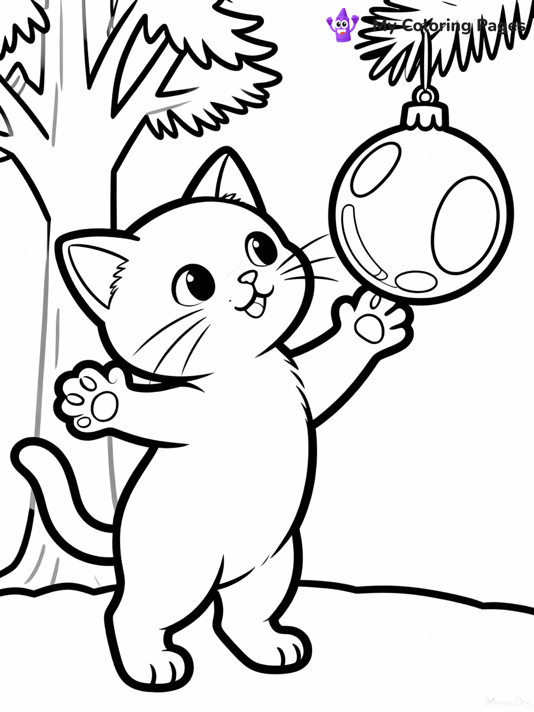 Christmas Cat Coloring Pages - 2