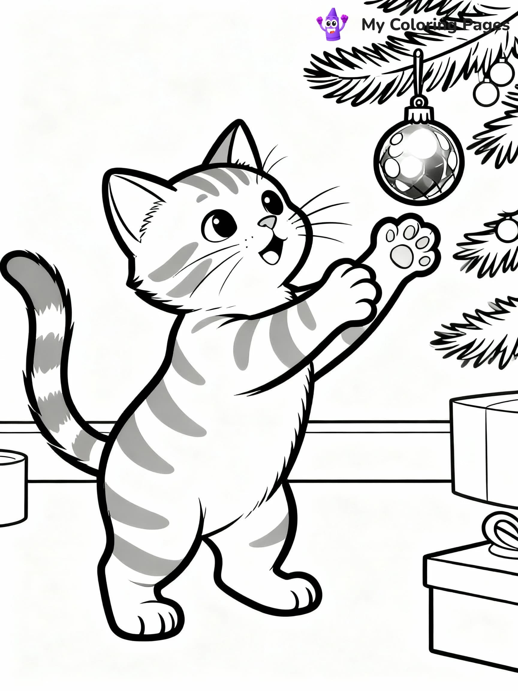 Christmas Cat Coloring Pages - 1