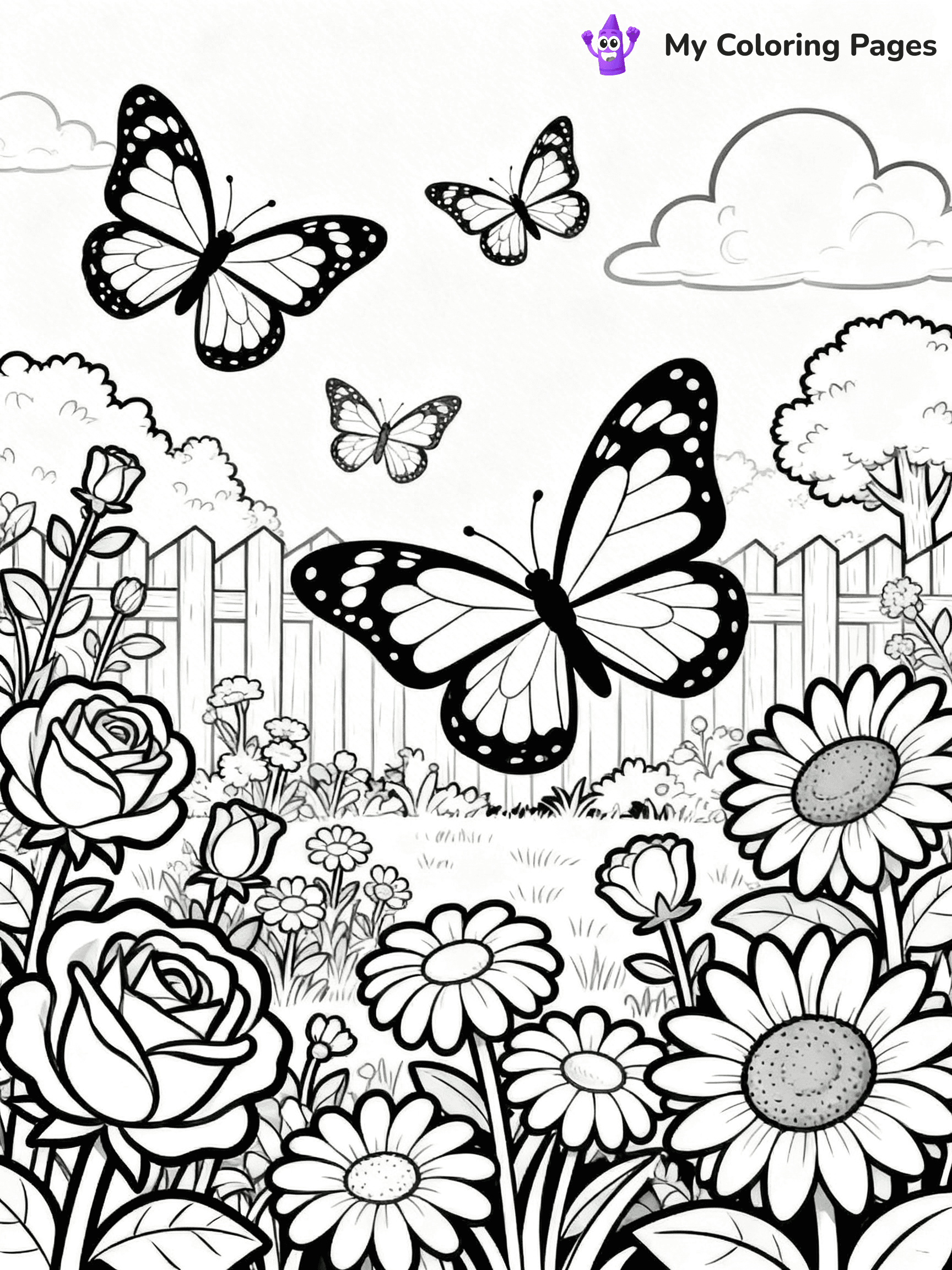 Coloring Pages Flowers and Butterflies - 7
