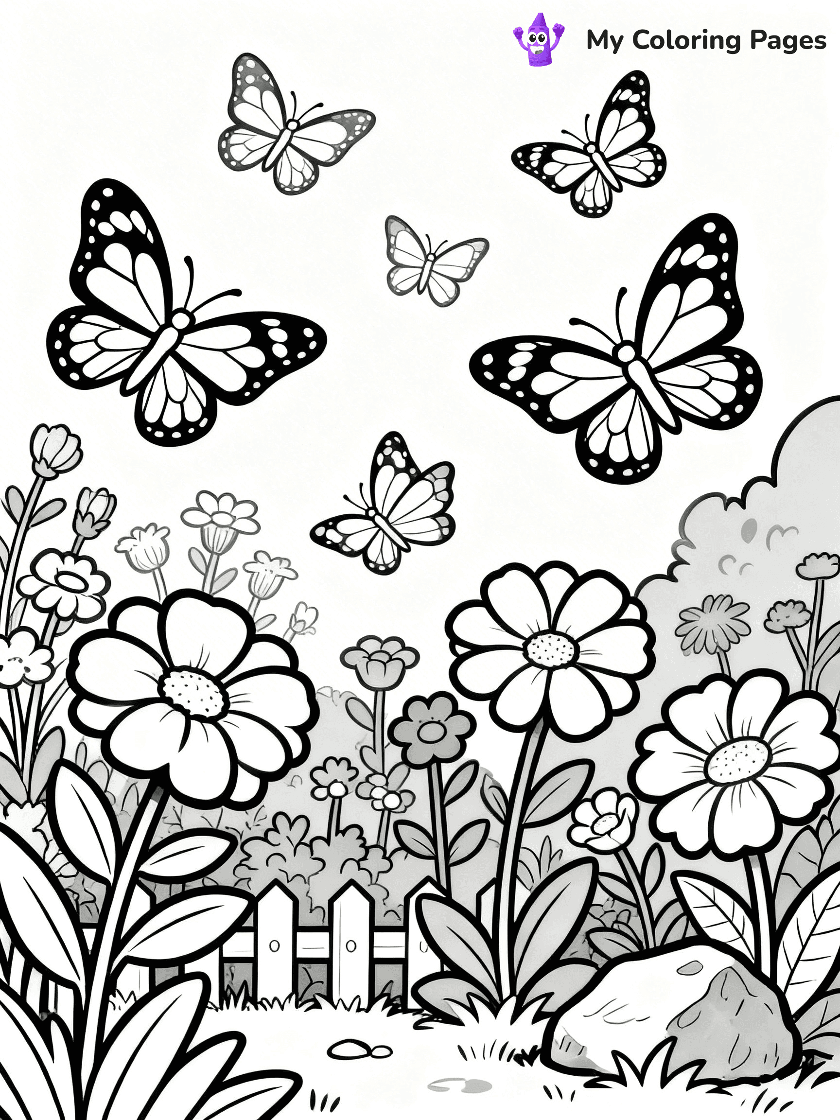 Coloring Pages Flowers and Butterflies - 6
