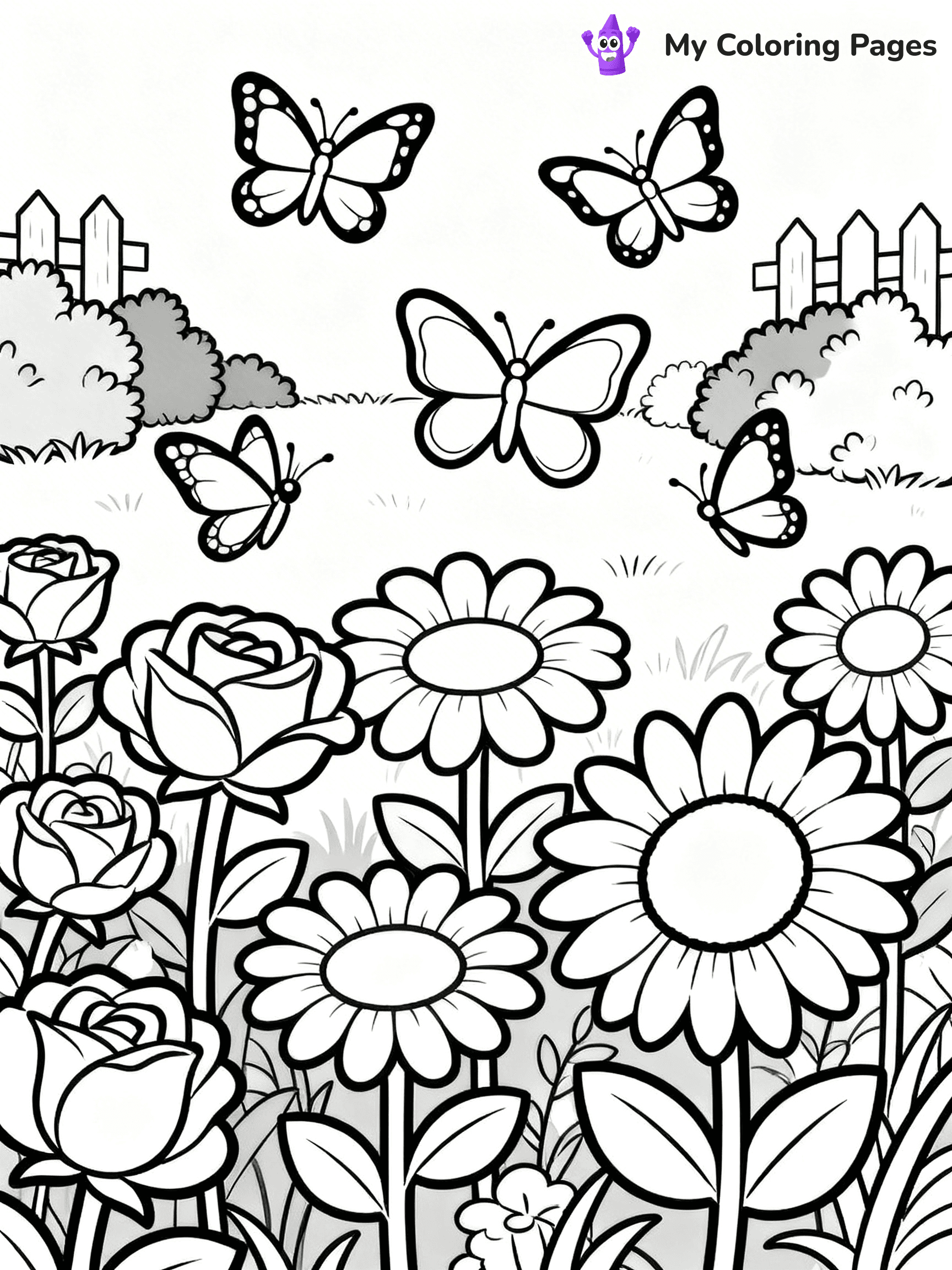 Coloring Pages Flowers and Butterflies - 3