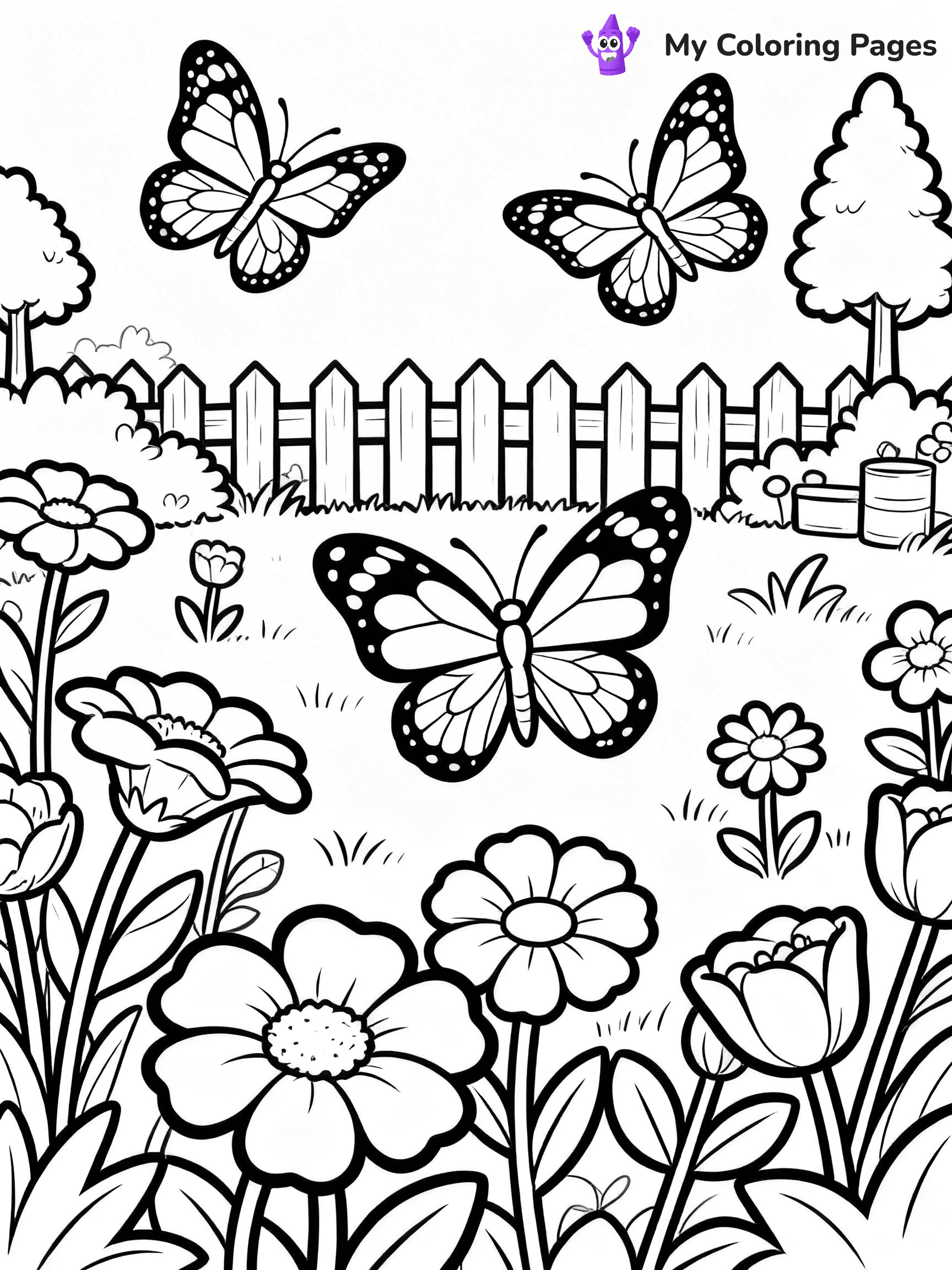 Coloring Pages Flowers and Butterflies - 2