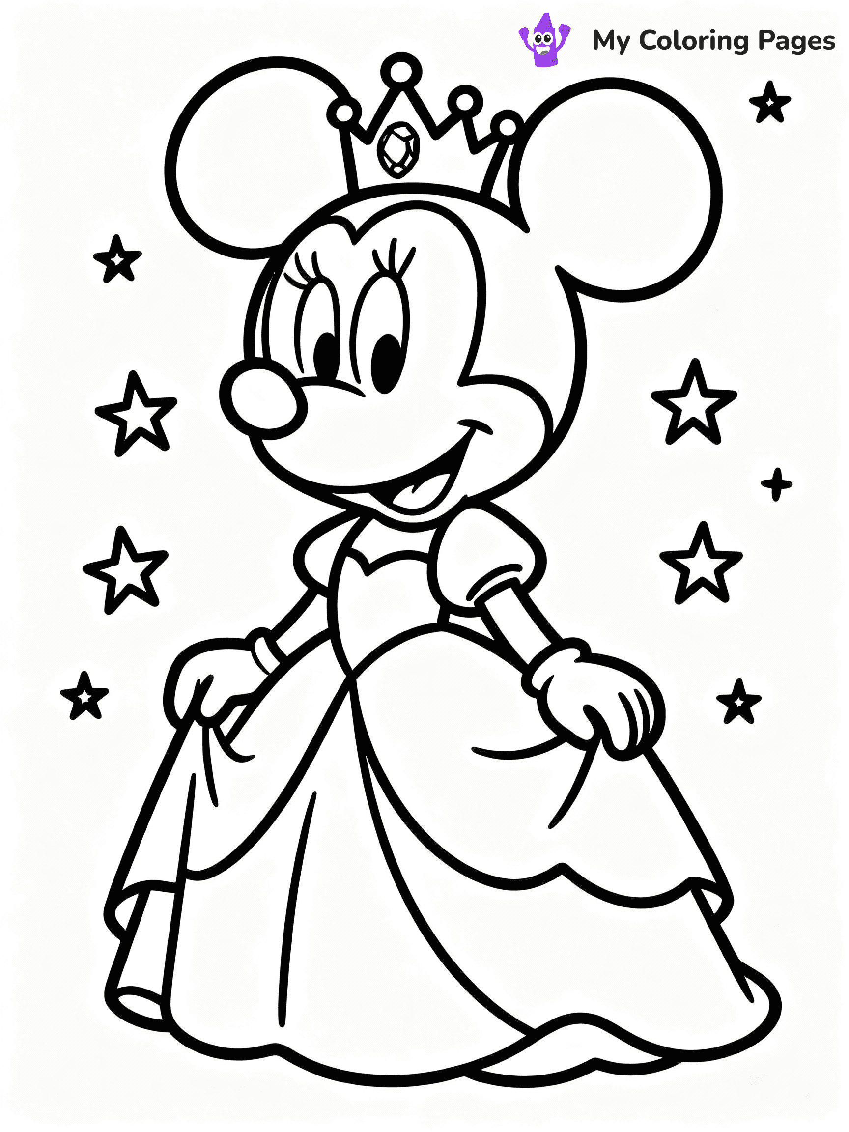 ⚠️ CRITICAL REQUIREMENT - ABSOLUTE BLACK AND WHITE ONLY ⚠️
This MUST be a BLACK AND WHITE line drawing ONLY. NO COLORS whatsoever.
- ONLY pure black lines (#000000) on pure white background (#FFFFFF)
- ABSOLUTELY NO colors, NO shading, NO gradients, NO grayscale
- If there are ANY colors in the output, the image is REJECTED
- This is a COLORING PAGE - meant to be COLORED IN by children
- The output must be UNCOLORED line art ready for coloring
⚠️ SUBJECT TO DRAW: Princess Minnie Mouse from Disney, in a flowing gown, tiara on head, surrounded by sparkles
(REMEMBER: Output must be BLACK AND WHITE line art only, NOT colored!)
# COLORING PAGE: BLACK OUTLINES ONLY - WHITE BACKGROUND MANDATORY
Create a **coloring book page** using EXACTLY two values: black lines, white space.
## NON-NEGOTIABLE BINARY RULES
- **ONLY #000000 (black) and #FFFFFF (white)** - NO other values exist
- **EVERY PIXEL = BLACK OR WHITE** - no gray/shading/antialiasing
- **WHITE BACKGROUND MANDATORY** - entire canvas stays white
- **ALL SHAPES HOLLOW** - everything is empty outlines waiting to be colored
- **FORBIDDEN:** fills, shading, gradients, patterns, textures, colors
- **NO SOLID REGIONS** - if it's not a thin line, it's wrong
## Universal Line Standards
- Black outlines ONLY - thin, uniform weight
- Every shape completely empty inside
- Closed contours suitable for coloring
- Simple flat illustration - zero depth/3D/realism
- **Style:** Whimsical Doodle Art Alley - rounded, friendly outlines (unless specified)
## Everything = Outline Only
- Characters/animals: hollow shapes
- Objects/clothing: empty contours
- Backgrounds/scenery: line work only
- Natural elements: outlined forms
- Dark/night areas: don't exist (use outlined symbols)
- Textures/patterns: convert to simple lines
## The Test
Can a child color EVERY white space with crayons? If any area is pre-filled/shaded/gray, it FAILS. Every shape must be waiting to receive color.
**FINAL OUTPUT**: Binary coloring page. Black lines define shapes. White spaces ready for coloring. Nothing else exists. No exceptions. Print-ready.
⚠️ FINAL REMINDER: Draw the subject "Princess Minnie Mouse from Disney, in a flowing gown, tiara on head, surrounded by sparkles" as BLACK AND WHITE line art. Zero colors in output.