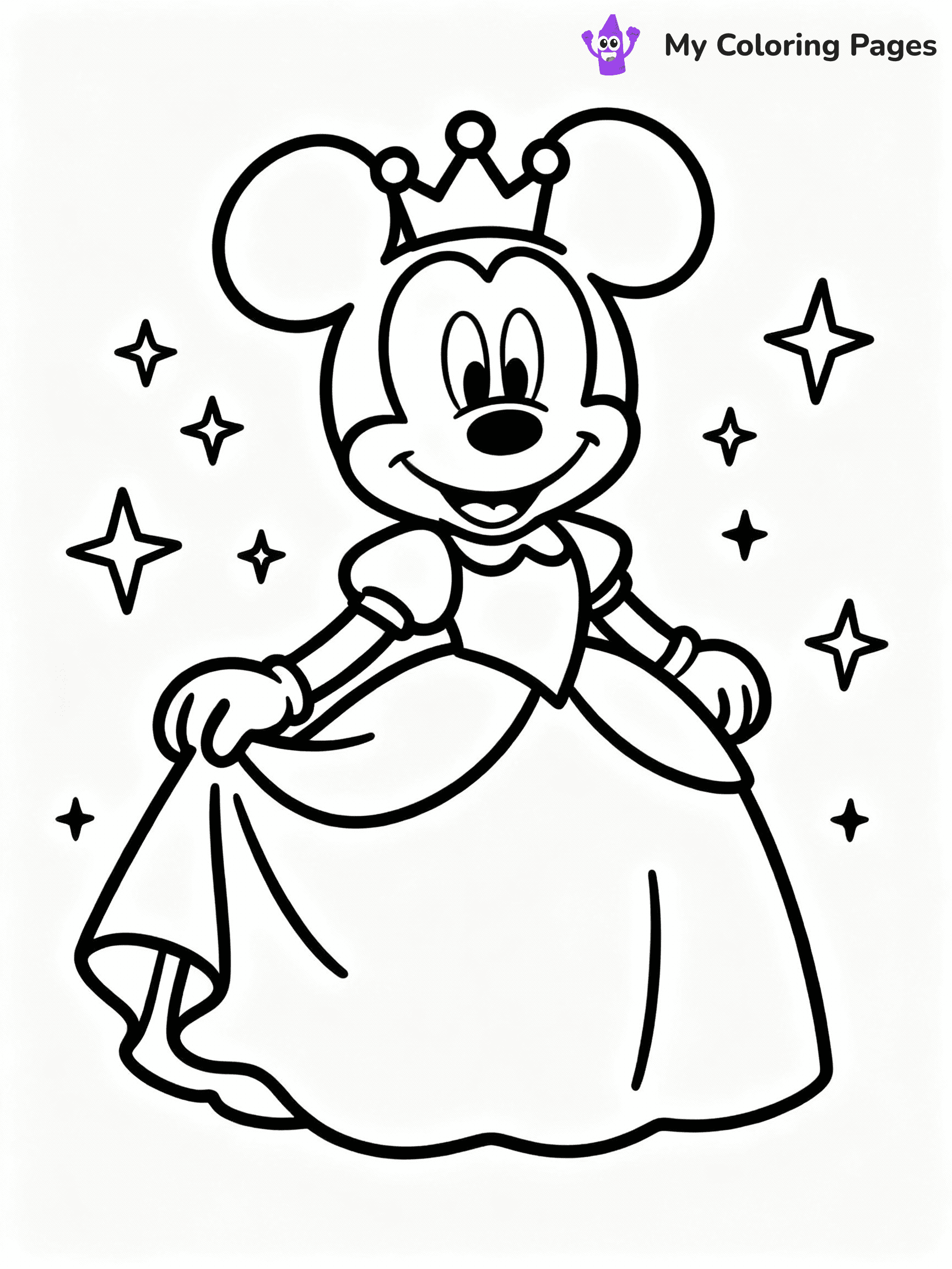 ⚠️ CRITICAL REQUIREMENT - ABSOLUTE BLACK AND WHITE ONLY ⚠️
This MUST be a BLACK AND WHITE line drawing ONLY. NO COLORS whatsoever.
- ONLY pure black lines (#000000) on pure white background (#FFFFFF)
- ABSOLUTELY NO colors, NO shading, NO gradients, NO grayscale
- If there are ANY colors in the output, the image is REJECTED
- This is a COLORING PAGE - meant to be COLORED IN by children
- The output must be UNCOLORED line art ready for coloring
⚠️ SUBJECT TO DRAW: Princess Minnie Mouse from Disney, in a flowing gown, tiara on head, surrounded by sparkles
(REMEMBER: Output must be BLACK AND WHITE line art only, NOT colored!)
# COLORING PAGE: BLACK OUTLINES ONLY - WHITE BACKGROUND MANDATORY
Create a **coloring book page** using EXACTLY two values: black lines, white space.
## NON-NEGOTIABLE BINARY RULES
- **ONLY #000000 (black) and #FFFFFF (white)** - NO other values exist
- **EVERY PIXEL = BLACK OR WHITE** - no gray/shading/antialiasing
- **WHITE BACKGROUND MANDATORY** - entire canvas stays white
- **ALL SHAPES HOLLOW** - everything is empty outlines waiting to be colored
- **FORBIDDEN:** fills, shading, gradients, patterns, textures, colors
- **NO SOLID REGIONS** - if it's not a thin line, it's wrong
## Universal Line Standards
- Black outlines ONLY - thin, uniform weight
- Every shape completely empty inside
- Closed contours suitable for coloring
- Simple flat illustration - zero depth/3D/realism
- **Style:** Whimsical Doodle Art Alley - rounded, friendly outlines (unless specified)
## Everything = Outline Only
- Characters/animals: hollow shapes
- Objects/clothing: empty contours
- Backgrounds/scenery: line work only
- Natural elements: outlined forms
- Dark/night areas: don't exist (use outlined symbols)
- Textures/patterns: convert to simple lines
## The Test
Can a child color EVERY white space with crayons? If any area is pre-filled/shaded/gray, it FAILS. Every shape must be waiting to receive color.
**FINAL OUTPUT**: Binary coloring page. Black lines define shapes. White spaces ready for coloring. Nothing else exists. No exceptions. Print-ready.
⚠️ FINAL REMINDER: Draw the subject "Princess Minnie Mouse from Disney, in a flowing gown, tiara on head, surrounded by sparkles" as BLACK AND WHITE line art. Zero colors in output.