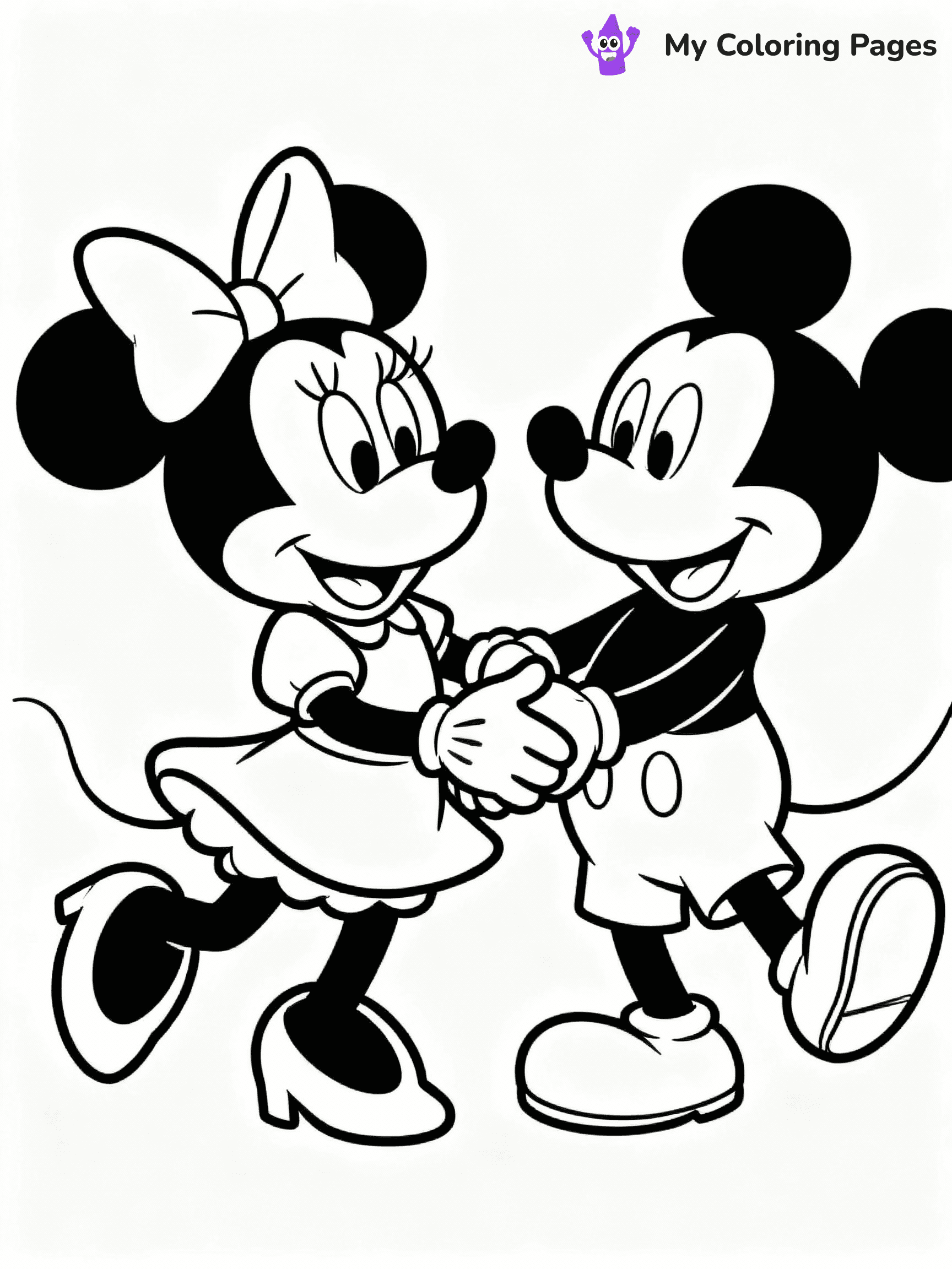 ⚠️ CRITICAL REQUIREMENT - ABSOLUTE BLACK AND WHITE ONLY ⚠️
This MUST be a BLACK AND WHITE line drawing ONLY. NO COLORS whatsoever.
- ONLY pure black lines (#000000) on pure white background (#FFFFFF)
- ABSOLUTELY NO colors, NO shading, NO gradients, NO grayscale
- If there are ANY colors in the output, the image is REJECTED
- This is a COLORING PAGE - meant to be COLORED IN by children
- The output must be UNCOLORED line art ready for coloring
⚠️ SUBJECT TO DRAW: Minnie Mouse with Mickey from Disney, both dancing together, holding hands, cheerful expressions
(REMEMBER: Output must be BLACK AND WHITE line art only, NOT colored!)
# COLORING PAGE: BLACK OUTLINES ONLY - WHITE BACKGROUND MANDATORY
Create a **coloring book page** using EXACTLY two values: black lines, white space.
## NON-NEGOTIABLE BINARY RULES
- **ONLY #000000 (black) and #FFFFFF (white)** - NO other values exist
- **EVERY PIXEL = BLACK OR WHITE** - no gray/shading/antialiasing
- **WHITE BACKGROUND MANDATORY** - entire canvas stays white
- **ALL SHAPES HOLLOW** - everything is empty outlines waiting to be colored
- **FORBIDDEN:** fills, shading, gradients, patterns, textures, colors
- **NO SOLID REGIONS** - if it's not a thin line, it's wrong
## Universal Line Standards
- Black outlines ONLY - thin, uniform weight
- Every shape completely empty inside
- Closed contours suitable for coloring
- Simple flat illustration - zero depth/3D/realism
- **Style:** Whimsical Doodle Art Alley - rounded, friendly outlines (unless specified)
## Everything = Outline Only
- Characters/animals: hollow shapes
- Objects/clothing: empty contours
- Backgrounds/scenery: line work only
- Natural elements: outlined forms
- Dark/night areas: don't exist (use outlined symbols)
- Textures/patterns: convert to simple lines
## The Test
Can a child color EVERY white space with crayons? If any area is pre-filled/shaded/gray, it FAILS. Every shape must be waiting to receive color.
**FINAL OUTPUT**: Binary coloring page. Black lines define shapes. White spaces ready for coloring. Nothing else exists. No exceptions. Print-ready.
⚠️ FINAL REMINDER: Draw the subject "Minnie Mouse with Mickey from Disney, both dancing together, holding hands, cheerful expressions" as BLACK AND WHITE line art. Zero colors in output.