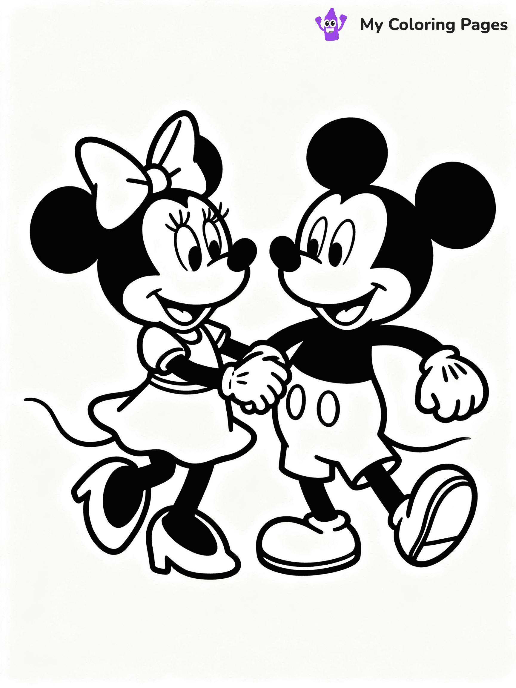 ⚠️ CRITICAL REQUIREMENT - ABSOLUTE BLACK AND WHITE ONLY ⚠️
This MUST be a BLACK AND WHITE line drawing ONLY. NO COLORS whatsoever.
- ONLY pure black lines (#000000) on pure white background (#FFFFFF)
- ABSOLUTELY NO colors, NO shading, NO gradients, NO grayscale
- If there are ANY colors in the output, the image is REJECTED
- This is a COLORING PAGE - meant to be COLORED IN by children
- The output must be UNCOLORED line art ready for coloring
⚠️ SUBJECT TO DRAW: Minnie Mouse with Mickey from Disney, both dancing together, holding hands, cheerful expressions
(REMEMBER: Output must be BLACK AND WHITE line art only, NOT colored!)
# COLORING PAGE: BLACK OUTLINES ONLY - WHITE BACKGROUND MANDATORY
Create a **coloring book page** using EXACTLY two values: black lines, white space.
## NON-NEGOTIABLE BINARY RULES
- **ONLY #000000 (black) and #FFFFFF (white)** - NO other values exist
- **EVERY PIXEL = BLACK OR WHITE** - no gray/shading/antialiasing
- **WHITE BACKGROUND MANDATORY** - entire canvas stays white
- **ALL SHAPES HOLLOW** - everything is empty outlines waiting to be colored
- **FORBIDDEN:** fills, shading, gradients, patterns, textures, colors
- **NO SOLID REGIONS** - if it's not a thin line, it's wrong
## Universal Line Standards
- Black outlines ONLY - thin, uniform weight
- Every shape completely empty inside
- Closed contours suitable for coloring
- Simple flat illustration - zero depth/3D/realism
- **Style:** Whimsical Doodle Art Alley - rounded, friendly outlines (unless specified)
## Everything = Outline Only
- Characters/animals: hollow shapes
- Objects/clothing: empty contours
- Backgrounds/scenery: line work only
- Natural elements: outlined forms
- Dark/night areas: don't exist (use outlined symbols)
- Textures/patterns: convert to simple lines
## The Test
Can a child color EVERY white space with crayons? If any area is pre-filled/shaded/gray, it FAILS. Every shape must be waiting to receive color.
**FINAL OUTPUT**: Binary coloring page. Black lines define shapes. White spaces ready for coloring. Nothing else exists. No exceptions. Print-ready.
⚠️ FINAL REMINDER: Draw the subject "Minnie Mouse with Mickey from Disney, both dancing together, holding hands, cheerful expressions" as BLACK AND WHITE line art. Zero colors in output.