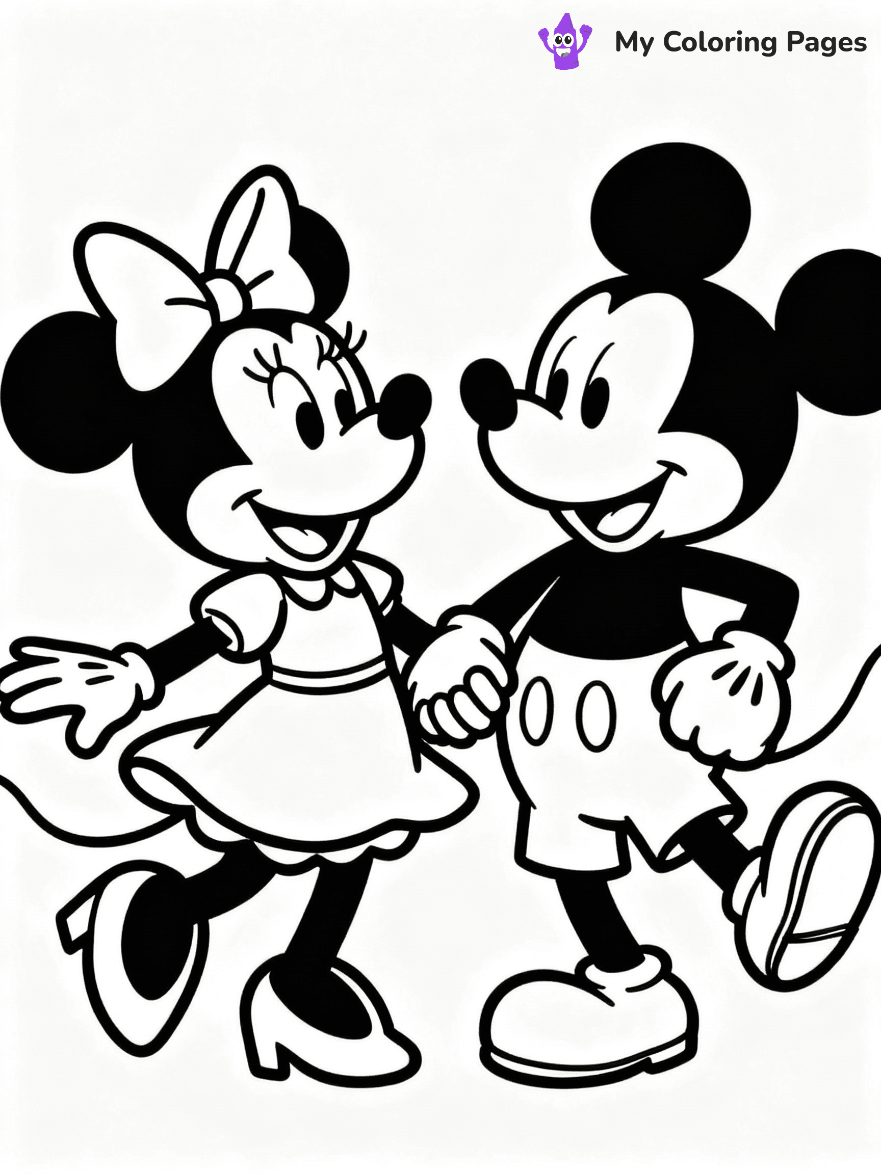 ⚠️ CRITICAL REQUIREMENT - ABSOLUTE BLACK AND WHITE ONLY ⚠️
This MUST be a BLACK AND WHITE line drawing ONLY. NO COLORS whatsoever.
- ONLY pure black lines (#000000) on pure white background (#FFFFFF)
- ABSOLUTELY NO colors, NO shading, NO gradients, NO grayscale
- If there are ANY colors in the output, the image is REJECTED
- This is a COLORING PAGE - meant to be COLORED IN by children
- The output must be UNCOLORED line art ready for coloring
⚠️ SUBJECT TO DRAW: Minnie Mouse with Mickey from Disney, both dancing together, holding hands, cheerful expressions
(REMEMBER: Output must be BLACK AND WHITE line art only, NOT colored!)
# COLORING PAGE: BLACK OUTLINES ONLY - WHITE BACKGROUND MANDATORY
Create a **coloring book page** using EXACTLY two values: black lines, white space.
## NON-NEGOTIABLE BINARY RULES
- **ONLY #000000 (black) and #FFFFFF (white)** - NO other values exist
- **EVERY PIXEL = BLACK OR WHITE** - no gray/shading/antialiasing
- **WHITE BACKGROUND MANDATORY** - entire canvas stays white
- **ALL SHAPES HOLLOW** - everything is empty outlines waiting to be colored
- **FORBIDDEN:** fills, shading, gradients, patterns, textures, colors
- **NO SOLID REGIONS** - if it's not a thin line, it's wrong
## Universal Line Standards
- Black outlines ONLY - thin, uniform weight
- Every shape completely empty inside
- Closed contours suitable for coloring
- Simple flat illustration - zero depth/3D/realism
- **Style:** Whimsical Doodle Art Alley - rounded, friendly outlines (unless specified)
## Everything = Outline Only
- Characters/animals: hollow shapes
- Objects/clothing: empty contours
- Backgrounds/scenery: line work only
- Natural elements: outlined forms
- Dark/night areas: don't exist (use outlined symbols)
- Textures/patterns: convert to simple lines
## The Test
Can a child color EVERY white space with crayons? If any area is pre-filled/shaded/gray, it FAILS. Every shape must be waiting to receive color.
**FINAL OUTPUT**: Binary coloring page. Black lines define shapes. White spaces ready for coloring. Nothing else exists. No exceptions. Print-ready.
⚠️ FINAL REMINDER: Draw the subject "Minnie Mouse with Mickey from Disney, both dancing together, holding hands, cheerful expressions" as BLACK AND WHITE line art. Zero colors in output.