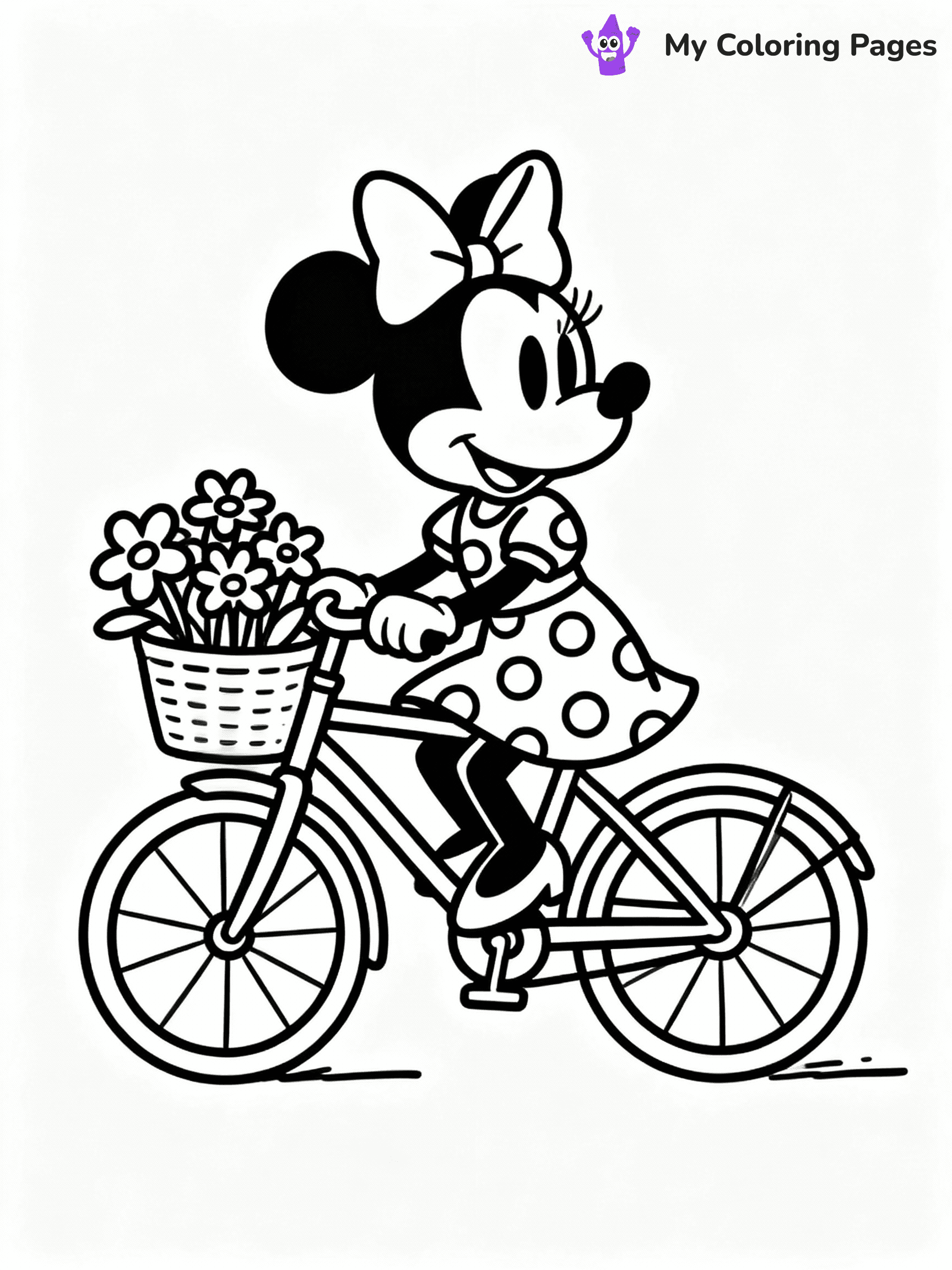 ⚠️ CRITICAL REQUIREMENT - ABSOLUTE BLACK AND WHITE ONLY ⚠️
This MUST be a BLACK AND WHITE line drawing ONLY. NO COLORS whatsoever.
- ONLY pure black lines (#000000) on pure white background (#FFFFFF)
- ABSOLUTELY NO colors, NO shading, NO gradients, NO grayscale
- If there are ANY colors in the output, the image is REJECTED
- This is a COLORING PAGE - meant to be COLORED IN by children
- The output must be UNCOLORED line art ready for coloring
⚠️ SUBJECT TO DRAW: Minnie Mouse from Disney, riding a bicycle, basket full of flowers, wearing a polka dot dress
(REMEMBER: Output must be BLACK AND WHITE line art only, NOT colored!)
# COLORING PAGE: BLACK OUTLINES ONLY - WHITE BACKGROUND MANDATORY
Create a **coloring book page** using EXACTLY two values: black lines, white space.
## NON-NEGOTIABLE BINARY RULES
- **ONLY #000000 (black) and #FFFFFF (white)** - NO other values exist
- **EVERY PIXEL = BLACK OR WHITE** - no gray/shading/antialiasing
- **WHITE BACKGROUND MANDATORY** - entire canvas stays white
- **ALL SHAPES HOLLOW** - everything is empty outlines waiting to be colored
- **FORBIDDEN:** fills, shading, gradients, patterns, textures, colors
- **NO SOLID REGIONS** - if it's not a thin line, it's wrong
## Universal Line Standards
- Black outlines ONLY - thin, uniform weight
- Every shape completely empty inside
- Closed contours suitable for coloring
- Simple flat illustration - zero depth/3D/realism
- **Style:** Whimsical Doodle Art Alley - rounded, friendly outlines (unless specified)
## Everything = Outline Only
- Characters/animals: hollow shapes
- Objects/clothing: empty contours
- Backgrounds/scenery: line work only
- Natural elements: outlined forms
- Dark/night areas: don't exist (use outlined symbols)
- Textures/patterns: convert to simple lines
## The Test
Can a child color EVERY white space with crayons? If any area is pre-filled/shaded/gray, it FAILS. Every shape must be waiting to receive color.
**FINAL OUTPUT**: Binary coloring page. Black lines define shapes. White spaces ready for coloring. Nothing else exists. No exceptions. Print-ready.
⚠️ FINAL REMINDER: Draw the subject "Minnie Mouse from Disney, riding a bicycle, basket full of flowers, wearing a polka dot dress" as BLACK AND WHITE line art. Zero colors in output.