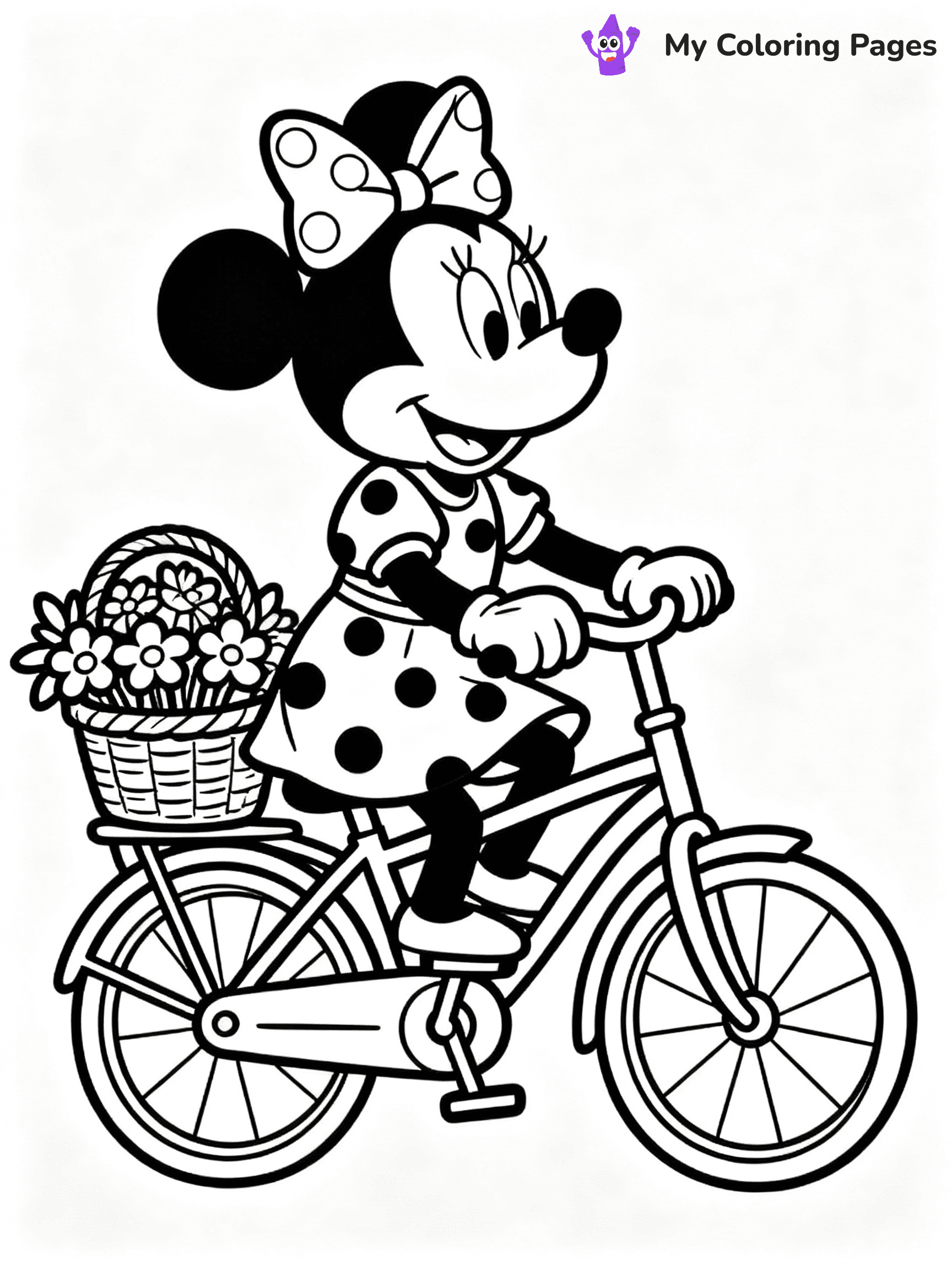 ⚠️ CRITICAL REQUIREMENT - ABSOLUTE BLACK AND WHITE ONLY ⚠️
This MUST be a BLACK AND WHITE line drawing ONLY. NO COLORS whatsoever.
- ONLY pure black lines (#000000) on pure white background (#FFFFFF)
- ABSOLUTELY NO colors, NO shading, NO gradients, NO grayscale
- If there are ANY colors in the output, the image is REJECTED
- This is a COLORING PAGE - meant to be COLORED IN by children
- The output must be UNCOLORED line art ready for coloring
⚠️ SUBJECT TO DRAW: Minnie Mouse from Disney, riding a bicycle, basket full of flowers, wearing a polka dot dress
(REMEMBER: Output must be BLACK AND WHITE line art only, NOT colored!)
# COLORING PAGE: BLACK OUTLINES ONLY - WHITE BACKGROUND MANDATORY
Create a **coloring book page** using EXACTLY two values: black lines, white space.
## NON-NEGOTIABLE BINARY RULES
- **ONLY #000000 (black) and #FFFFFF (white)** - NO other values exist
- **EVERY PIXEL = BLACK OR WHITE** - no gray/shading/antialiasing
- **WHITE BACKGROUND MANDATORY** - entire canvas stays white
- **ALL SHAPES HOLLOW** - everything is empty outlines waiting to be colored
- **FORBIDDEN:** fills, shading, gradients, patterns, textures, colors
- **NO SOLID REGIONS** - if it's not a thin line, it's wrong
## Universal Line Standards
- Black outlines ONLY - thin, uniform weight
- Every shape completely empty inside
- Closed contours suitable for coloring
- Simple flat illustration - zero depth/3D/realism
- **Style:** Whimsical Doodle Art Alley - rounded, friendly outlines (unless specified)
## Everything = Outline Only
- Characters/animals: hollow shapes
- Objects/clothing: empty contours
- Backgrounds/scenery: line work only
- Natural elements: outlined forms
- Dark/night areas: don't exist (use outlined symbols)
- Textures/patterns: convert to simple lines
## The Test
Can a child color EVERY white space with crayons? If any area is pre-filled/shaded/gray, it FAILS. Every shape must be waiting to receive color.
**FINAL OUTPUT**: Binary coloring page. Black lines define shapes. White spaces ready for coloring. Nothing else exists. No exceptions. Print-ready.
⚠️ FINAL REMINDER: Draw the subject "Minnie Mouse from Disney, riding a bicycle, basket full of flowers, wearing a polka dot dress" as BLACK AND WHITE line art. Zero colors in output.