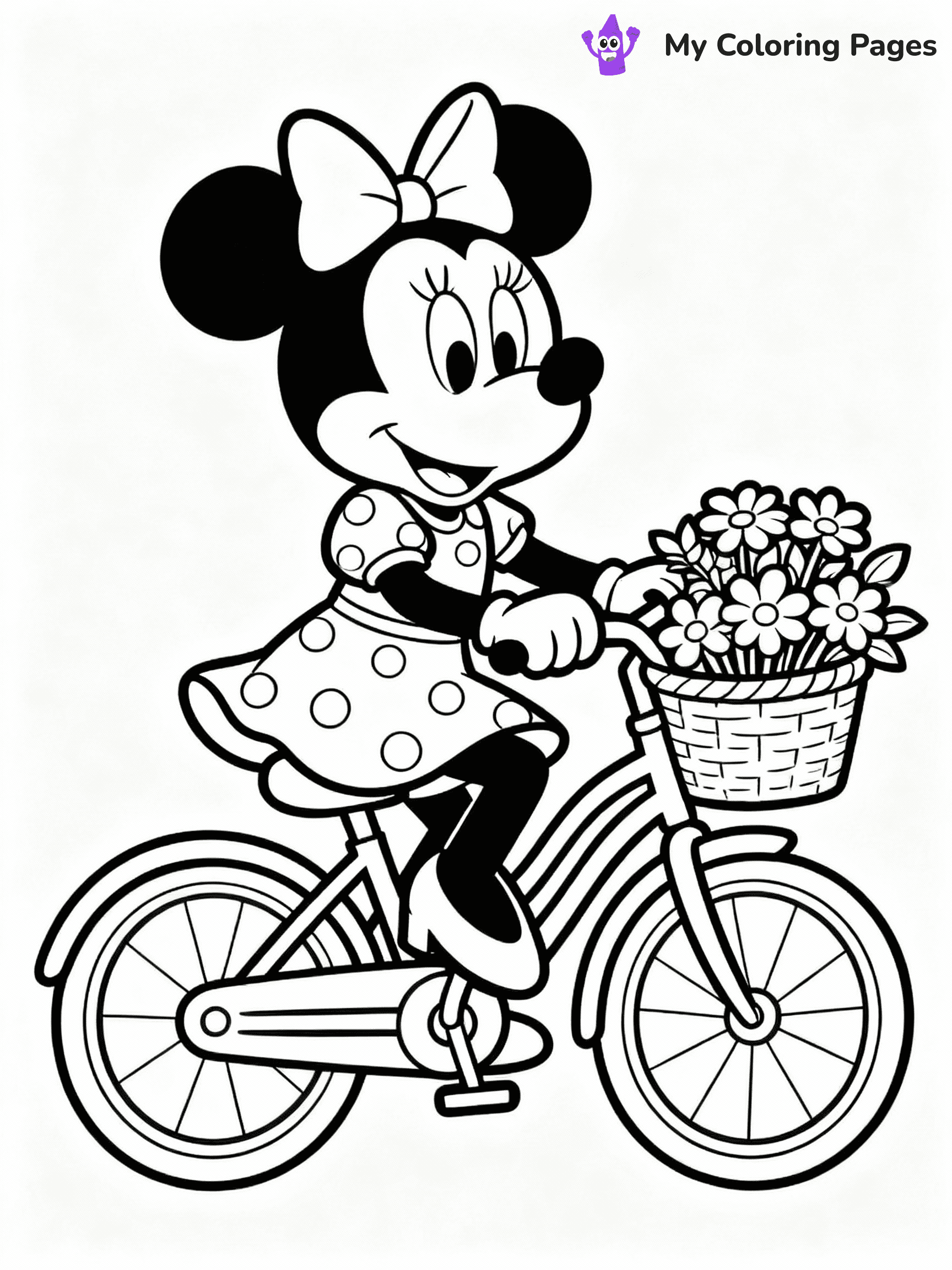 ⚠️ CRITICAL REQUIREMENT - ABSOLUTE BLACK AND WHITE ONLY ⚠️
This MUST be a BLACK AND WHITE line drawing ONLY. NO COLORS whatsoever.
- ONLY pure black lines (#000000) on pure white background (#FFFFFF)
- ABSOLUTELY NO colors, NO shading, NO gradients, NO grayscale
- If there are ANY colors in the output, the image is REJECTED
- This is a COLORING PAGE - meant to be COLORED IN by children
- The output must be UNCOLORED line art ready for coloring
⚠️ SUBJECT TO DRAW: Minnie Mouse from Disney, riding a bicycle, basket full of flowers, wearing a polka dot dress
(REMEMBER: Output must be BLACK AND WHITE line art only, NOT colored!)
# COLORING PAGE: BLACK OUTLINES ONLY - WHITE BACKGROUND MANDATORY
Create a **coloring book page** using EXACTLY two values: black lines, white space.
## NON-NEGOTIABLE BINARY RULES
- **ONLY #000000 (black) and #FFFFFF (white)** - NO other values exist
- **EVERY PIXEL = BLACK OR WHITE** - no gray/shading/antialiasing
- **WHITE BACKGROUND MANDATORY** - entire canvas stays white
- **ALL SHAPES HOLLOW** - everything is empty outlines waiting to be colored
- **FORBIDDEN:** fills, shading, gradients, patterns, textures, colors
- **NO SOLID REGIONS** - if it's not a thin line, it's wrong
## Universal Line Standards
- Black outlines ONLY - thin, uniform weight
- Every shape completely empty inside
- Closed contours suitable for coloring
- Simple flat illustration - zero depth/3D/realism
- **Style:** Whimsical Doodle Art Alley - rounded, friendly outlines (unless specified)
## Everything = Outline Only
- Characters/animals: hollow shapes
- Objects/clothing: empty contours
- Backgrounds/scenery: line work only
- Natural elements: outlined forms
- Dark/night areas: don't exist (use outlined symbols)
- Textures/patterns: convert to simple lines
## The Test
Can a child color EVERY white space with crayons? If any area is pre-filled/shaded/gray, it FAILS. Every shape must be waiting to receive color.
**FINAL OUTPUT**: Binary coloring page. Black lines define shapes. White spaces ready for coloring. Nothing else exists. No exceptions. Print-ready.
⚠️ FINAL REMINDER: Draw the subject "Minnie Mouse from Disney, riding a bicycle, basket full of flowers, wearing a polka dot dress" as BLACK AND WHITE line art. Zero colors in output.