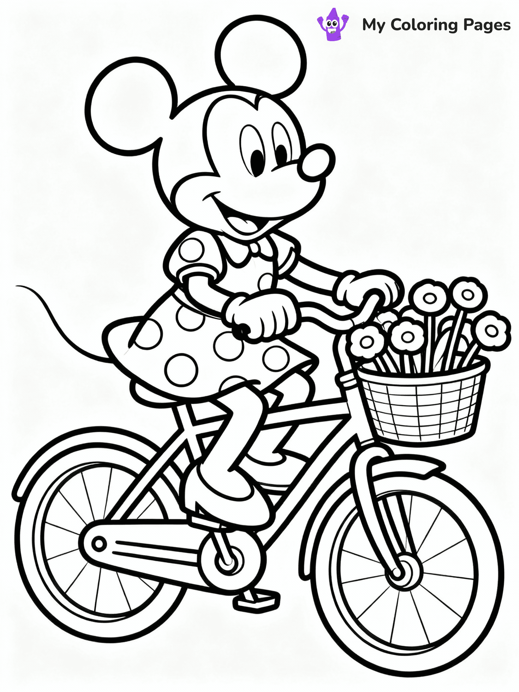 ⚠️ CRITICAL REQUIREMENT - ABSOLUTE BLACK AND WHITE ONLY ⚠️
This MUST be a BLACK AND WHITE line drawing ONLY. NO COLORS whatsoever.
- ONLY pure black lines (#000000) on pure white background (#FFFFFF)
- ABSOLUTELY NO colors, NO shading, NO gradients, NO grayscale
- If there are ANY colors in the output, the image is REJECTED
- This is a COLORING PAGE - meant to be COLORED IN by children
- The output must be UNCOLORED line art ready for coloring
⚠️ SUBJECT TO DRAW: Minnie Mouse from Disney, riding a bicycle, basket full of flowers, wearing a polka dot dress
(REMEMBER: Output must be BLACK AND WHITE line art only, NOT colored!)
# COLORING PAGE: BLACK OUTLINES ONLY - WHITE BACKGROUND MANDATORY
Create a **coloring book page** using EXACTLY two values: black lines, white space.
## NON-NEGOTIABLE BINARY RULES
- **ONLY #000000 (black) and #FFFFFF (white)** - NO other values exist
- **EVERY PIXEL = BLACK OR WHITE** - no gray/shading/antialiasing
- **WHITE BACKGROUND MANDATORY** - entire canvas stays white
- **ALL SHAPES HOLLOW** - everything is empty outlines waiting to be colored
- **FORBIDDEN:** fills, shading, gradients, patterns, textures, colors
- **NO SOLID REGIONS** - if it's not a thin line, it's wrong
## Universal Line Standards
- Black outlines ONLY - thin, uniform weight
- Every shape completely empty inside
- Closed contours suitable for coloring
- Simple flat illustration - zero depth/3D/realism
- **Style:** Whimsical Doodle Art Alley - rounded, friendly outlines (unless specified)
## Everything = Outline Only
- Characters/animals: hollow shapes
- Objects/clothing: empty contours
- Backgrounds/scenery: line work only
- Natural elements: outlined forms
- Dark/night areas: don't exist (use outlined symbols)
- Textures/patterns: convert to simple lines
## The Test
Can a child color EVERY white space with crayons? If any area is pre-filled/shaded/gray, it FAILS. Every shape must be waiting to receive color.
**FINAL OUTPUT**: Binary coloring page. Black lines define shapes. White spaces ready for coloring. Nothing else exists. No exceptions. Print-ready.
⚠️ FINAL REMINDER: Draw the subject "Minnie Mouse from Disney, riding a bicycle, basket full of flowers, wearing a polka dot dress" as BLACK AND WHITE line art. Zero colors in output.