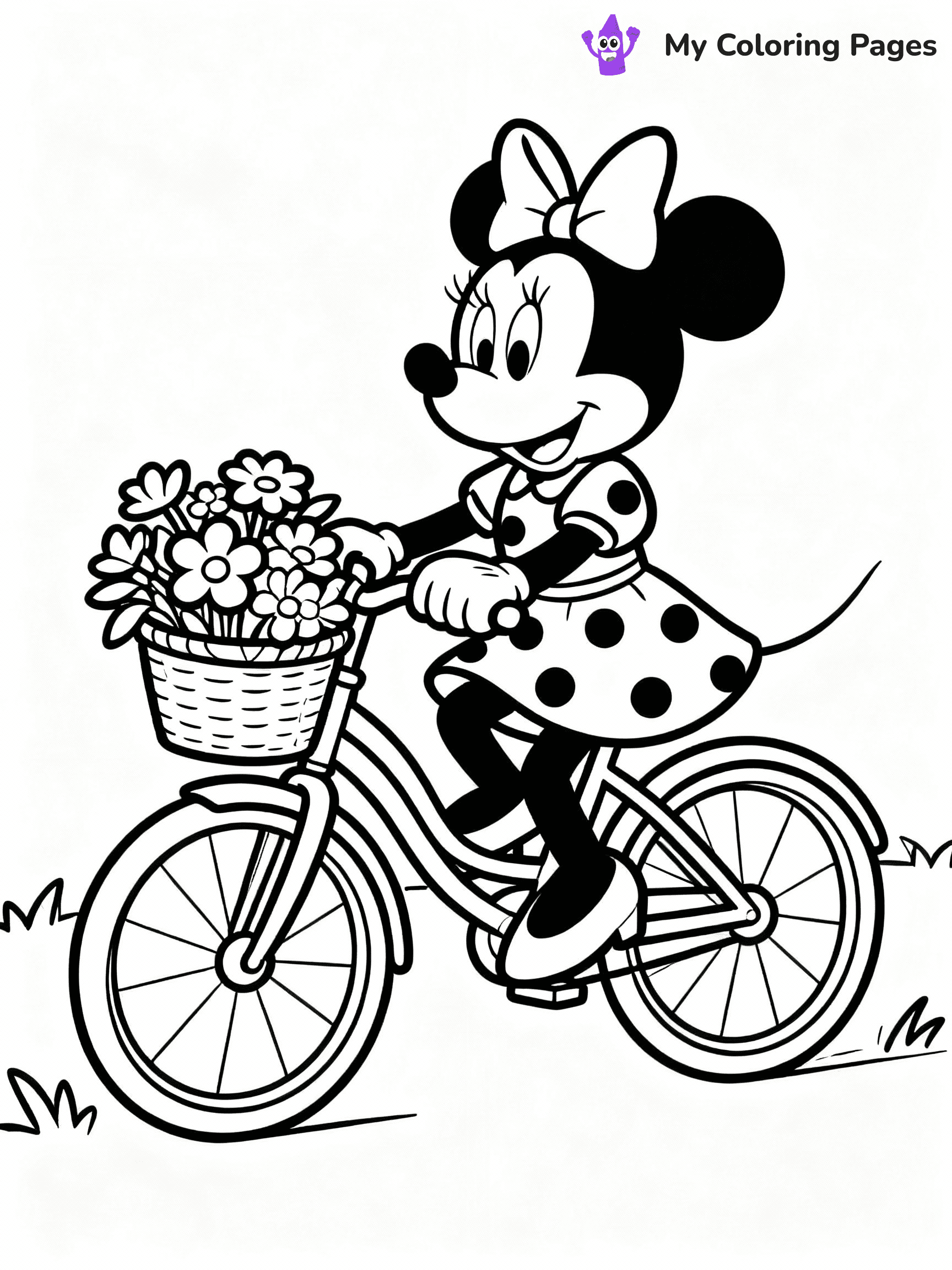 ⚠️ CRITICAL REQUIREMENT - ABSOLUTE BLACK AND WHITE ONLY ⚠️
This MUST be a BLACK AND WHITE line drawing ONLY. NO COLORS whatsoever.
- ONLY pure black lines (#000000) on pure white background (#FFFFFF)
- ABSOLUTELY NO colors, NO shading, NO gradients, NO grayscale
- If there are ANY colors in the output, the image is REJECTED
- This is a COLORING PAGE - meant to be COLORED IN by children
- The output must be UNCOLORED line art ready for coloring
⚠️ SUBJECT TO DRAW: Minnie Mouse from Disney, riding a bicycle, basket full of flowers, wearing a polka dot dress
(REMEMBER: Output must be BLACK AND WHITE line art only, NOT colored!)
# COLORING PAGE: BLACK OUTLINES ONLY - WHITE BACKGROUND MANDATORY
Create a **coloring book page** using EXACTLY two values: black lines, white space.
## NON-NEGOTIABLE BINARY RULES
- **ONLY #000000 (black) and #FFFFFF (white)** - NO other values exist
- **EVERY PIXEL = BLACK OR WHITE** - no gray/shading/antialiasing
- **WHITE BACKGROUND MANDATORY** - entire canvas stays white
- **ALL SHAPES HOLLOW** - everything is empty outlines waiting to be colored
- **FORBIDDEN:** fills, shading, gradients, patterns, textures, colors
- **NO SOLID REGIONS** - if it's not a thin line, it's wrong
## Universal Line Standards
- Black outlines ONLY - thin, uniform weight
- Every shape completely empty inside
- Closed contours suitable for coloring
- Simple flat illustration - zero depth/3D/realism
- **Style:** Whimsical Doodle Art Alley - rounded, friendly outlines (unless specified)
## Everything = Outline Only
- Characters/animals: hollow shapes
- Objects/clothing: empty contours
- Backgrounds/scenery: line work only
- Natural elements: outlined forms
- Dark/night areas: don't exist (use outlined symbols)
- Textures/patterns: convert to simple lines
## The Test
Can a child color EVERY white space with crayons? If any area is pre-filled/shaded/gray, it FAILS. Every shape must be waiting to receive color.
**FINAL OUTPUT**: Binary coloring page. Black lines define shapes. White spaces ready for coloring. Nothing else exists. No exceptions. Print-ready.
⚠️ FINAL REMINDER: Draw the subject "Minnie Mouse from Disney, riding a bicycle, basket full of flowers, wearing a polka dot dress" as BLACK AND WHITE line art. Zero colors in output.