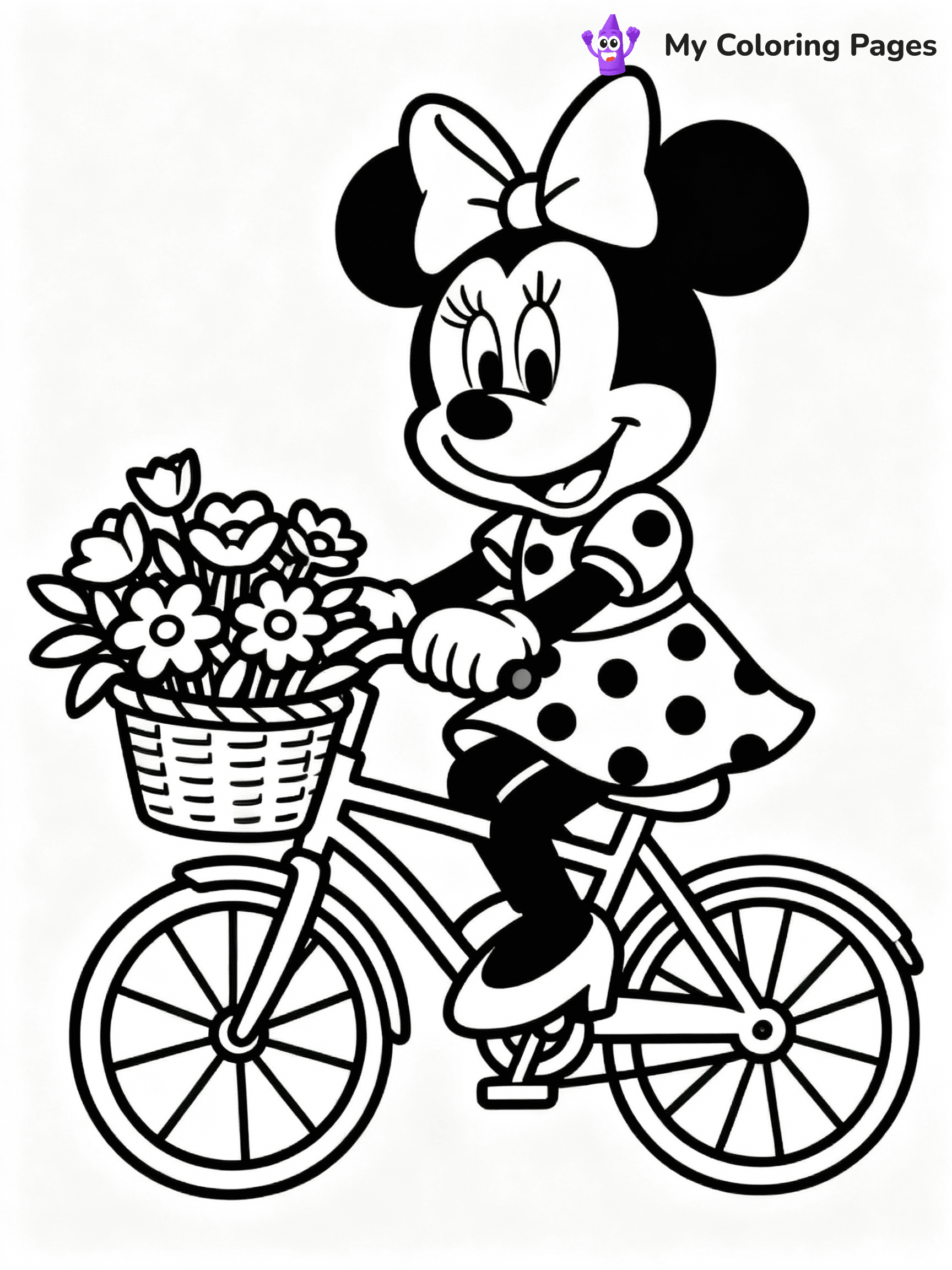 ⚠️ CRITICAL REQUIREMENT - ABSOLUTE BLACK AND WHITE ONLY ⚠️
This MUST be a BLACK AND WHITE line drawing ONLY. NO COLORS whatsoever.
- ONLY pure black lines (#000000) on pure white background (#FFFFFF)
- ABSOLUTELY NO colors, NO shading, NO gradients, NO grayscale
- If there are ANY colors in the output, the image is REJECTED
- This is a COLORING PAGE - meant to be COLORED IN by children
- The output must be UNCOLORED line art ready for coloring
⚠️ SUBJECT TO DRAW: Minnie Mouse from Disney, riding a bicycle, basket full of flowers, wearing a polka dot dress
(REMEMBER: Output must be BLACK AND WHITE line art only, NOT colored!)
# COLORING PAGE: BLACK OUTLINES ONLY - WHITE BACKGROUND MANDATORY
Create a **coloring book page** using EXACTLY two values: black lines, white space.
## NON-NEGOTIABLE BINARY RULES
- **ONLY #000000 (black) and #FFFFFF (white)** - NO other values exist
- **EVERY PIXEL = BLACK OR WHITE** - no gray/shading/antialiasing
- **WHITE BACKGROUND MANDATORY** - entire canvas stays white
- **ALL SHAPES HOLLOW** - everything is empty outlines waiting to be colored
- **FORBIDDEN:** fills, shading, gradients, patterns, textures, colors
- **NO SOLID REGIONS** - if it's not a thin line, it's wrong
## Universal Line Standards
- Black outlines ONLY - thin, uniform weight
- Every shape completely empty inside
- Closed contours suitable for coloring
- Simple flat illustration - zero depth/3D/realism
- **Style:** Whimsical Doodle Art Alley - rounded, friendly outlines (unless specified)
## Everything = Outline Only
- Characters/animals: hollow shapes
- Objects/clothing: empty contours
- Backgrounds/scenery: line work only
- Natural elements: outlined forms
- Dark/night areas: don't exist (use outlined symbols)
- Textures/patterns: convert to simple lines
## The Test
Can a child color EVERY white space with crayons? If any area is pre-filled/shaded/gray, it FAILS. Every shape must be waiting to receive color.
**FINAL OUTPUT**: Binary coloring page. Black lines define shapes. White spaces ready for coloring. Nothing else exists. No exceptions. Print-ready.
⚠️ FINAL REMINDER: Draw the subject "Minnie Mouse from Disney, riding a bicycle, basket full of flowers, wearing a polka dot dress" as BLACK AND WHITE line art. Zero colors in output.