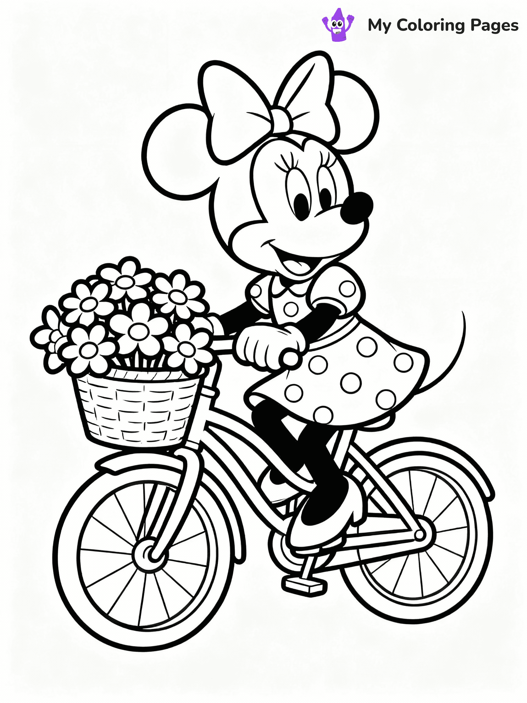 ⚠️ CRITICAL REQUIREMENT - ABSOLUTE BLACK AND WHITE ONLY ⚠️
This MUST be a BLACK AND WHITE line drawing ONLY. NO COLORS whatsoever.
- ONLY pure black lines (#000000) on pure white background (#FFFFFF)
- ABSOLUTELY NO colors, NO shading, NO gradients, NO grayscale
- If there are ANY colors in the output, the image is REJECTED
- This is a COLORING PAGE - meant to be COLORED IN by children
- The output must be UNCOLORED line art ready for coloring
⚠️ SUBJECT TO DRAW: Minnie Mouse from Disney, riding a bicycle, basket full of flowers, wearing a polka dot dress
(REMEMBER: Output must be BLACK AND WHITE line art only, NOT colored!)
# COLORING PAGE: BLACK OUTLINES ONLY - WHITE BACKGROUND MANDATORY
Create a **coloring book page** using EXACTLY two values: black lines, white space.
## NON-NEGOTIABLE BINARY RULES
- **ONLY #000000 (black) and #FFFFFF (white)** - NO other values exist
- **EVERY PIXEL = BLACK OR WHITE** - no gray/shading/antialiasing
- **WHITE BACKGROUND MANDATORY** - entire canvas stays white
- **ALL SHAPES HOLLOW** - everything is empty outlines waiting to be colored
- **FORBIDDEN:** fills, shading, gradients, patterns, textures, colors
- **NO SOLID REGIONS** - if it's not a thin line, it's wrong
## Universal Line Standards
- Black outlines ONLY - thin, uniform weight
- Every shape completely empty inside
- Closed contours suitable for coloring
- Simple flat illustration - zero depth/3D/realism
- **Style:** Whimsical Doodle Art Alley - rounded, friendly outlines (unless specified)
## Everything = Outline Only
- Characters/animals: hollow shapes
- Objects/clothing: empty contours
- Backgrounds/scenery: line work only
- Natural elements: outlined forms
- Dark/night areas: don't exist (use outlined symbols)
- Textures/patterns: convert to simple lines
## The Test
Can a child color EVERY white space with crayons? If any area is pre-filled/shaded/gray, it FAILS. Every shape must be waiting to receive color.
**FINAL OUTPUT**: Binary coloring page. Black lines define shapes. White spaces ready for coloring. Nothing else exists. No exceptions. Print-ready.
⚠️ FINAL REMINDER: Draw the subject "Minnie Mouse from Disney, riding a bicycle, basket full of flowers, wearing a polka dot dress" as BLACK AND WHITE line art. Zero colors in output.