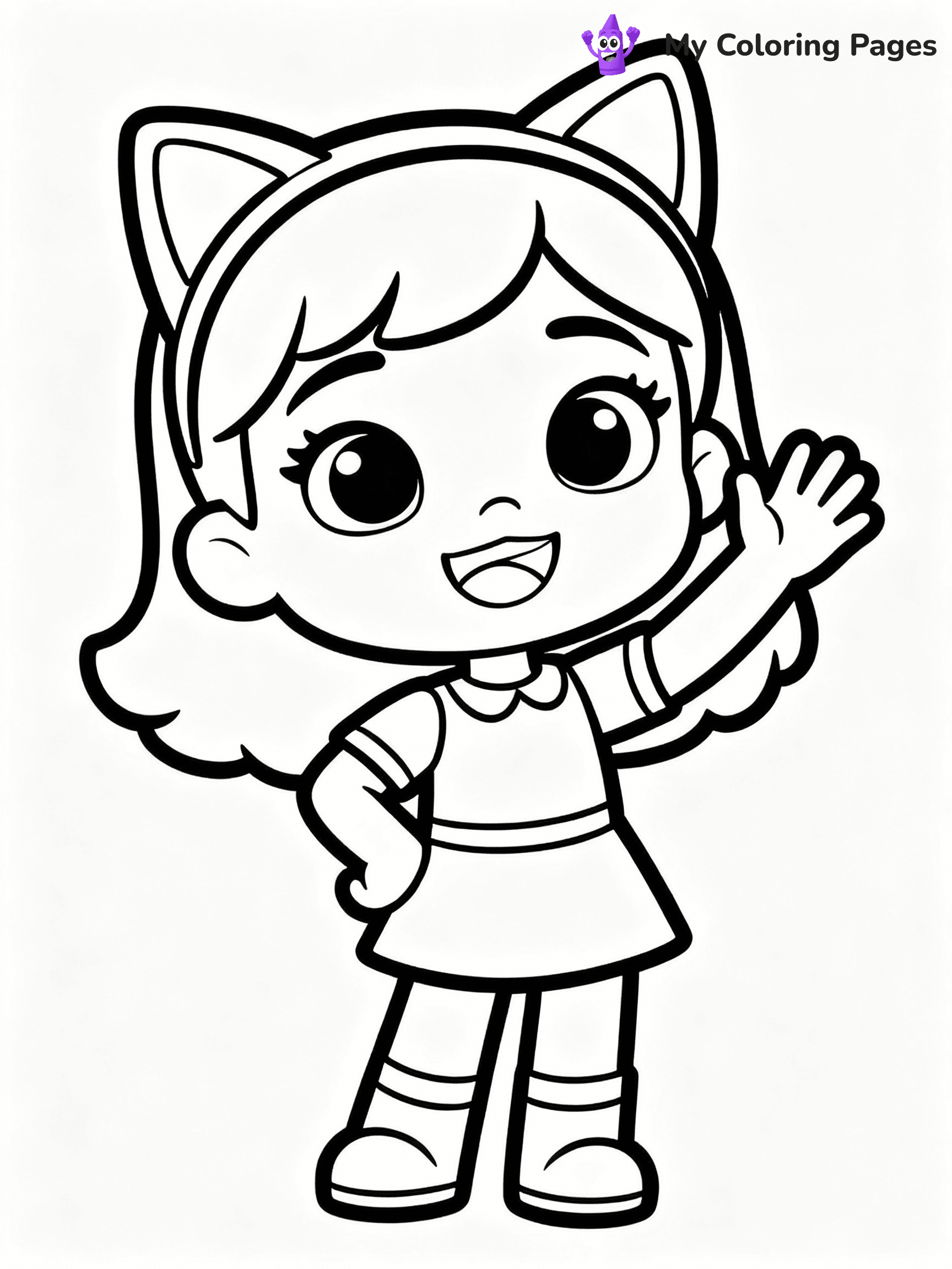 ⚠️ CRITICAL REQUIREMENT - ABSOLUTE BLACK AND WHITE ONLY ⚠️
This MUST be a BLACK AND WHITE line drawing ONLY. NO COLORS whatsoever.
- ONLY pure black lines (#000000) on pure white background (#FFFFFF)
- ABSOLUTELY NO colors, NO shading, NO gradients, NO grayscale
- If there are ANY colors in the output, the image is REJECTED
- This is a COLORING PAGE - meant to be COLORED IN by children
- The output must be UNCOLORED line art ready for coloring
⚠️ SUBJECT TO DRAW: Gabby from Gabby's Dollhouse in CGI animation style, wearing cat ears headband, waving
(REMEMBER: Output must be BLACK AND WHITE line art only, NOT colored!)
# COLORING PAGE: BLACK OUTLINES ONLY - WHITE BACKGROUND MANDATORY
Create a **coloring book page** using EXACTLY two values: black lines, white space.
## NON-NEGOTIABLE BINARY RULES
- **ONLY #000000 (black) and #FFFFFF (white)** - NO other values exist
- **EVERY PIXEL = BLACK OR WHITE** - no gray/shading/antialiasing
- **WHITE BACKGROUND MANDATORY** - entire canvas stays white
- **ALL SHAPES HOLLOW** - everything is empty outlines waiting to be colored
- **FORBIDDEN:** fills, shading, gradients, patterns, textures, colors
- **NO SOLID REGIONS** - if it's not a thin line, it's wrong
## Universal Line Standards
- Black outlines ONLY - thin, uniform weight
- Every shape completely empty inside
- Closed contours suitable for coloring
- Simple flat illustration - zero depth/3D/realism
- **Style:** Whimsical Doodle Art Alley - rounded, friendly outlines (unless specified)
## Everything = Outline Only
- Characters/animals: hollow shapes
- Objects/clothing: empty contours
- Backgrounds/scenery: line work only
- Natural elements: outlined forms
- Dark/night areas: don't exist (use outlined symbols)
- Textures/patterns: convert to simple lines
## The Test
Can a child color EVERY white space with crayons? If any area is pre-filled/shaded/gray, it FAILS. Every shape must be waiting to receive color.
**FINAL OUTPUT**: Binary coloring page. Black lines define shapes. White spaces ready for coloring. Nothing else exists. No exceptions. Print-ready.
⚠️ FINAL REMINDER: Draw the subject "Gabby from Gabby's Dollhouse in CGI animation style, wearing cat ears headband, waving" as BLACK AND WHITE line art. Zero colors in output.