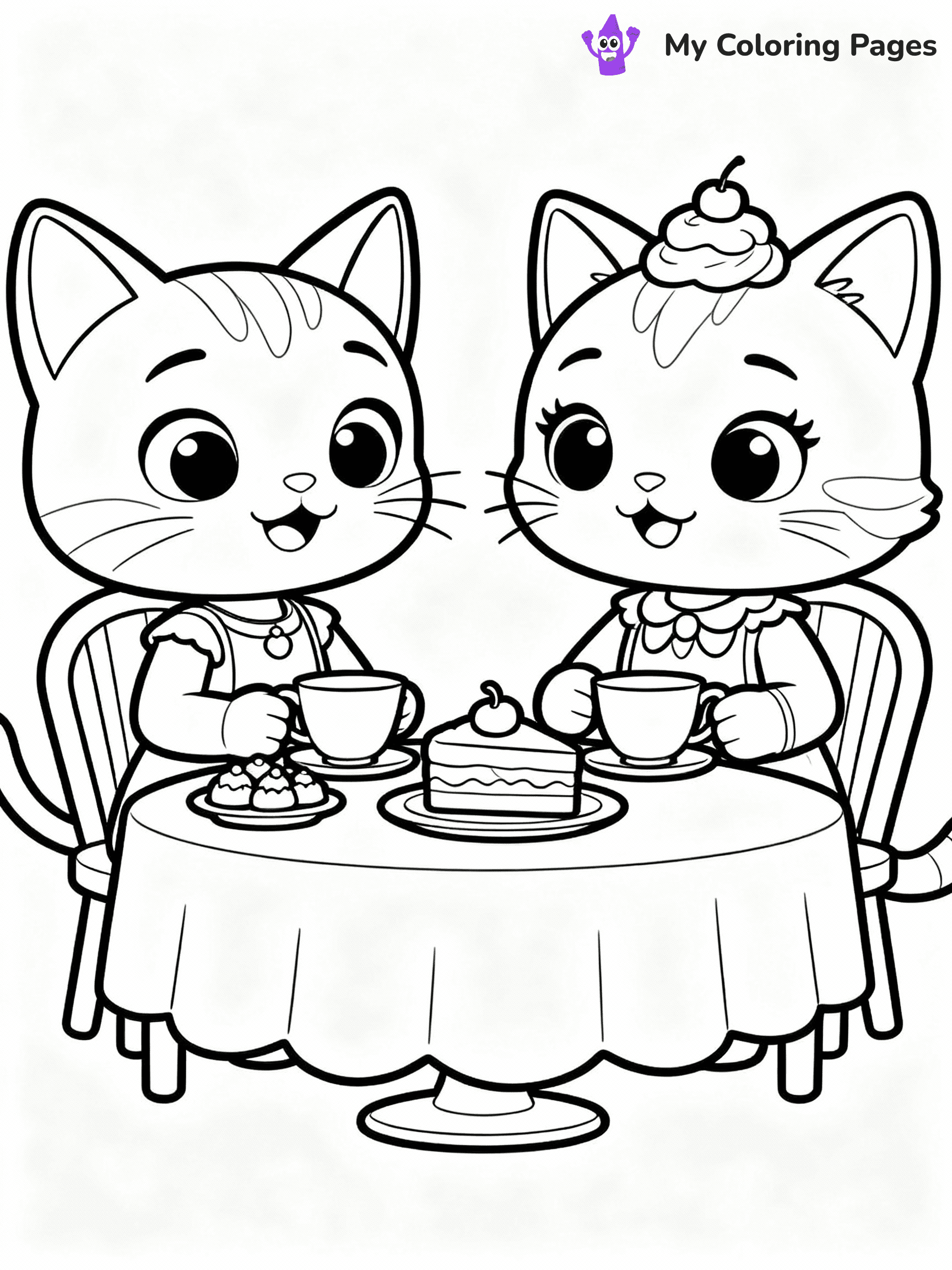 ⚠️ CRITICAL REQUIREMENT - ABSOLUTE BLACK AND WHITE ONLY ⚠️
This MUST be a BLACK AND WHITE line drawing ONLY. NO COLORS whatsoever.
- ONLY pure black lines (#000000) on pure white background (#FFFFFF)
- ABSOLUTELY NO colors, NO shading, NO gradients, NO grayscale
- If there are ANY colors in the output, the image is REJECTED
- This is a COLORING PAGE - meant to be COLORED IN by children
- The output must be UNCOLORED line art ready for coloring
⚠️ SUBJECT TO DRAW: Mercat and Cakey Cat from Gabby's Dollhouse in CGI animation style, having a tea party, cups and treats visible
(REMEMBER: Output must be BLACK AND WHITE line art only, NOT colored!)
# COLORING PAGE: BLACK OUTLINES ONLY - WHITE BACKGROUND MANDATORY
Create a **coloring book page** using EXACTLY two values: black lines, white space.
## NON-NEGOTIABLE BINARY RULES
- **ONLY #000000 (black) and #FFFFFF (white)** - NO other values exist
- **EVERY PIXEL = BLACK OR WHITE** - no gray/shading/antialiasing
- **WHITE BACKGROUND MANDATORY** - entire canvas stays white
- **ALL SHAPES HOLLOW** - everything is empty outlines waiting to be colored
- **FORBIDDEN:** fills, shading, gradients, patterns, textures, colors
- **NO SOLID REGIONS** - if it's not a thin line, it's wrong
## Universal Line Standards
- Black outlines ONLY - thin, uniform weight
- Every shape completely empty inside
- Closed contours suitable for coloring
- Simple flat illustration - zero depth/3D/realism
- **Style:** Whimsical Doodle Art Alley - rounded, friendly outlines (unless specified)
## Everything = Outline Only
- Characters/animals: hollow shapes
- Objects/clothing: empty contours
- Backgrounds/scenery: line work only
- Natural elements: outlined forms
- Dark/night areas: don't exist (use outlined symbols)
- Textures/patterns: convert to simple lines
## The Test
Can a child color EVERY white space with crayons? If any area is pre-filled/shaded/gray, it FAILS. Every shape must be waiting to receive color.
**FINAL OUTPUT**: Binary coloring page. Black lines define shapes. White spaces ready for coloring. Nothing else exists. No exceptions. Print-ready.
⚠️ FINAL REMINDER: Draw the subject "Mercat and Cakey Cat from Gabby's Dollhouse in CGI animation style, having a tea party, cups and treats visible" as BLACK AND WHITE line art. Zero colors in output.