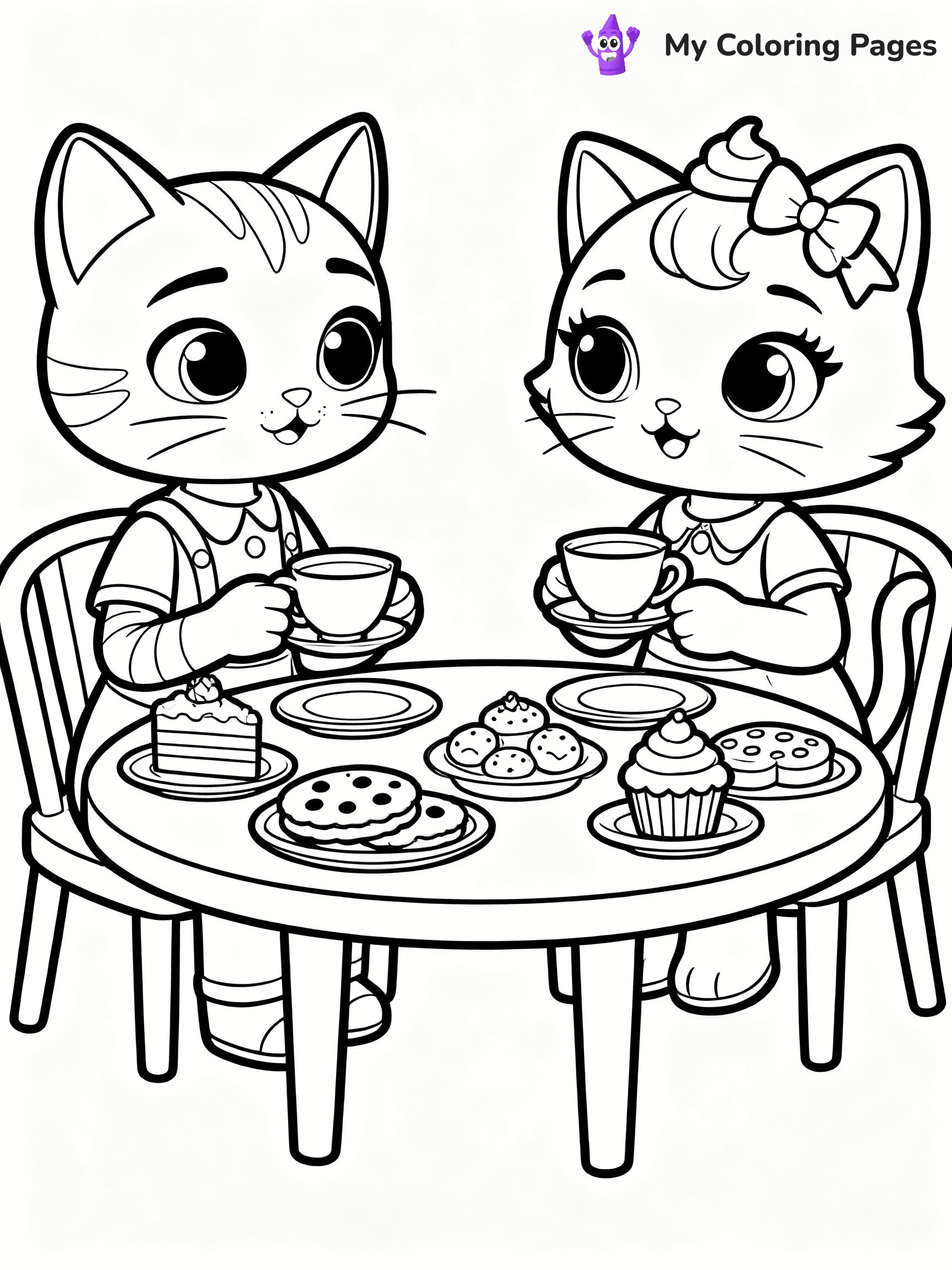 ⚠️ CRITICAL REQUIREMENT - ABSOLUTE BLACK AND WHITE ONLY ⚠️
This MUST be a BLACK AND WHITE line drawing ONLY. NO COLORS whatsoever.
- ONLY pure black lines (#000000) on pure white background (#FFFFFF)
- ABSOLUTELY NO colors, NO shading, NO gradients, NO grayscale
- If there are ANY colors in the output, the image is REJECTED
- This is a COLORING PAGE - meant to be COLORED IN by children
- The output must be UNCOLORED line art ready for coloring
⚠️ SUBJECT TO DRAW: Mercat and Cakey Cat from Gabby's Dollhouse in CGI animation style, having a tea party, cups and treats visible
(REMEMBER: Output must be BLACK AND WHITE line art only, NOT colored!)
# COLORING PAGE: BLACK OUTLINES ONLY - WHITE BACKGROUND MANDATORY
Create a **coloring book page** using EXACTLY two values: black lines, white space.
## NON-NEGOTIABLE BINARY RULES
- **ONLY #000000 (black) and #FFFFFF (white)** - NO other values exist
- **EVERY PIXEL = BLACK OR WHITE** - no gray/shading/antialiasing
- **WHITE BACKGROUND MANDATORY** - entire canvas stays white
- **ALL SHAPES HOLLOW** - everything is empty outlines waiting to be colored
- **FORBIDDEN:** fills, shading, gradients, patterns, textures, colors
- **NO SOLID REGIONS** - if it's not a thin line, it's wrong
## Universal Line Standards
- Black outlines ONLY - thin, uniform weight
- Every shape completely empty inside
- Closed contours suitable for coloring
- Simple flat illustration - zero depth/3D/realism
- **Style:** Whimsical Doodle Art Alley - rounded, friendly outlines (unless specified)
## Everything = Outline Only
- Characters/animals: hollow shapes
- Objects/clothing: empty contours
- Backgrounds/scenery: line work only
- Natural elements: outlined forms
- Dark/night areas: don't exist (use outlined symbols)
- Textures/patterns: convert to simple lines
## The Test
Can a child color EVERY white space with crayons? If any area is pre-filled/shaded/gray, it FAILS. Every shape must be waiting to receive color.
**FINAL OUTPUT**: Binary coloring page. Black lines define shapes. White spaces ready for coloring. Nothing else exists. No exceptions. Print-ready.
⚠️ FINAL REMINDER: Draw the subject "Mercat and Cakey Cat from Gabby's Dollhouse in CGI animation style, having a tea party, cups and treats visible" as BLACK AND WHITE line art. Zero colors in output.