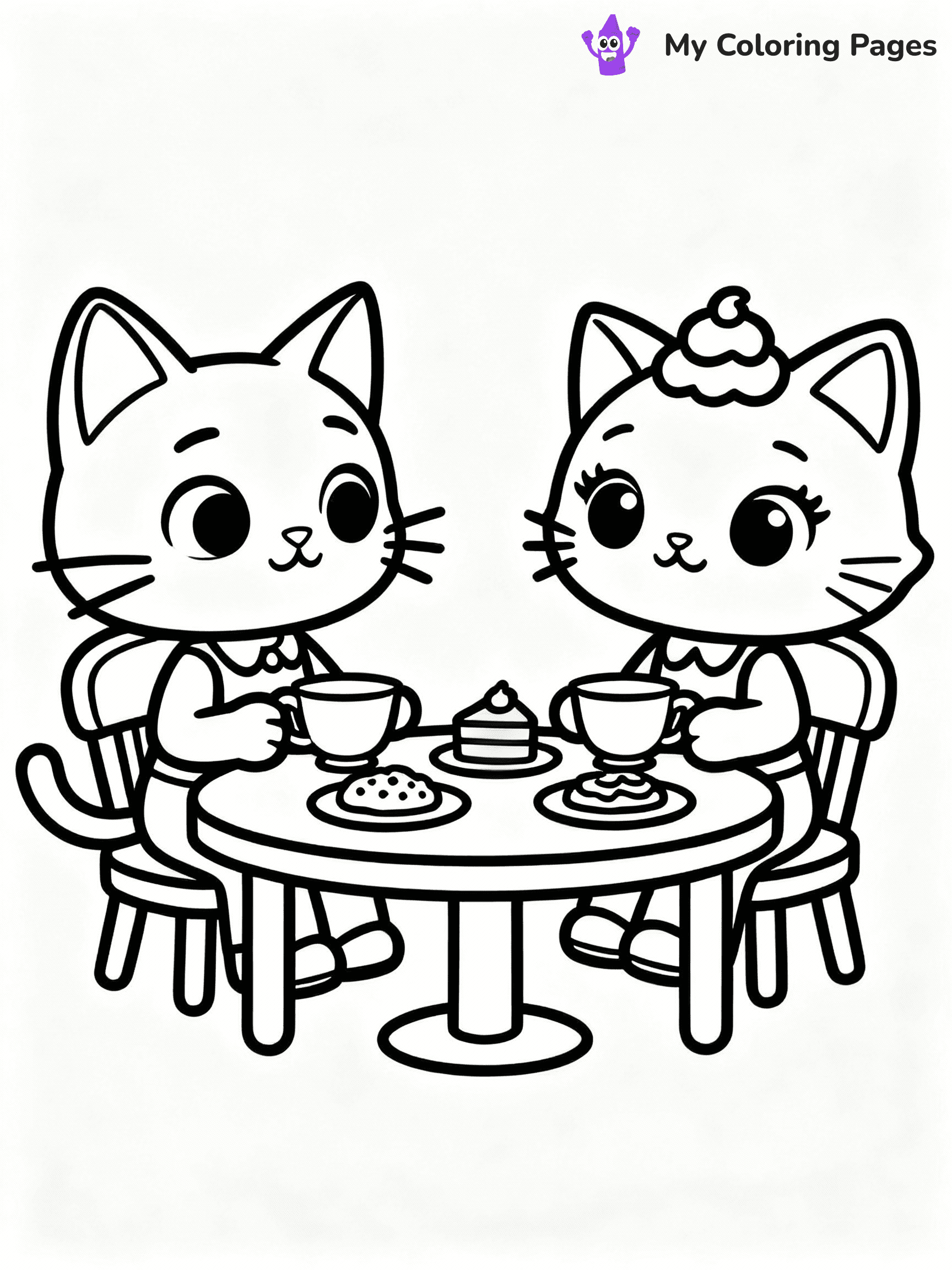 ⚠️ CRITICAL REQUIREMENT - ABSOLUTE BLACK AND WHITE ONLY ⚠️
This MUST be a BLACK AND WHITE line drawing ONLY. NO COLORS whatsoever.
- ONLY pure black lines (#000000) on pure white background (#FFFFFF)
- ABSOLUTELY NO colors, NO shading, NO gradients, NO grayscale
- If there are ANY colors in the output, the image is REJECTED
- This is a COLORING PAGE - meant to be COLORED IN by children
- The output must be UNCOLORED line art ready for coloring
⚠️ SUBJECT TO DRAW: Mercat and Cakey Cat from Gabby's Dollhouse in CGI animation style, having a tea party, cups and treats visible
(REMEMBER: Output must be BLACK AND WHITE line art only, NOT colored!)
# COLORING PAGE: BLACK OUTLINES ONLY - WHITE BACKGROUND MANDATORY
Create a **coloring book page** using EXACTLY two values: black lines, white space.
## NON-NEGOTIABLE BINARY RULES
- **ONLY #000000 (black) and #FFFFFF (white)** - NO other values exist
- **EVERY PIXEL = BLACK OR WHITE** - no gray/shading/antialiasing
- **WHITE BACKGROUND MANDATORY** - entire canvas stays white
- **ALL SHAPES HOLLOW** - everything is empty outlines waiting to be colored
- **FORBIDDEN:** fills, shading, gradients, patterns, textures, colors
- **NO SOLID REGIONS** - if it's not a thin line, it's wrong
## Universal Line Standards
- Black outlines ONLY - thin, uniform weight
- Every shape completely empty inside
- Closed contours suitable for coloring
- Simple flat illustration - zero depth/3D/realism
- **Style:** Whimsical Doodle Art Alley - rounded, friendly outlines (unless specified)
## Everything = Outline Only
- Characters/animals: hollow shapes
- Objects/clothing: empty contours
- Backgrounds/scenery: line work only
- Natural elements: outlined forms
- Dark/night areas: don't exist (use outlined symbols)
- Textures/patterns: convert to simple lines
## The Test
Can a child color EVERY white space with crayons? If any area is pre-filled/shaded/gray, it FAILS. Every shape must be waiting to receive color.
**FINAL OUTPUT**: Binary coloring page. Black lines define shapes. White spaces ready for coloring. Nothing else exists. No exceptions. Print-ready.
⚠️ FINAL REMINDER: Draw the subject "Mercat and Cakey Cat from Gabby's Dollhouse in CGI animation style, having a tea party, cups and treats visible" as BLACK AND WHITE line art. Zero colors in output.