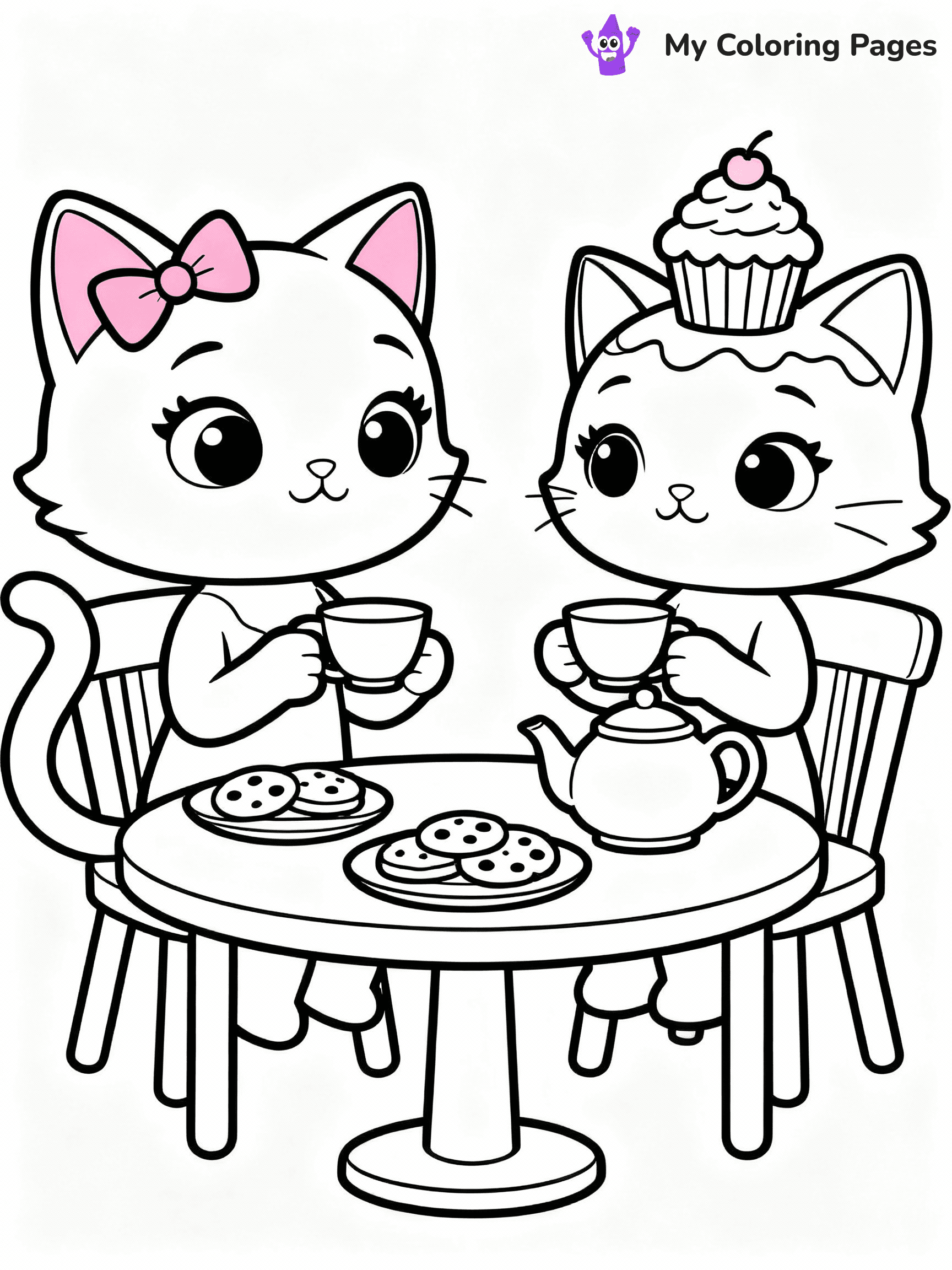 ⚠️ CRITICAL REQUIREMENT - ABSOLUTE BLACK AND WHITE ONLY ⚠️
This MUST be a BLACK AND WHITE line drawing ONLY. NO COLORS whatsoever.
- ONLY pure black lines (#000000) on pure white background (#FFFFFF)
- ABSOLUTELY NO colors, NO shading, NO gradients, NO grayscale
- If there are ANY colors in the output, the image is REJECTED
- This is a COLORING PAGE - meant to be COLORED IN by children
- The output must be UNCOLORED line art ready for coloring
⚠️ SUBJECT TO DRAW: Mercat and Cakey Cat from Gabby's Dollhouse in CGI animation style, having a tea party, cups and treats visible
(REMEMBER: Output must be BLACK AND WHITE line art only, NOT colored!)
# COLORING PAGE: BLACK OUTLINES ONLY - WHITE BACKGROUND MANDATORY
Create a **coloring book page** using EXACTLY two values: black lines, white space.
## NON-NEGOTIABLE BINARY RULES
- **ONLY #000000 (black) and #FFFFFF (white)** - NO other values exist
- **EVERY PIXEL = BLACK OR WHITE** - no gray/shading/antialiasing
- **WHITE BACKGROUND MANDATORY** - entire canvas stays white
- **ALL SHAPES HOLLOW** - everything is empty outlines waiting to be colored
- **FORBIDDEN:** fills, shading, gradients, patterns, textures, colors
- **NO SOLID REGIONS** - if it's not a thin line, it's wrong
## Universal Line Standards
- Black outlines ONLY - thin, uniform weight
- Every shape completely empty inside
- Closed contours suitable for coloring
- Simple flat illustration - zero depth/3D/realism
- **Style:** Whimsical Doodle Art Alley - rounded, friendly outlines (unless specified)
## Everything = Outline Only
- Characters/animals: hollow shapes
- Objects/clothing: empty contours
- Backgrounds/scenery: line work only
- Natural elements: outlined forms
- Dark/night areas: don't exist (use outlined symbols)
- Textures/patterns: convert to simple lines
## The Test
Can a child color EVERY white space with crayons? If any area is pre-filled/shaded/gray, it FAILS. Every shape must be waiting to receive color.
**FINAL OUTPUT**: Binary coloring page. Black lines define shapes. White spaces ready for coloring. Nothing else exists. No exceptions. Print-ready.
⚠️ FINAL REMINDER: Draw the subject "Mercat and Cakey Cat from Gabby's Dollhouse in CGI animation style, having a tea party, cups and treats visible" as BLACK AND WHITE line art. Zero colors in output.