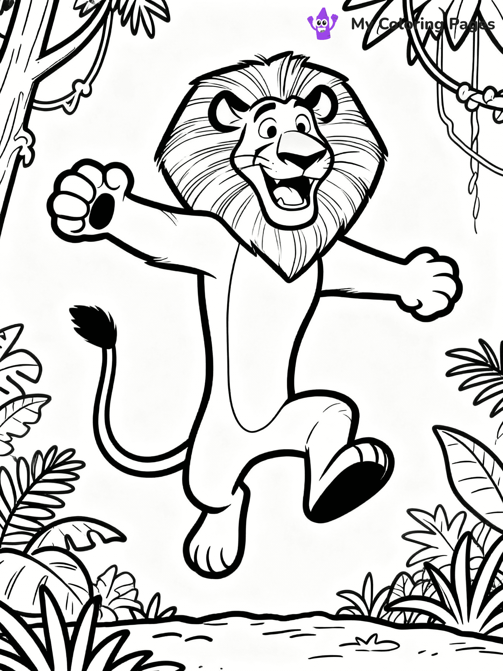 ⚠️ CRITICAL REQUIREMENT - ABSOLUTE BLACK AND WHITE ONLY ⚠️
This MUST be a BLACK AND WHITE line drawing ONLY. NO COLORS whatsoever.
- ONLY pure black lines (#000000) on pure white background (#FFFFFF)
- ABSOLUTELY NO colors, NO shading, NO gradients, NO grayscale
- If there are ANY colors in the output, the image is REJECTED
- This is a COLORING PAGE - meant to be COLORED IN by children
- The output must be UNCOLORED line art ready for coloring
⚠️ SUBJECT TO DRAW: Playful Alex the Lion from Madagascar in cartoon style, jumping with a big grin, jungle backdrop
(REMEMBER: Output must be BLACK AND WHITE line art only, NOT colored!)
# COLORING PAGE: BLACK OUTLINES ONLY - WHITE BACKGROUND MANDATORY
Create a **coloring book page** using EXACTLY two values: black lines, white space.
## NON-NEGOTIABLE BINARY RULES
- **ONLY #000000 (black) and #FFFFFF (white)** - NO other values exist
- **EVERY PIXEL = BLACK OR WHITE** - no gray/shading/antialiasing
- **WHITE BACKGROUND MANDATORY** - entire canvas stays white
- **ALL SHAPES HOLLOW** - everything is empty outlines waiting to be colored
- **FORBIDDEN:** fills, shading, gradients, patterns, textures, colors
- **NO SOLID REGIONS** - if it's not a thin line, it's wrong
## Universal Line Standards
- Black outlines ONLY - thin, uniform weight
- Every shape completely empty inside
- Closed contours suitable for coloring
- Simple flat illustration - zero depth/3D/realism
- **Style:** Whimsical Doodle Art Alley - rounded, friendly outlines (unless specified)
## Everything = Outline Only
- Characters/animals: hollow shapes
- Objects/clothing: empty contours
- Backgrounds/scenery: line work only
- Natural elements: outlined forms
- Dark/night areas: don't exist (use outlined symbols)
- Textures/patterns: convert to simple lines
## The Test
Can a child color EVERY white space with crayons? If any area is pre-filled/shaded/gray or colored in, it FAILS. Every shape must be waiting to receive color.
**FINAL OUTPUT**: Binary coloring page. Black lines define shapes. White spaces ready for coloring. Nothing else exists. No exceptions. Print-ready.
⚠️ FINAL REMINDER: Draw the subject "Playful Alex the Lion from Madagascar in cartoon style, jumping with a big grin, jungle backdrop" as BLACK AND WHITE line art. Zero colors in output.