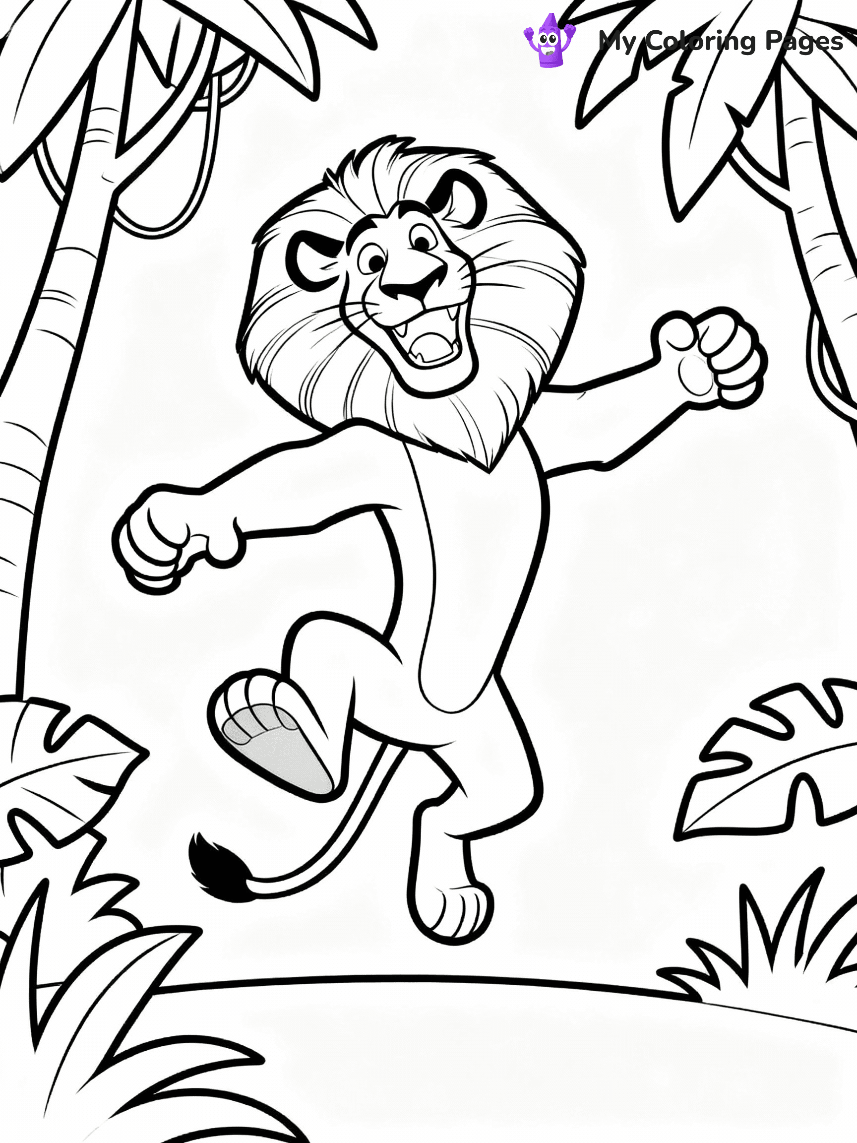 ⚠️ CRITICAL REQUIREMENT - ABSOLUTE BLACK AND WHITE ONLY ⚠️
This MUST be a BLACK AND WHITE line drawing ONLY. NO COLORS whatsoever.
- ONLY pure black lines (#000000) on pure white background (#FFFFFF)
- ABSOLUTELY NO colors, NO shading, NO gradients, NO grayscale
- If there are ANY colors in the output, the image is REJECTED
- This is a COLORING PAGE - meant to be COLORED IN by children
- The output must be UNCOLORED line art ready for coloring
⚠️ SUBJECT TO DRAW: Playful Alex the Lion from Madagascar in cartoon style, jumping with a big grin, jungle backdrop
(REMEMBER: Output must be BLACK AND WHITE line art only, NOT colored!)
# COLORING PAGE: BLACK OUTLINES ONLY - WHITE BACKGROUND MANDATORY
Create a **coloring book page** using EXACTLY two values: black lines, white space.
## NON-NEGOTIABLE BINARY RULES
- **ONLY #000000 (black) and #FFFFFF (white)** - NO other values exist
- **EVERY PIXEL = BLACK OR WHITE** - no gray/shading/antialiasing
- **WHITE BACKGROUND MANDATORY** - entire canvas stays white
- **ALL SHAPES HOLLOW** - everything is empty outlines waiting to be colored
- **FORBIDDEN:** fills, shading, gradients, patterns, textures, colors
- **NO SOLID REGIONS** - if it's not a thin line, it's wrong
## Universal Line Standards
- Black outlines ONLY - thin, uniform weight
- Every shape completely empty inside
- Closed contours suitable for coloring
- Simple flat illustration - zero depth/3D/realism
- **Style:** Whimsical Doodle Art Alley - rounded, friendly outlines (unless specified)
## Everything = Outline Only
- Characters/animals: hollow shapes
- Objects/clothing: empty contours
- Backgrounds/scenery: line work only
- Natural elements: outlined forms
- Dark/night areas: don't exist (use outlined symbols)
- Textures/patterns: convert to simple lines
## The Test
Can a child color EVERY white space with crayons? If any area is pre-filled/shaded/gray or colored in, it FAILS. Every shape must be waiting to receive color.
**FINAL OUTPUT**: Binary coloring page. Black lines define shapes. White spaces ready for coloring. Nothing else exists. No exceptions. Print-ready.
⚠️ FINAL REMINDER: Draw the subject "Playful Alex the Lion from Madagascar in cartoon style, jumping with a big grin, jungle backdrop" as BLACK AND WHITE line art. Zero colors in output.