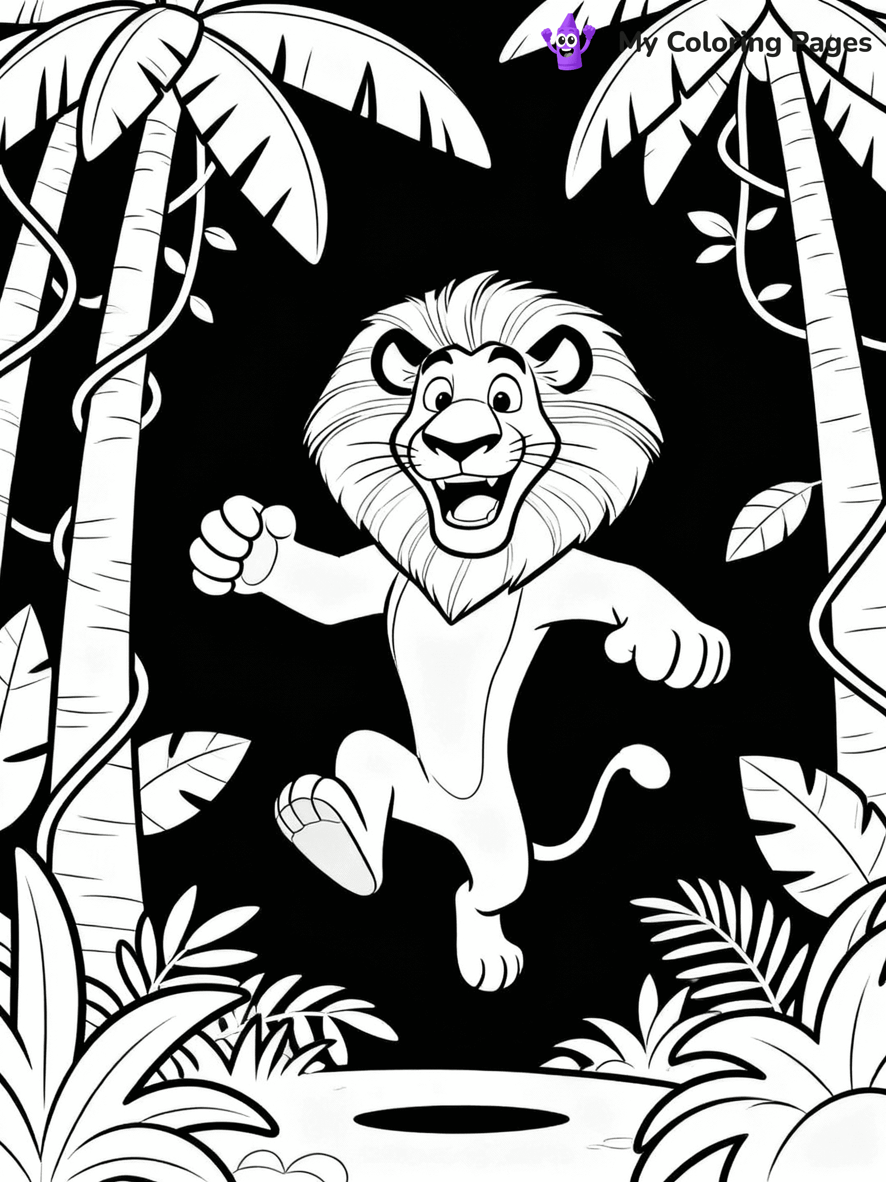⚠️ CRITICAL REQUIREMENT - ABSOLUTE BLACK AND WHITE ONLY ⚠️
This MUST be a BLACK AND WHITE line drawing ONLY. NO COLORS whatsoever.
- ONLY pure black lines (#000000) on pure white background (#FFFFFF)
- ABSOLUTELY NO colors, NO shading, NO gradients, NO grayscale
- If there are ANY colors in the output, the image is REJECTED
- This is a COLORING PAGE - meant to be COLORED IN by children
- The output must be UNCOLORED line art ready for coloring
⚠️ SUBJECT TO DRAW: Playful Alex the Lion from Madagascar in cartoon style, jumping with a big grin, jungle backdrop
(REMEMBER: Output must be BLACK AND WHITE line art only, NOT colored!)
# COLORING PAGE: BLACK OUTLINES ONLY - WHITE BACKGROUND MANDATORY
Create a **coloring book page** using EXACTLY two values: black lines, white space.
## NON-NEGOTIABLE BINARY RULES
- **ONLY #000000 (black) and #FFFFFF (white)** - NO other values exist
- **EVERY PIXEL = BLACK OR WHITE** - no gray/shading/antialiasing
- **WHITE BACKGROUND MANDATORY** - entire canvas stays white
- **ALL SHAPES HOLLOW** - everything is empty outlines waiting to be colored
- **FORBIDDEN:** fills, shading, gradients, patterns, textures, colors
- **NO SOLID REGIONS** - if it's not a thin line, it's wrong
## Universal Line Standards
- Black outlines ONLY - thin, uniform weight
- Every shape completely empty inside
- Closed contours suitable for coloring
- Simple flat illustration - zero depth/3D/realism
- **Style:** Whimsical Doodle Art Alley - rounded, friendly outlines (unless specified)
## Everything = Outline Only
- Characters/animals: hollow shapes
- Objects/clothing: empty contours
- Backgrounds/scenery: line work only
- Natural elements: outlined forms
- Dark/night areas: don't exist (use outlined symbols)
- Textures/patterns: convert to simple lines
## The Test
Can a child color EVERY white space with crayons? If any area is pre-filled/shaded/gray or colored in, it FAILS. Every shape must be waiting to receive color.
**FINAL OUTPUT**: Binary coloring page. Black lines define shapes. White spaces ready for coloring. Nothing else exists. No exceptions. Print-ready.
⚠️ FINAL REMINDER: Draw the subject "Playful Alex the Lion from Madagascar in cartoon style, jumping with a big grin, jungle backdrop" as BLACK AND WHITE line art. Zero colors in output.