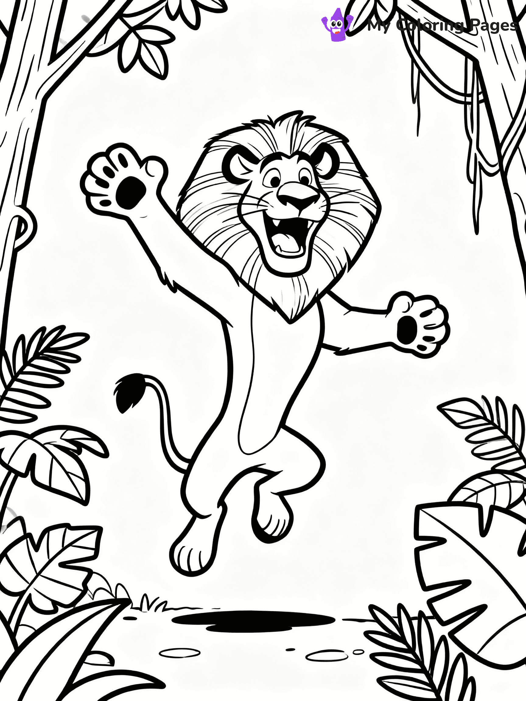 ⚠️ CRITICAL REQUIREMENT - ABSOLUTE BLACK AND WHITE ONLY ⚠️
This MUST be a BLACK AND WHITE line drawing ONLY. NO COLORS whatsoever.
- ONLY pure black lines (#000000) on pure white background (#FFFFFF)
- ABSOLUTELY NO colors, NO shading, NO gradients, NO grayscale
- If there are ANY colors in the output, the image is REJECTED
- This is a COLORING PAGE - meant to be COLORED IN by children
- The output must be UNCOLORED line art ready for coloring
⚠️ SUBJECT TO DRAW: Playful Alex the Lion from Madagascar in cartoon style, jumping with a big grin, jungle backdrop
(REMEMBER: Output must be BLACK AND WHITE line art only, NOT colored!)
# COLORING PAGE: BLACK OUTLINES ONLY - WHITE BACKGROUND MANDATORY
Create a **coloring book page** using EXACTLY two values: black lines, white space.
## NON-NEGOTIABLE BINARY RULES
- **ONLY #000000 (black) and #FFFFFF (white)** - NO other values exist
- **EVERY PIXEL = BLACK OR WHITE** - no gray/shading/antialiasing
- **WHITE BACKGROUND MANDATORY** - entire canvas stays white
- **ALL SHAPES HOLLOW** - everything is empty outlines waiting to be colored
- **FORBIDDEN:** fills, shading, gradients, patterns, textures, colors
- **NO SOLID REGIONS** - if it's not a thin line, it's wrong
## Universal Line Standards
- Black outlines ONLY - thin, uniform weight
- Every shape completely empty inside
- Closed contours suitable for coloring
- Simple flat illustration - zero depth/3D/realism
- **Style:** Whimsical Doodle Art Alley - rounded, friendly outlines (unless specified)
## Everything = Outline Only
- Characters/animals: hollow shapes
- Objects/clothing: empty contours
- Backgrounds/scenery: line work only
- Natural elements: outlined forms
- Dark/night areas: don't exist (use outlined symbols)
- Textures/patterns: convert to simple lines
## The Test
Can a child color EVERY white space with crayons? If any area is pre-filled/shaded/gray or colored in, it FAILS. Every shape must be waiting to receive color.
**FINAL OUTPUT**: Binary coloring page. Black lines define shapes. White spaces ready for coloring. Nothing else exists. No exceptions. Print-ready.
⚠️ FINAL REMINDER: Draw the subject "Playful Alex the Lion from Madagascar in cartoon style, jumping with a big grin, jungle backdrop" as BLACK AND WHITE line art. Zero colors in output.