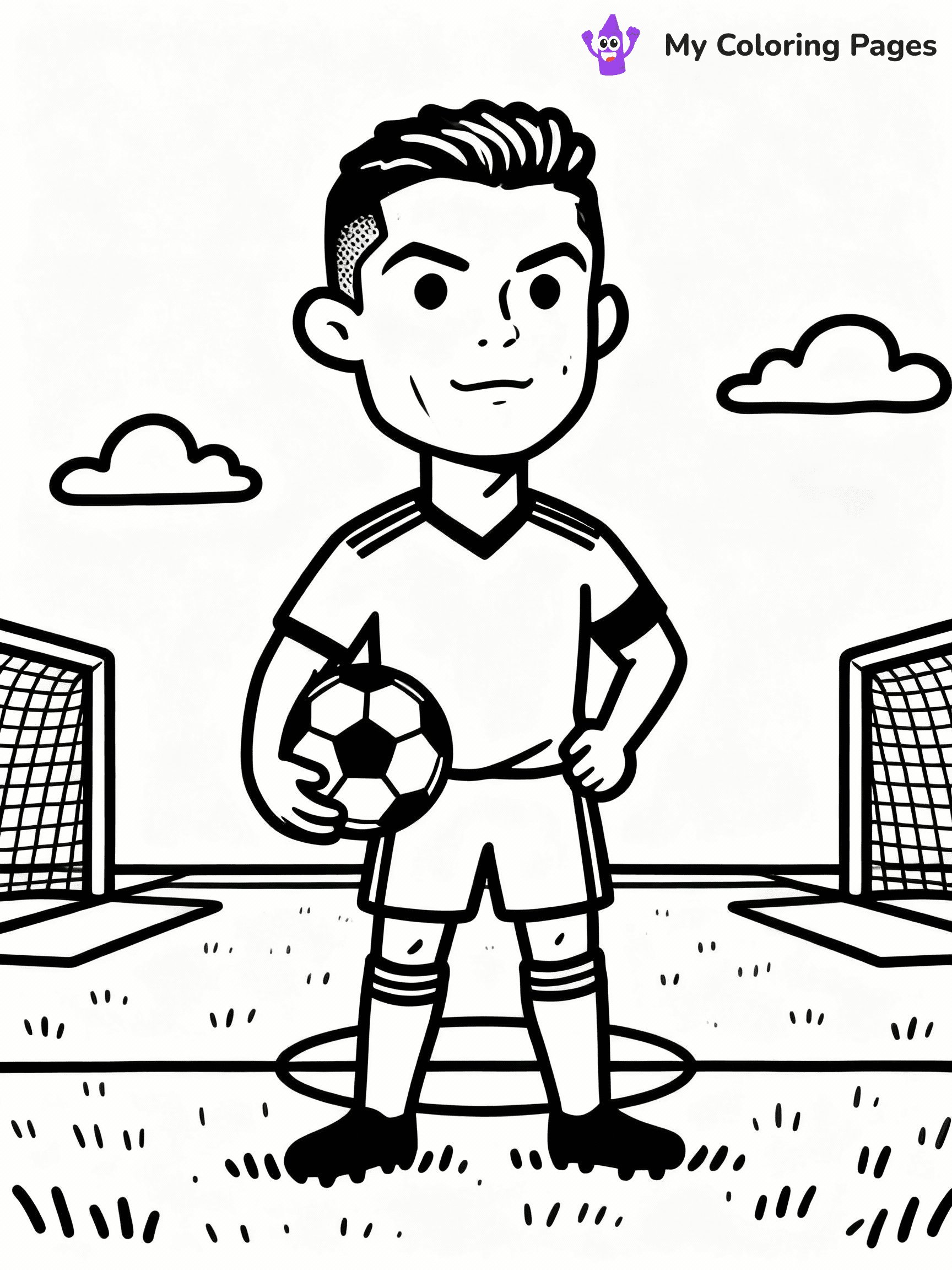 ⚠️ CRITICAL REQUIREMENT - ABSOLUTE BLACK AND WHITE ONLY ⚠️
This MUST be a BLACK AND WHITE line drawing ONLY. NO COLORS whatsoever.
- ONLY pure black lines (#000000) on pure white background (#FFFFFF)
- ABSOLUTELY NO colors, NO shading, NO gradients, NO grayscale
- If there are ANY colors in the output, the image is REJECTED
- This is a COLORING PAGE - meant to be COLORED IN by children
- The output must be UNCOLORED line art ready for coloring
⚠️ SUBJECT TO DRAW: Generate a coloring page of ronaldo coloring pages
(REMEMBER: Output must be BLACK AND WHITE line art only, NOT colored!)
# COLORING PAGE: BLACK OUTLINES ONLY - WHITE BACKGROUND MANDATORY
Create a **coloring book page** using EXACTLY two values: black lines, white space.
## NON-NEGOTIABLE BINARY RULES
- **ONLY #000000 (black) and #FFFFFF (white)** - NO other values exist
- **EVERY PIXEL = BLACK OR WHITE** - no gray/shading/antialiasing
- **WHITE BACKGROUND MANDATORY** - entire canvas stays white
- **ALL SHAPES HOLLOW** - everything is empty outlines waiting to be colored
- **FORBIDDEN:** fills, shading, gradients, patterns, textures, colors
- **NO SOLID REGIONS** - if it's not a thin line, it's wrong
## Universal Line Standards
- Black outlines ONLY - thin, uniform weight
- Every shape completely empty inside
- Closed contours suitable for coloring
- Simple flat illustration - zero depth/3D/realism
- **Style:** Whimsical Doodle Art Alley - rounded, friendly outlines (unless specified)
## Everything = Outline Only
- Characters/animals: hollow shapes
- Objects/clothing: empty contours
- Backgrounds/scenery: line work only
- Natural elements: outlined forms
- Dark/night areas: don't exist (use outlined symbols)
- Textures/patterns: convert to simple lines
## The Test
Can a child color EVERY white space with crayons? If any area is pre-filled/shaded/gray or colored in, it FAILS. Every shape must be waiting to receive color.
**FINAL OUTPUT**: Binary coloring page. Black lines define shapes. White spaces ready for coloring. Nothing else exists. No exceptions. Print-ready.
⚠️ FINAL REMINDER: Draw the subject "Generate a coloring page of ronaldo coloring pages" as BLACK AND WHITE line art. Zero colors in output.