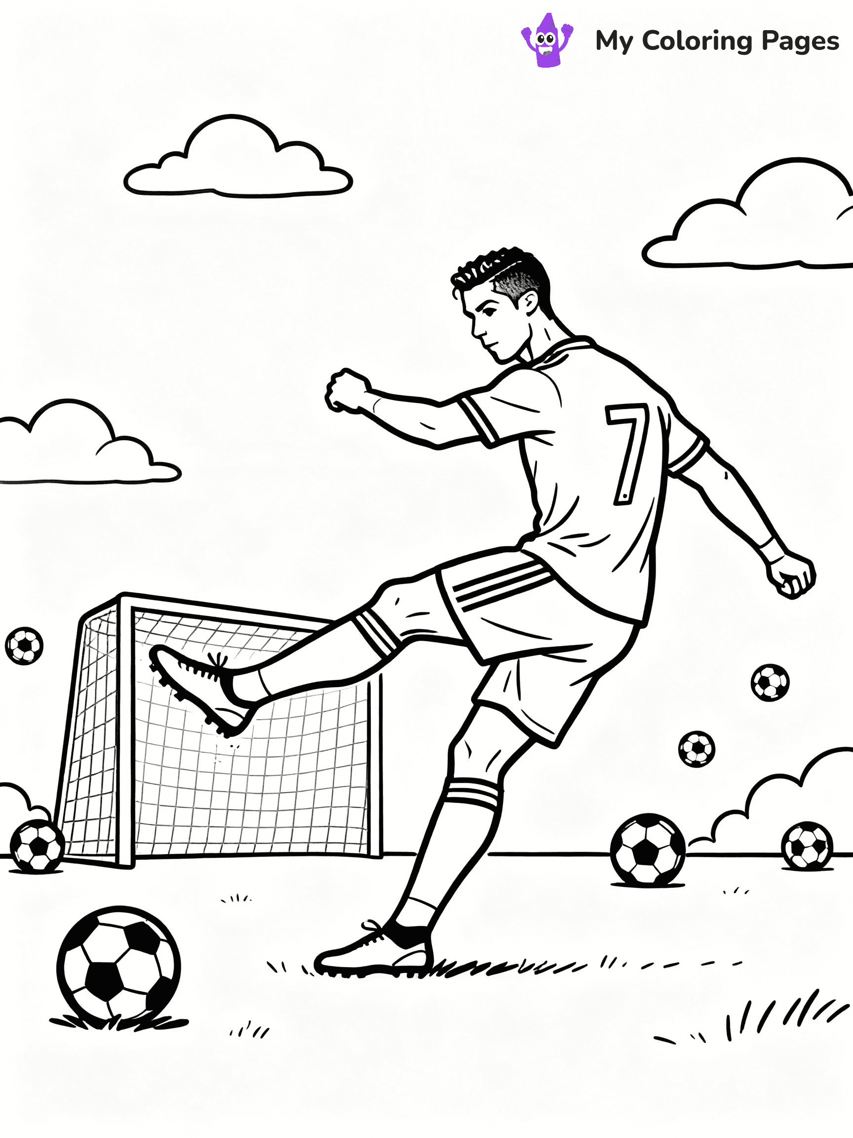 ⚠️ CRITICAL REQUIREMENT - ABSOLUTE BLACK AND WHITE ONLY ⚠️
This MUST be a BLACK AND WHITE line drawing ONLY. NO COLORS whatsoever.
- ONLY pure black lines (#000000) on pure white background (#FFFFFF)
- ABSOLUTELY NO colors, NO shading, NO gradients, NO grayscale
- If there are ANY colors in the output, the image is REJECTED
- This is a COLORING PAGE - meant to be COLORED IN by children
- The output must be UNCOLORED line art ready for coloring
⚠️ SUBJECT TO DRAW: Generate a coloring page of ronaldo coloring pages
(REMEMBER: Output must be BLACK AND WHITE line art only, NOT colored!)
# COLORING PAGE: BLACK OUTLINES ONLY - WHITE BACKGROUND MANDATORY
Create a **coloring book page** using EXACTLY two values: black lines, white space.
## NON-NEGOTIABLE BINARY RULES
- **ONLY #000000 (black) and #FFFFFF (white)** - NO other values exist
- **EVERY PIXEL = BLACK OR WHITE** - no gray/shading/antialiasing
- **WHITE BACKGROUND MANDATORY** - entire canvas stays white
- **ALL SHAPES HOLLOW** - everything is empty outlines waiting to be colored
- **FORBIDDEN:** fills, shading, gradients, patterns, textures, colors
- **NO SOLID REGIONS** - if it's not a thin line, it's wrong
## Universal Line Standards
- Black outlines ONLY - thin, uniform weight
- Every shape completely empty inside
- Closed contours suitable for coloring
- Simple flat illustration - zero depth/3D/realism
- **Style:** Whimsical Doodle Art Alley - rounded, friendly outlines (unless specified)
## Everything = Outline Only
- Characters/animals: hollow shapes
- Objects/clothing: empty contours
- Backgrounds/scenery: line work only
- Natural elements: outlined forms
- Dark/night areas: don't exist (use outlined symbols)
- Textures/patterns: convert to simple lines
## The Test
Can a child color EVERY white space with crayons? If any area is pre-filled/shaded/gray or colored in, it FAILS. Every shape must be waiting to receive color.
**FINAL OUTPUT**: Binary coloring page. Black lines define shapes. White spaces ready for coloring. Nothing else exists. No exceptions. Print-ready.
⚠️ FINAL REMINDER: Draw the subject "Generate a coloring page of ronaldo coloring pages" as BLACK AND WHITE line art. Zero colors in output.