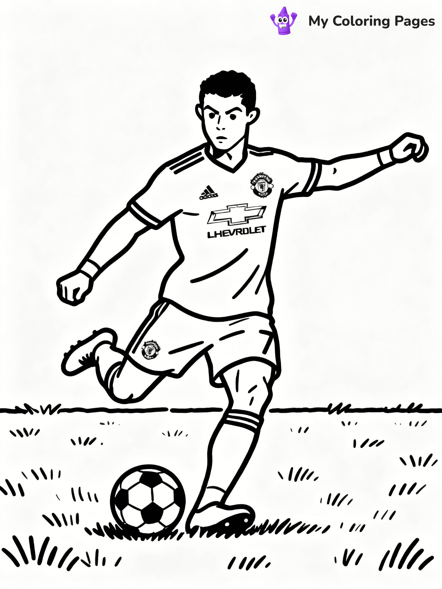 ⚠️ CRITICAL REQUIREMENT - ABSOLUTE BLACK AND WHITE ONLY ⚠️
This MUST be a BLACK AND WHITE line drawing ONLY. NO COLORS whatsoever.
- ONLY pure black lines (#000000) on pure white background (#FFFFFF)
- ABSOLUTELY NO colors, NO shading, NO gradients, NO grayscale
- If there are ANY colors in the output, the image is REJECTED
- This is a COLORING PAGE - meant to be COLORED IN by children
- The output must be UNCOLORED line art ready for coloring
⚠️ SUBJECT TO DRAW: Manchester United Ronaldo taking a free kick, intense concentration, grass field, outline style
(REMEMBER: Output must be BLACK AND WHITE line art only, NOT colored!)
# COLORING PAGE: BLACK OUTLINES ONLY - WHITE BACKGROUND MANDATORY
Create a **coloring book page** using EXACTLY two values: black lines, white space.
## NON-NEGOTIABLE BINARY RULES
- **ONLY #000000 (black) and #FFFFFF (white)** - NO other values exist
- **EVERY PIXEL = BLACK OR WHITE** - no gray/shading/antialiasing
- **WHITE BACKGROUND MANDATORY** - entire canvas stays white
- **ALL SHAPES HOLLOW** - everything is empty outlines waiting to be colored
- **FORBIDDEN:** fills, shading, gradients, patterns, textures, colors
- **NO SOLID REGIONS** - if it's not a thin line, it's wrong
## Universal Line Standards
- Black outlines ONLY - thin, uniform weight
- Every shape completely empty inside
- Closed contours suitable for coloring
- Simple flat illustration - zero depth/3D/realism
- **Style:** Whimsical Doodle Art Alley - rounded, friendly outlines (unless specified)
## Everything = Outline Only
- Characters/animals: hollow shapes
- Objects/clothing: empty contours
- Backgrounds/scenery: line work only
- Natural elements: outlined forms
- Dark/night areas: don't exist (use outlined symbols)
- Textures/patterns: convert to simple lines
## The Test
Can a child color EVERY white space with crayons? If any area is pre-filled/shaded/gray or colored in, it FAILS. Every shape must be waiting to receive color.
**FINAL OUTPUT**: Binary coloring page. Black lines define shapes. White spaces ready for coloring. Nothing else exists. No exceptions. Print-ready.
⚠️ FINAL REMINDER: Draw the subject "Manchester United Ronaldo taking a free kick, intense concentration, grass field, outline style" as BLACK AND WHITE line art. Zero colors in output.