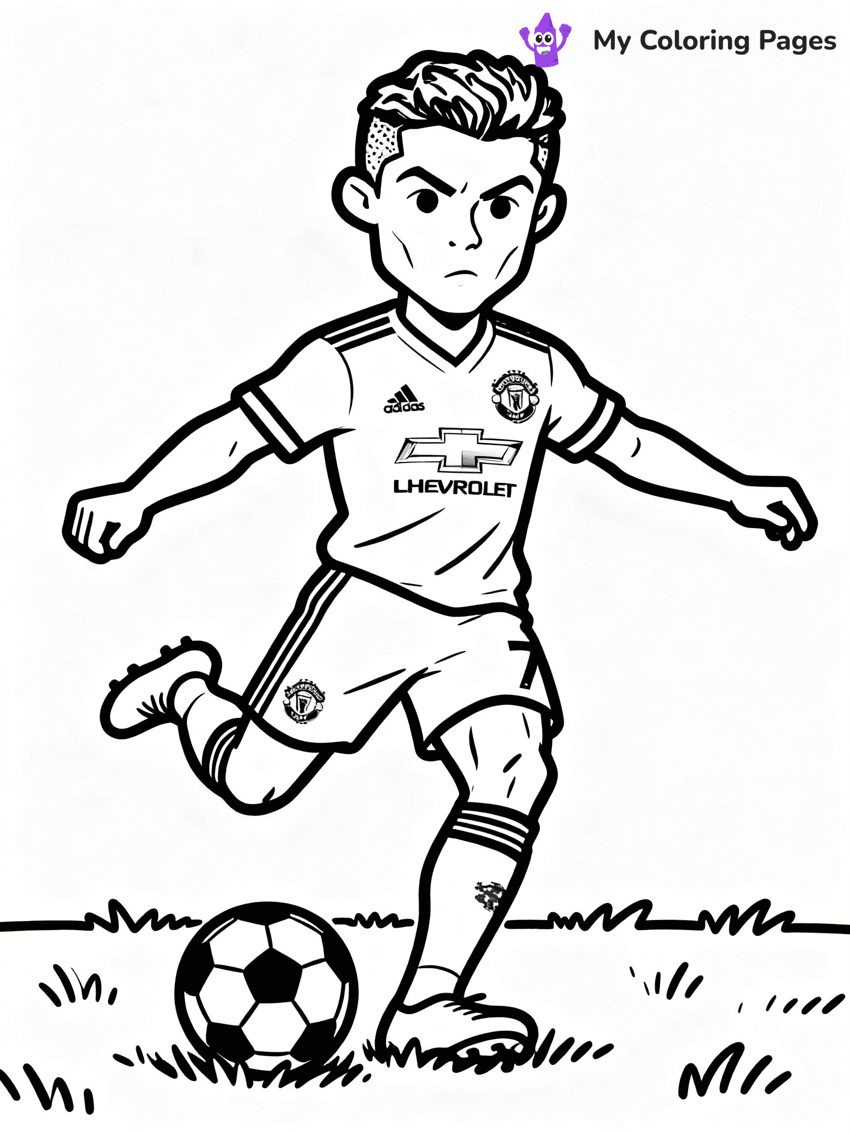 ⚠️ CRITICAL REQUIREMENT - ABSOLUTE BLACK AND WHITE ONLY ⚠️
This MUST be a BLACK AND WHITE line drawing ONLY. NO COLORS whatsoever.
- ONLY pure black lines (#000000) on pure white background (#FFFFFF)
- ABSOLUTELY NO colors, NO shading, NO gradients, NO grayscale
- If there are ANY colors in the output, the image is REJECTED
- This is a COLORING PAGE - meant to be COLORED IN by children
- The output must be UNCOLORED line art ready for coloring
⚠️ SUBJECT TO DRAW: Manchester United Ronaldo taking a free kick, intense concentration, grass field, outline style
(REMEMBER: Output must be BLACK AND WHITE line art only, NOT colored!)
# COLORING PAGE: BLACK OUTLINES ONLY - WHITE BACKGROUND MANDATORY
Create a **coloring book page** using EXACTLY two values: black lines, white space.
## NON-NEGOTIABLE BINARY RULES
- **ONLY #000000 (black) and #FFFFFF (white)** - NO other values exist
- **EVERY PIXEL = BLACK OR WHITE** - no gray/shading/antialiasing
- **WHITE BACKGROUND MANDATORY** - entire canvas stays white
- **ALL SHAPES HOLLOW** - everything is empty outlines waiting to be colored
- **FORBIDDEN:** fills, shading, gradients, patterns, textures, colors
- **NO SOLID REGIONS** - if it's not a thin line, it's wrong
## Universal Line Standards
- Black outlines ONLY - thin, uniform weight
- Every shape completely empty inside
- Closed contours suitable for coloring
- Simple flat illustration - zero depth/3D/realism
- **Style:** Whimsical Doodle Art Alley - rounded, friendly outlines (unless specified)
## Everything = Outline Only
- Characters/animals: hollow shapes
- Objects/clothing: empty contours
- Backgrounds/scenery: line work only
- Natural elements: outlined forms
- Dark/night areas: don't exist (use outlined symbols)
- Textures/patterns: convert to simple lines
## The Test
Can a child color EVERY white space with crayons? If any area is pre-filled/shaded/gray or colored in, it FAILS. Every shape must be waiting to receive color.
**FINAL OUTPUT**: Binary coloring page. Black lines define shapes. White spaces ready for coloring. Nothing else exists. No exceptions. Print-ready.
⚠️ FINAL REMINDER: Draw the subject "Manchester United Ronaldo taking a free kick, intense concentration, grass field, outline style" as BLACK AND WHITE line art. Zero colors in output.