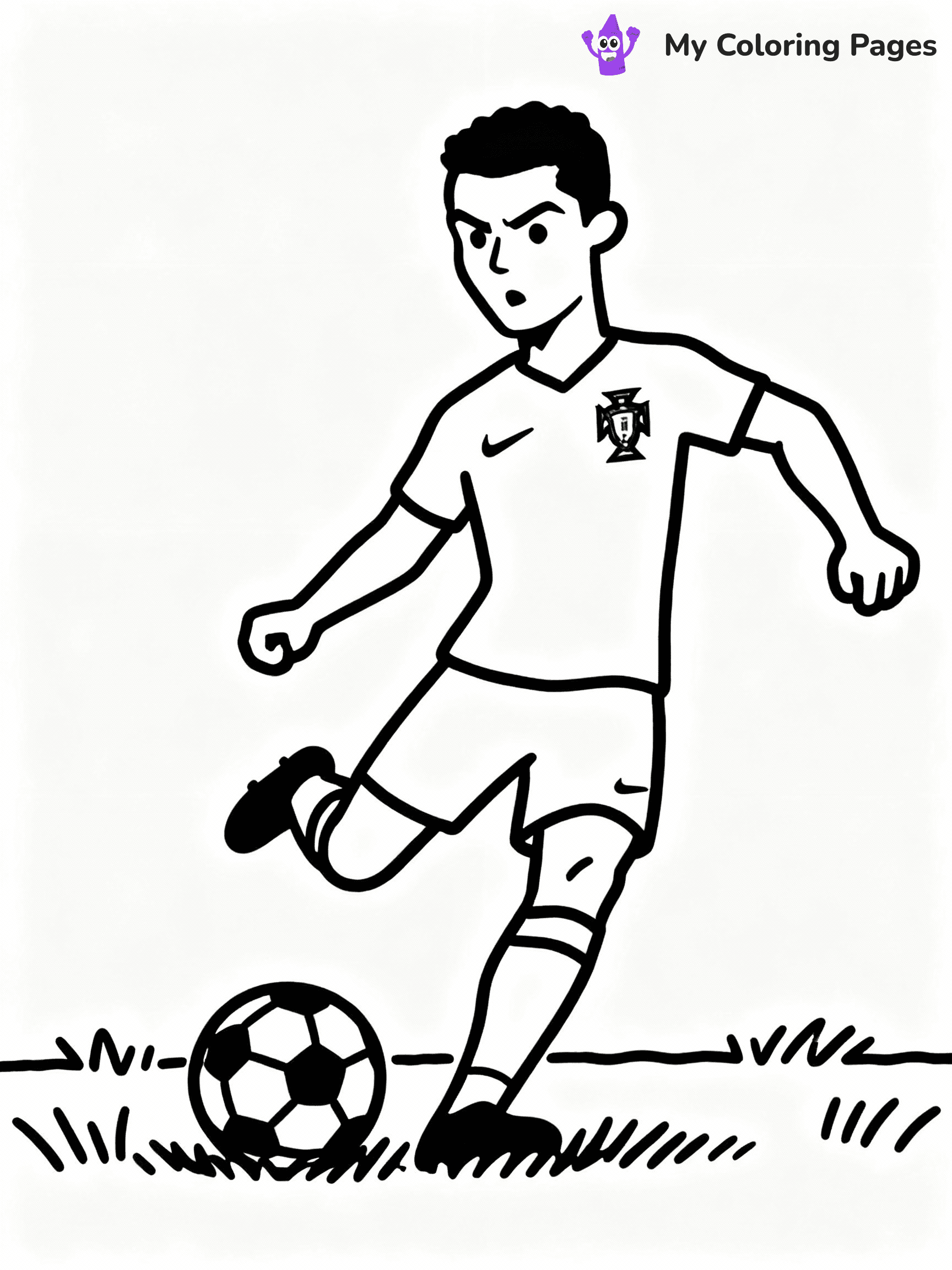 ⚠️ CRITICAL REQUIREMENT - ABSOLUTE BLACK AND WHITE ONLY ⚠️
This MUST be a BLACK AND WHITE line drawing ONLY. NO COLORS whatsoever.
- ONLY pure black lines (#000000) on pure white background (#FFFFFF)
- ABSOLUTELY NO colors, NO shading, NO gradients, NO grayscale
- If there are ANY colors in the output, the image is REJECTED
- This is a COLORING PAGE - meant to be COLORED IN by children
- The output must be UNCOLORED line art ready for coloring
⚠️ SUBJECT TO DRAW: Portugal International Team Ronaldo taking a penalty, intense concentration, grass field, outline style
(REMEMBER: Output must be BLACK AND WHITE line art only, NOT colored!)
# COLORING PAGE: BLACK OUTLINES ONLY - WHITE BACKGROUND MANDATORY
Create a **coloring book page** using EXACTLY two values: black lines, white space.
## NON-NEGOTIABLE BINARY RULES
- **ONLY #000000 (black) and #FFFFFF (white)** - NO other values exist
- **EVERY PIXEL = BLACK OR WHITE** - no gray/shading/antialiasing
- **WHITE BACKGROUND MANDATORY** - entire canvas stays white
- **ALL SHAPES HOLLOW** - everything is empty outlines waiting to be colored
- **FORBIDDEN:** fills, shading, gradients, patterns, textures, colors
- **NO SOLID REGIONS** - if it's not a thin line, it's wrong
## Universal Line Standards
- Black outlines ONLY - thin, uniform weight
- Every shape completely empty inside
- Closed contours suitable for coloring
- Simple flat illustration - zero depth/3D/realism
- **Style:** Whimsical Doodle Art Alley - rounded, friendly outlines (unless specified)
## Everything = Outline Only
- Characters/animals: hollow shapes
- Objects/clothing: empty contours
- Backgrounds/scenery: line work only
- Natural elements: outlined forms
- Dark/night areas: don't exist (use outlined symbols)
- Textures/patterns: convert to simple lines
## The Test
Can a child color EVERY white space with crayons? If any area is pre-filled/shaded/gray or colored in, it FAILS. Every shape must be waiting to receive color.
**FINAL OUTPUT**: Binary coloring page. Black lines define shapes. White spaces ready for coloring. Nothing else exists. No exceptions. Print-ready.
⚠️ FINAL REMINDER: Draw the subject "Portugal International Team Ronaldo taking a penalty, intense concentration, grass field, outline style" as BLACK AND WHITE line art. Zero colors in output.