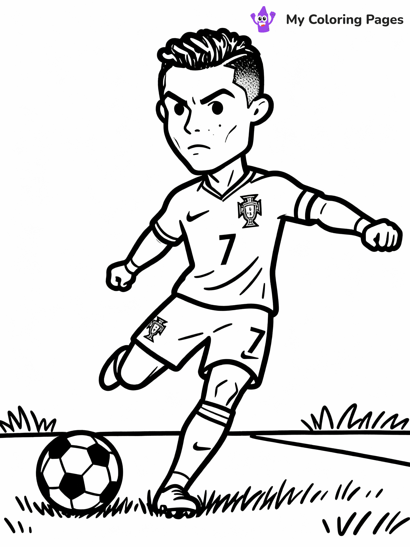 ⚠️ CRITICAL REQUIREMENT - ABSOLUTE BLACK AND WHITE ONLY ⚠️
This MUST be a BLACK AND WHITE line drawing ONLY. NO COLORS whatsoever.
- ONLY pure black lines (#000000) on pure white background (#FFFFFF)
- ABSOLUTELY NO colors, NO shading, NO gradients, NO grayscale
- If there are ANY colors in the output, the image is REJECTED
- This is a COLORING PAGE - meant to be COLORED IN by children
- The output must be UNCOLORED line art ready for coloring
⚠️ SUBJECT TO DRAW: Portugal International Team Ronaldo taking a penalty, intense concentration, grass field, outline style
(REMEMBER: Output must be BLACK AND WHITE line art only, NOT colored!)
# COLORING PAGE: BLACK OUTLINES ONLY - WHITE BACKGROUND MANDATORY
Create a **coloring book page** using EXACTLY two values: black lines, white space.
## NON-NEGOTIABLE BINARY RULES
- **ONLY #000000 (black) and #FFFFFF (white)** - NO other values exist
- **EVERY PIXEL = BLACK OR WHITE** - no gray/shading/antialiasing
- **WHITE BACKGROUND MANDATORY** - entire canvas stays white
- **ALL SHAPES HOLLOW** - everything is empty outlines waiting to be colored
- **FORBIDDEN:** fills, shading, gradients, patterns, textures, colors
- **NO SOLID REGIONS** - if it's not a thin line, it's wrong
## Universal Line Standards
- Black outlines ONLY - thin, uniform weight
- Every shape completely empty inside
- Closed contours suitable for coloring
- Simple flat illustration - zero depth/3D/realism
- **Style:** Whimsical Doodle Art Alley - rounded, friendly outlines (unless specified)
## Everything = Outline Only
- Characters/animals: hollow shapes
- Objects/clothing: empty contours
- Backgrounds/scenery: line work only
- Natural elements: outlined forms
- Dark/night areas: don't exist (use outlined symbols)
- Textures/patterns: convert to simple lines
## The Test
Can a child color EVERY white space with crayons? If any area is pre-filled/shaded/gray or colored in, it FAILS. Every shape must be waiting to receive color.
**FINAL OUTPUT**: Binary coloring page. Black lines define shapes. White spaces ready for coloring. Nothing else exists. No exceptions. Print-ready.
⚠️ FINAL REMINDER: Draw the subject "Portugal International Team Ronaldo taking a penalty, intense concentration, grass field, outline style" as BLACK AND WHITE line art. Zero colors in output.
