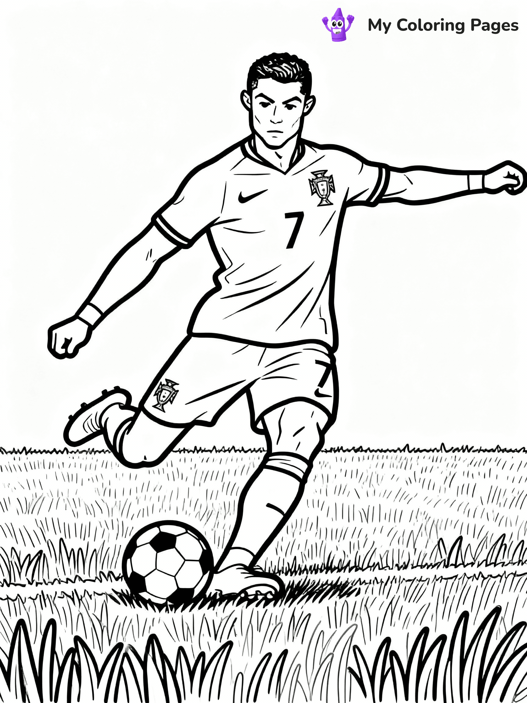 ⚠️ CRITICAL REQUIREMENT - ABSOLUTE BLACK AND WHITE ONLY ⚠️
This MUST be a BLACK AND WHITE line drawing ONLY. NO COLORS whatsoever.
- ONLY pure black lines (#000000) on pure white background (#FFFFFF)
- ABSOLUTELY NO colors, NO shading, NO gradients, NO grayscale
- If there are ANY colors in the output, the image is REJECTED
- This is a COLORING PAGE - meant to be COLORED IN by children
- The output must be UNCOLORED line art ready for coloring
⚠️ SUBJECT TO DRAW: Portugal International Team Ronaldo taking a penalty, intense concentration, grass field, outline style
(REMEMBER: Output must be BLACK AND WHITE line art only, NOT colored!)
# COLORING PAGE: BLACK OUTLINES ONLY - WHITE BACKGROUND MANDATORY
Create a **coloring book page** using EXACTLY two values: black lines, white space.
## NON-NEGOTIABLE BINARY RULES
- **ONLY #000000 (black) and #FFFFFF (white)** - NO other values exist
- **EVERY PIXEL = BLACK OR WHITE** - no gray/shading/antialiasing
- **WHITE BACKGROUND MANDATORY** - entire canvas stays white
- **ALL SHAPES HOLLOW** - everything is empty outlines waiting to be colored
- **FORBIDDEN:** fills, shading, gradients, patterns, textures, colors
- **NO SOLID REGIONS** - if it's not a thin line, it's wrong
## Universal Line Standards
- Black outlines ONLY - thin, uniform weight
- Every shape completely empty inside
- Closed contours suitable for coloring
- Simple flat illustration - zero depth/3D/realism
- **Style:** Whimsical Doodle Art Alley - rounded, friendly outlines (unless specified)
## Everything = Outline Only
- Characters/animals: hollow shapes
- Objects/clothing: empty contours
- Backgrounds/scenery: line work only
- Natural elements: outlined forms
- Dark/night areas: don't exist (use outlined symbols)
- Textures/patterns: convert to simple lines
## The Test
Can a child color EVERY white space with crayons? If any area is pre-filled/shaded/gray or colored in, it FAILS. Every shape must be waiting to receive color.
**FINAL OUTPUT**: Binary coloring page. Black lines define shapes. White spaces ready for coloring. Nothing else exists. No exceptions. Print-ready.
⚠️ FINAL REMINDER: Draw the subject "Portugal International Team Ronaldo taking a penalty, intense concentration, grass field, outline style" as BLACK AND WHITE line art. Zero colors in output.