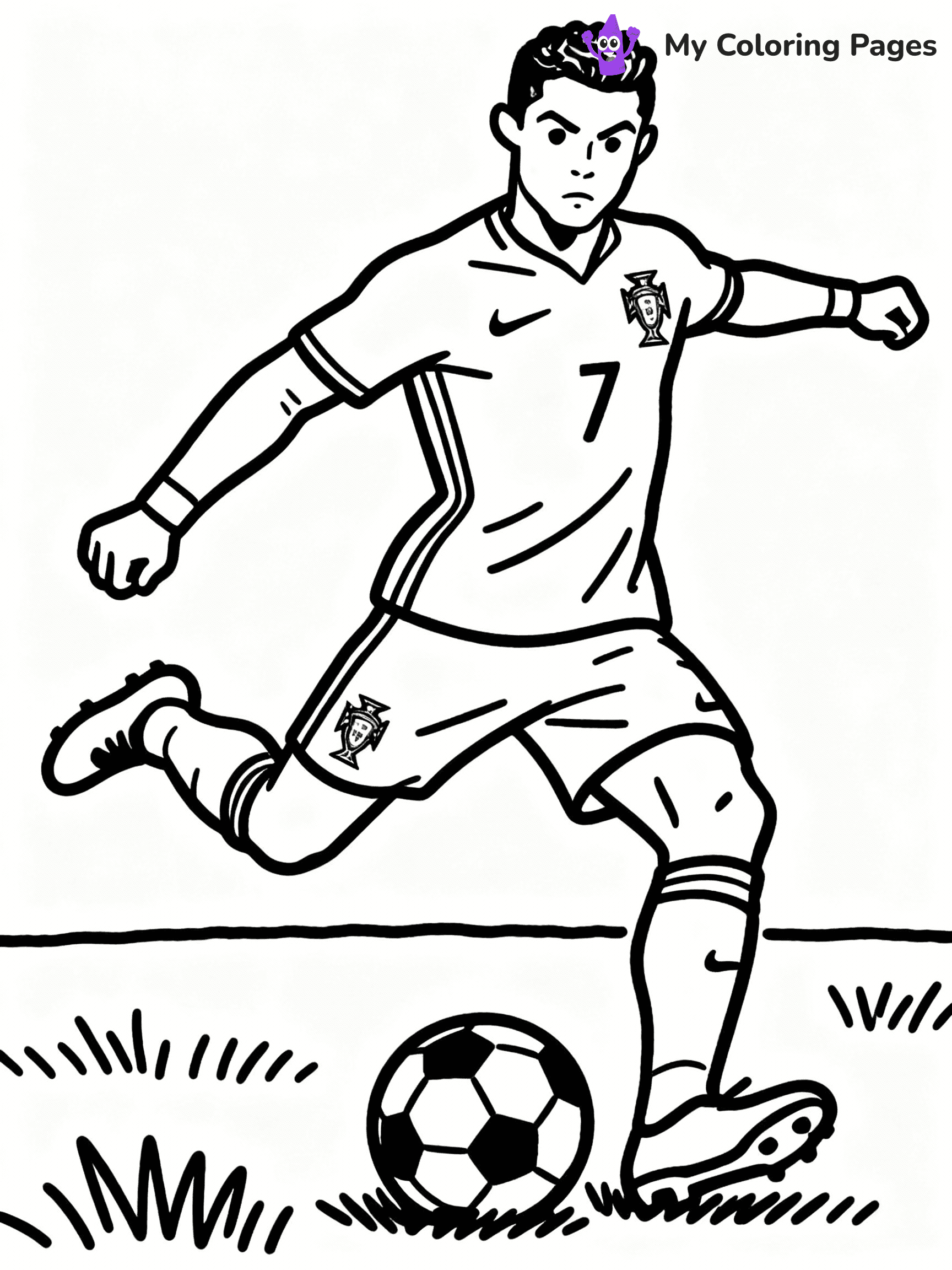⚠️ CRITICAL REQUIREMENT - ABSOLUTE BLACK AND WHITE ONLY ⚠️
This MUST be a BLACK AND WHITE line drawing ONLY. NO COLORS whatsoever.
- ONLY pure black lines (#000000) on pure white background (#FFFFFF)
- ABSOLUTELY NO colors, NO shading, NO gradients, NO grayscale
- If there are ANY colors in the output, the image is REJECTED
- This is a COLORING PAGE - meant to be COLORED IN by children
- The output must be UNCOLORED line art ready for coloring
⚠️ SUBJECT TO DRAW: Portugal International Team Ronaldo taking a penalty, intense concentration, grass field, outline style
(REMEMBER: Output must be BLACK AND WHITE line art only, NOT colored!)
# COLORING PAGE: BLACK OUTLINES ONLY - WHITE BACKGROUND MANDATORY
Create a **coloring book page** using EXACTLY two values: black lines, white space.
## NON-NEGOTIABLE BINARY RULES
- **ONLY #000000 (black) and #FFFFFF (white)** - NO other values exist
- **EVERY PIXEL = BLACK OR WHITE** - no gray/shading/antialiasing
- **WHITE BACKGROUND MANDATORY** - entire canvas stays white
- **ALL SHAPES HOLLOW** - everything is empty outlines waiting to be colored
- **FORBIDDEN:** fills, shading, gradients, patterns, textures, colors
- **NO SOLID REGIONS** - if it's not a thin line, it's wrong
## Universal Line Standards
- Black outlines ONLY - thin, uniform weight
- Every shape completely empty inside
- Closed contours suitable for coloring
- Simple flat illustration - zero depth/3D/realism
- **Style:** Whimsical Doodle Art Alley - rounded, friendly outlines (unless specified)
## Everything = Outline Only
- Characters/animals: hollow shapes
- Objects/clothing: empty contours
- Backgrounds/scenery: line work only
- Natural elements: outlined forms
- Dark/night areas: don't exist (use outlined symbols)
- Textures/patterns: convert to simple lines
## The Test
Can a child color EVERY white space with crayons? If any area is pre-filled/shaded/gray or colored in, it FAILS. Every shape must be waiting to receive color.
**FINAL OUTPUT**: Binary coloring page. Black lines define shapes. White spaces ready for coloring. Nothing else exists. No exceptions. Print-ready.
⚠️ FINAL REMINDER: Draw the subject "Portugal International Team Ronaldo taking a penalty, intense concentration, grass field, outline style" as BLACK AND WHITE line art. Zero colors in output.