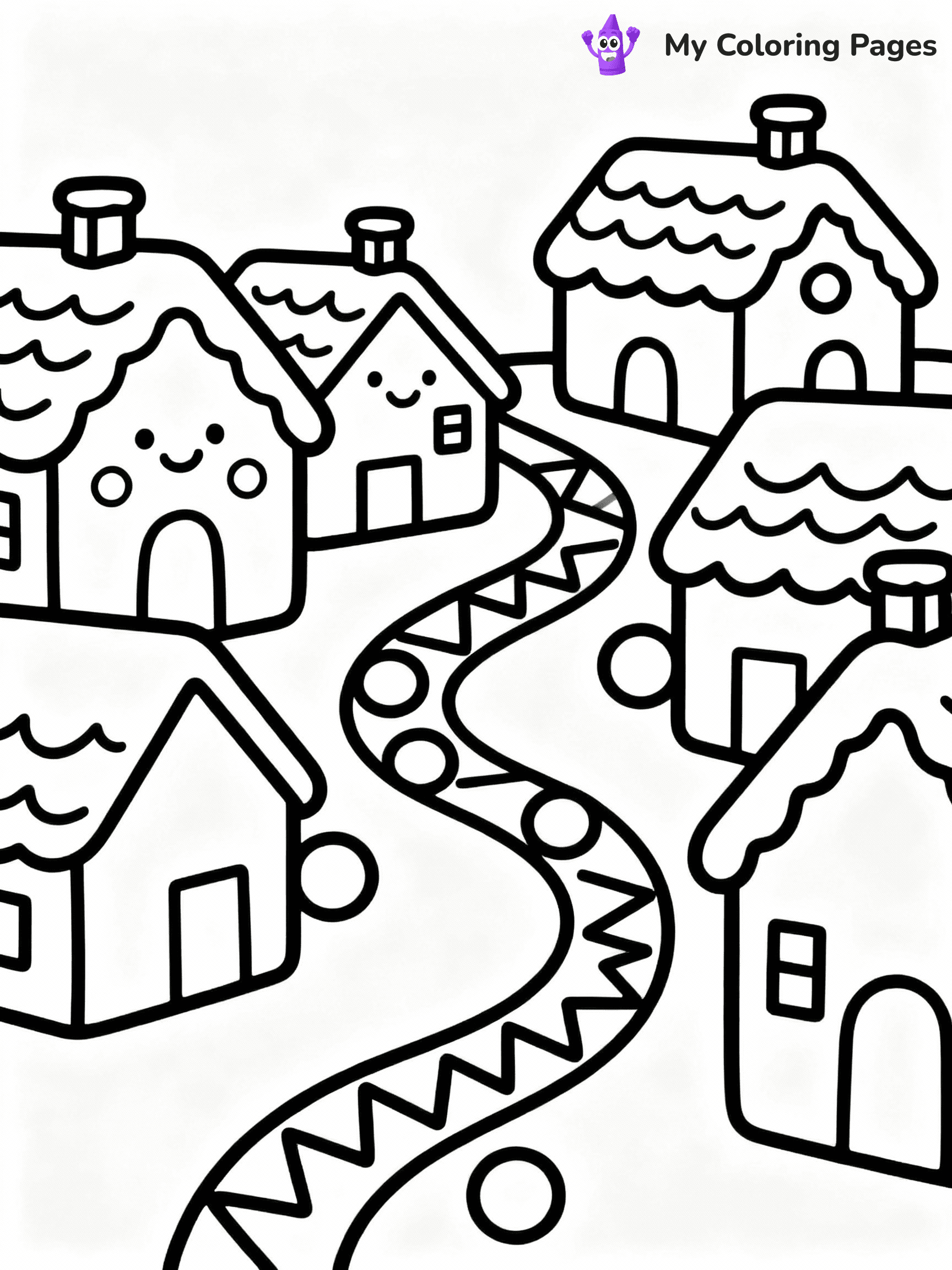 ⚠️ CRITICAL REQUIREMENT - ABSOLUTE BLACK AND WHITE ONLY ⚠️
This MUST be a BLACK AND WHITE line drawing ONLY. NO COLORS whatsoever.
- ONLY pure black lines (#000000) on pure white background (#FFFFFF)
- ABSOLUTELY NO colors, NO shading, NO gradients, NO grayscale
- If there are ANY colors in the output, the image is REJECTED
- This is a COLORING PAGE - meant to be COLORED IN by children
- The output must be UNCOLORED line art ready for coloring
⚠️ SUBJECT TO DRAW: Gingerbread village with multiple houses, snowy rooftops, and candy pathways, delightful style
(REMEMBER: Output must be BLACK AND WHITE line art only, NOT colored!)
# COLORING PAGE: BLACK OUTLINES ONLY - WHITE BACKGROUND MANDATORY
Create a **coloring book page** using EXACTLY two values: black lines, white space.
## NON-NEGOTIABLE BINARY RULES
- **ONLY #000000 (black) and #FFFFFF (white)** - NO other values exist
- **EVERY PIXEL = BLACK OR WHITE** - no gray/shading/antialiasing
- **WHITE BACKGROUND MANDATORY** - entire canvas stays white
- **ALL SHAPES HOLLOW** - everything is empty outlines waiting to be colored
- **FORBIDDEN:** fills, shading, gradients, patterns, textures, colors
- **NO SOLID REGIONS** - if it's not a thin line, it's wrong
## Universal Line Standards
- Black outlines ONLY - thin, uniform weight
- Every shape completely empty inside
- Closed contours suitable for coloring
- Simple flat illustration - zero depth/3D/realism
- **Style:** Whimsical Doodle Art Alley - rounded, friendly outlines (unless specified)
## Everything = Outline Only
- Characters/animals: hollow shapes
- Objects/clothing: empty contours
- Backgrounds/scenery: line work only
- Natural elements: outlined forms
- Dark/night areas: don't exist (use outlined symbols)
- Textures/patterns: convert to simple lines
## The Test
Can a child color EVERY white space with crayons? If any area is pre-filled/shaded/gray or colored in, it FAILS. Every shape must be waiting to receive color.
**FINAL OUTPUT**: Binary coloring page. Black lines define shapes. White spaces ready for coloring. Nothing else exists. No exceptions. Print-ready.
⚠️ FINAL REMINDER: Draw the subject "Gingerbread village with multiple houses, snowy rooftops, and candy pathways, delightful style" as BLACK AND WHITE line art. Zero colors in output.