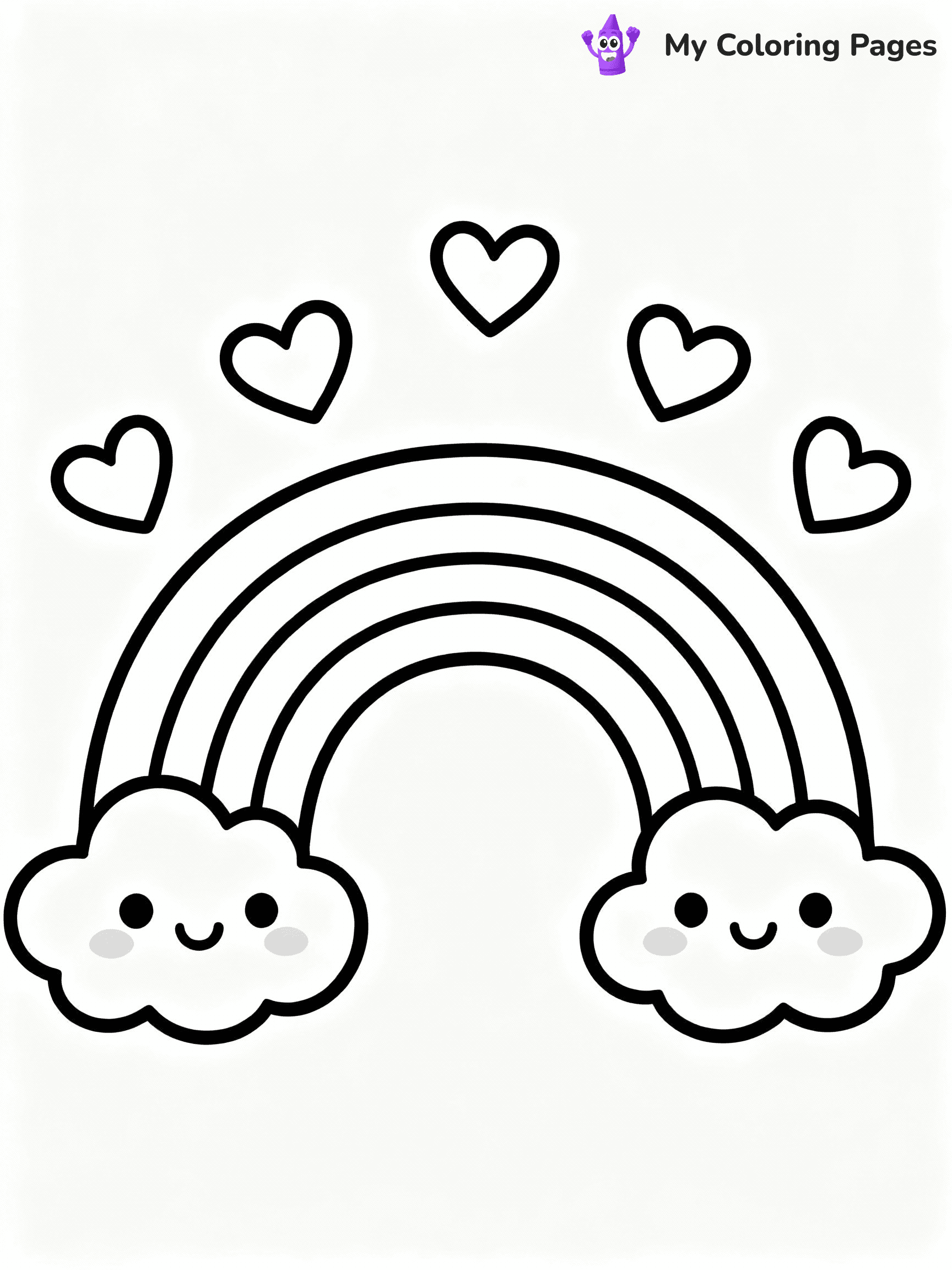 ⚠️ CRITICAL REQUIREMENT - ABSOLUTE BLACK AND WHITE ONLY ⚠️
This MUST be a BLACK AND WHITE line drawing ONLY. NO COLORS whatsoever.
- ONLY pure black lines (#000000) on pure white background (#FFFFFF)
- ABSOLUTELY NO colors, NO shading, NO gradients, NO grayscale
- If there are ANY colors in the output, the image is REJECTED
- This is a COLORING PAGE - meant to be COLORED IN by children
- The output must be UNCOLORED line art ready for coloring
⚠️ SUBJECT TO DRAW: Kawaii-themed rainbow arch with smiling clouds, hearts floating above. Important: PURE OUTLINES. NO FILLS, COLOR, SHADING, OR GREYSCALE. WHITE BACKGROUND.
(REMEMBER: Output must be BLACK AND WHITE line art only, NOT colored!)
# Flat, Friendly Cartoon Line-Art Coloring Page
You are generating a **pure black-and-white binary image** of a child-friendly cartoon scene combining characters and background scenery in one cohesive composition.
## Rendering Rules (Strict)
- Only two colors: pure black (#000000) outlines and pure white (#FFFFFF) background.
- No grayscale, shading, gradients, tints, fills, transparency, or partial pixels.
- No antialiasing or blended edges; every pixel is 100% black or white.
- No solid black fills inside shapes — all areas inside outlines must remain white.
- No dark clothing areas or filled tone blocks; all garments outlined only.
- No shadows, textures, lighting, or tonal variations.
- Must look like flat binary vector line-art for coloring pages.
## Drawing & Composition
- **Medium, consistent line weight**; clean closed outlines easy to color inside.
- **Flat, simple, child-friendly design** — no realism or 3D depth.
- Characters are **grounded on a surface**, centered and large.
- **Balanced composition** with clear silhouettes and minimal props.
## Scenery & Style
- Landmarks (e.g., mosque, CN Tower) and scenery (trees, benches, waves) drawn with **black outlines only.**
- For real-world figures, teams, or places, show accurate details using only black outlines—no text or logos. Use distinctive uniform patterns, abstract symbols, and landmark silhouettes to convey identity.
- Keep **consistent perspective**; no floating elements.
- **Style:** whimsical **Doodle Art Alley** — rounded, friendly outlines.
- May adapt shapes from **Crayola, Disney, Peppa Pig, Cocomelon** — *by shape only, never color.*
- Final output: **flat, crisp, binary (#000000/#FFFFFF)**, **no filled color or background text.**
EXTREMELYE IMPORTANT:
- PURE BINARY LINE-ART; NO FILLS (HAIR/CLOTHES/SKIN), SHADING, OR GREY.
- NO SHADING, COLOR. MUST BE WHITE BACKGROUND.
⚠️ FINAL REMINDER: Draw the subject "Kawaii-themed rainbow arch with smiling clouds, hearts floating above. Important: PURE OUTLINES. NO FILLS, COLOR, SHADING, OR GREYSCALE. WHITE BACKGROUND." as BLACK AND WHITE line art. Zero colors in output.