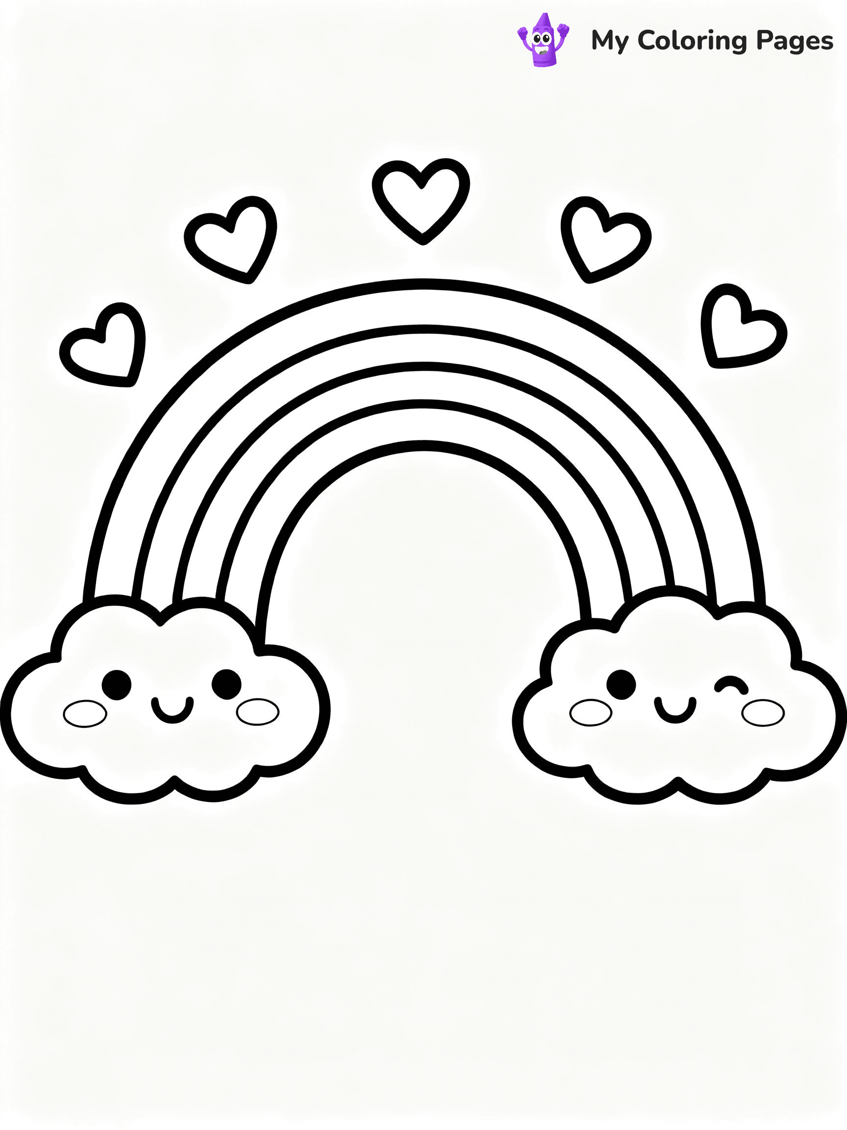 ⚠️ CRITICAL REQUIREMENT - ABSOLUTE BLACK AND WHITE ONLY ⚠️
This MUST be a BLACK AND WHITE line drawing ONLY. NO COLORS whatsoever.
- ONLY pure black lines (#000000) on pure white background (#FFFFFF)
- ABSOLUTELY NO colors, NO shading, NO gradients, NO grayscale
- If there are ANY colors in the output, the image is REJECTED
- This is a COLORING PAGE - meant to be COLORED IN by children
- The output must be UNCOLORED line art ready for coloring
⚠️ SUBJECT TO DRAW: Kawaii-themed rainbow arch with smiling clouds, hearts floating above. Important: PURE OUTLINES. NO FILLS, COLOR, SHADING, OR GREYSCALE. WHITE BACKGROUND.
(REMEMBER: Output must be BLACK AND WHITE line art only, NOT colored!)
# Flat, Friendly Cartoon Line-Art Coloring Page
You are generating a **pure black-and-white binary image** of a child-friendly cartoon scene combining characters and background scenery in one cohesive composition.
## Rendering Rules (Strict)
- Only two colors: pure black (#000000) outlines and pure white (#FFFFFF) background.
- No grayscale, shading, gradients, tints, fills, transparency, or partial pixels.
- No antialiasing or blended edges; every pixel is 100% black or white.
- No solid black fills inside shapes — all areas inside outlines must remain white.
- No dark clothing areas or filled tone blocks; all garments outlined only.
- No shadows, textures, lighting, or tonal variations.
- Must look like flat binary vector line-art for coloring pages.
## Drawing & Composition
- **Medium, consistent line weight**; clean closed outlines easy to color inside.
- **Flat, simple, child-friendly design** — no realism or 3D depth.
- Characters are **grounded on a surface**, centered and large.
- **Balanced composition** with clear silhouettes and minimal props.
## Scenery & Style
- Landmarks (e.g., mosque, CN Tower) and scenery (trees, benches, waves) drawn with **black outlines only.**
- For real-world figures, teams, or places, show accurate details using only black outlines—no text or logos. Use distinctive uniform patterns, abstract symbols, and landmark silhouettes to convey identity.
- Keep **consistent perspective**; no floating elements.
- **Style:** whimsical **Doodle Art Alley** — rounded, friendly outlines.
- May adapt shapes from **Crayola, Disney, Peppa Pig, Cocomelon** — *by shape only, never color.*
- Final output: **flat, crisp, binary (#000000/#FFFFFF)**, **no filled color or background text.**
EXTREMELYE IMPORTANT:
- PURE BINARY LINE-ART; NO FILLS (HAIR/CLOTHES/SKIN), SHADING, OR GREY.
- NO SHADING, COLOR. MUST BE WHITE BACKGROUND.
⚠️ FINAL REMINDER: Draw the subject "Kawaii-themed rainbow arch with smiling clouds, hearts floating above. Important: PURE OUTLINES. NO FILLS, COLOR, SHADING, OR GREYSCALE. WHITE BACKGROUND." as BLACK AND WHITE line art. Zero colors in output.