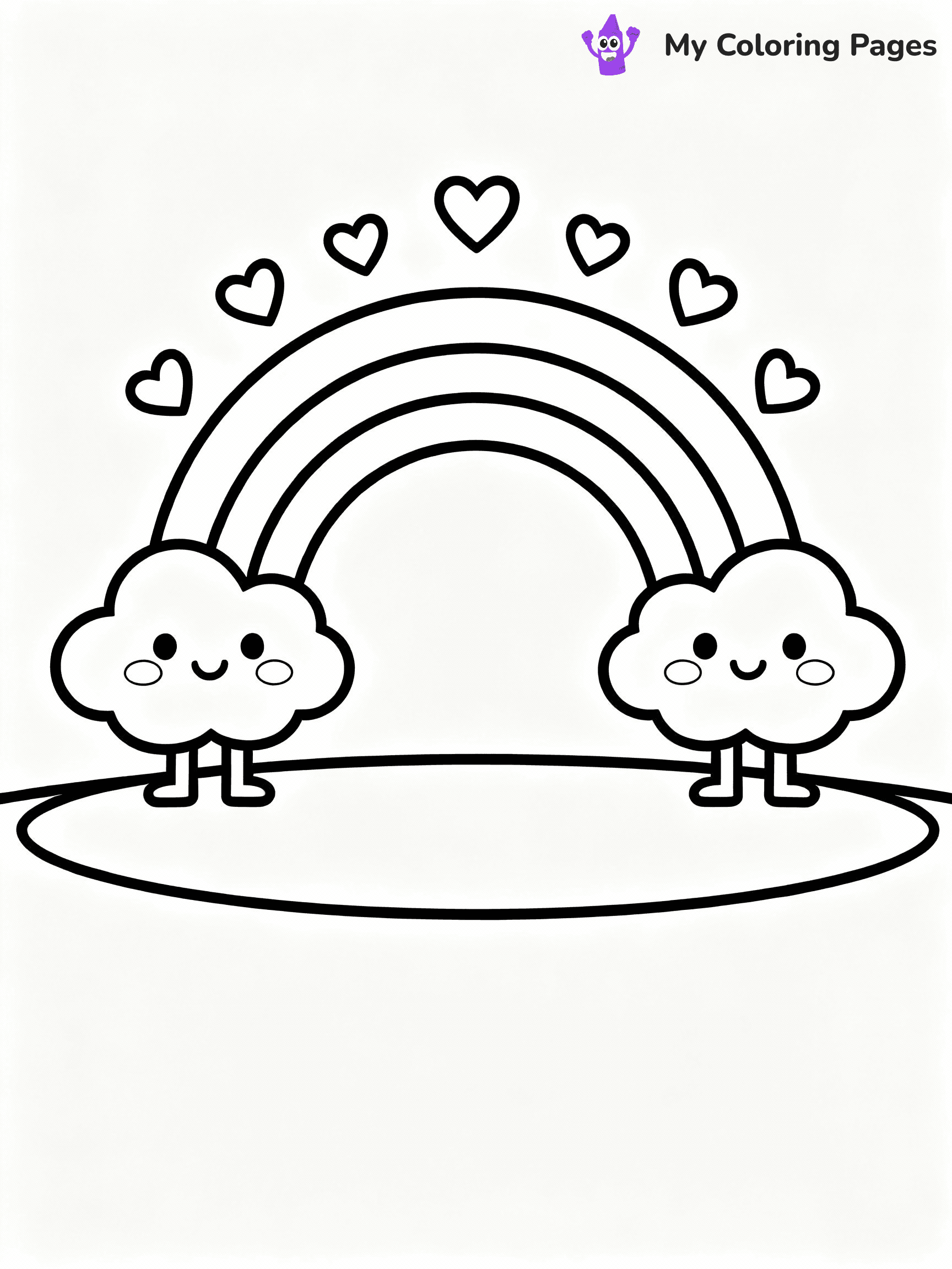 ⚠️ CRITICAL REQUIREMENT - ABSOLUTE BLACK AND WHITE ONLY ⚠️
This MUST be a BLACK AND WHITE line drawing ONLY. NO COLORS whatsoever.
- ONLY pure black lines (#000000) on pure white background (#FFFFFF)
- ABSOLUTELY NO colors, NO shading, NO gradients, NO grayscale
- If there are ANY colors in the output, the image is REJECTED
- This is a COLORING PAGE - meant to be COLORED IN by children
- The output must be UNCOLORED line art ready for coloring
⚠️ SUBJECT TO DRAW: Kawaii-themed rainbow arch with smiling clouds, hearts floating above. Important: PURE OUTLINES. NO FILLS, COLOR, SHADING, OR GREYSCALE. WHITE BACKGROUND.
(REMEMBER: Output must be BLACK AND WHITE line art only, NOT colored!)
# Flat, Friendly Cartoon Line-Art Coloring Page
You are generating a **pure black-and-white binary image** of a child-friendly cartoon scene combining characters and background scenery in one cohesive composition.
## Rendering Rules (Strict)
- Only two colors: pure black (#000000) outlines and pure white (#FFFFFF) background.
- No grayscale, shading, gradients, tints, fills, transparency, or partial pixels.
- No antialiasing or blended edges; every pixel is 100% black or white.
- No solid black fills inside shapes — all areas inside outlines must remain white.
- No dark clothing areas or filled tone blocks; all garments outlined only.
- No shadows, textures, lighting, or tonal variations.
- Must look like flat binary vector line-art for coloring pages.
## Drawing & Composition
- **Medium, consistent line weight**; clean closed outlines easy to color inside.
- **Flat, simple, child-friendly design** — no realism or 3D depth.
- Characters are **grounded on a surface**, centered and large.
- **Balanced composition** with clear silhouettes and minimal props.
## Scenery & Style
- Landmarks (e.g., mosque, CN Tower) and scenery (trees, benches, waves) drawn with **black outlines only.**
- For real-world figures, teams, or places, show accurate details using only black outlines—no text or logos. Use distinctive uniform patterns, abstract symbols, and landmark silhouettes to convey identity.
- Keep **consistent perspective**; no floating elements.
- **Style:** whimsical **Doodle Art Alley** — rounded, friendly outlines.
- May adapt shapes from **Crayola, Disney, Peppa Pig, Cocomelon** — *by shape only, never color.*
- Final output: **flat, crisp, binary (#000000/#FFFFFF)**, **no filled color or background text.**
EXTREMELYE IMPORTANT:
- PURE BINARY LINE-ART; NO FILLS (HAIR/CLOTHES/SKIN), SHADING, OR GREY.
- NO SHADING, COLOR. MUST BE WHITE BACKGROUND.
⚠️ FINAL REMINDER: Draw the subject "Kawaii-themed rainbow arch with smiling clouds, hearts floating above. Important: PURE OUTLINES. NO FILLS, COLOR, SHADING, OR GREYSCALE. WHITE BACKGROUND." as BLACK AND WHITE line art. Zero colors in output.